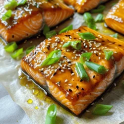 - 4 salmon fillets (about 6 oz each) - 3 tablespoons miso paste (white or yellow) - 2 tablespoons honey - 1 tablespoon soy sauce (or tamari for gluten-free) - 1 tablespoon rice vinegar - 1 tablespoon sesame oil - 2 cloves garlic, minced - 1 teaspoon grated ginger - Green onions, thinly sliced - Sesame seeds Choosing fresh salmon is key for this dish. Look for bright and shiny skin. The flesh should be firm and smell clean. If you can, buy wild-caught salmon for the best flavor and health benefits. Now, let’s talk about miso paste. There are different types. White miso is mild and slightly sweet. Yellow miso has a bit more depth. Both work well for this recipe. Using high-quality miso paste makes a big difference in taste. Always check the label for freshness and ingredients. For the full recipe, remember to check out the detailed steps to create this dish. Enjoy your cooking! To make the glaze, you start by whisking together the ingredients. In a bowl, mix: - 3 tablespoons miso paste - 2 tablespoons honey - 1 tablespoon soy sauce - 1 tablespoon rice vinegar - 1 tablespoon sesame oil - 2 cloves garlic, minced - 1 teaspoon grated ginger Whisk until it is smooth and well combined. The glaze should be thick but pourable. If it is too thick, you can add a little water to reach the right consistency. Next, you need to marinate the salmon. Place the salmon fillets in a shallow dish or zip-top bag. Pour the miso glaze over the salmon. Make sure each piece is well coated. For best flavor, let the salmon marinate for at least 30 minutes. If you want a stronger taste, marinate for up to 2 hours. Now, it is time to bake the salmon. Preheat your oven to 400°F (200°C). Line a baking sheet with parchment paper. After marinating, remove the salmon from the marinade and place the fillets skin-side down on the baking sheet. Save the leftover marinade for later. Bake the salmon for 12-15 minutes. It is done when it flakes easily with a fork. To add more flavor, heat the reserved marinade in a saucepan. Bring it to a boil, then let it simmer for about 5 minutes until it thickens. Brush this glaze over the salmon before serving. Enjoy your delicious dish! For the full recipe, check [Full Recipe]. To get the best glaze, start with the right consistency. If the glaze is too thin, you can thicken it. Simply simmer it longer on low heat until it reduces. This will make the glaze stick better to the salmon. Avoid overcooking your salmon. It should be flaky but not dry. Check it after 12 minutes in the oven. Make your plate pretty by serving the salmon on a clean white dish. You can add a side of steamed broccoli or rice for color and balance. For extra flair, drizzle some of the thickened glaze over the salmon. Garnish with green onions and sesame seeds for a pop of color and crunch. Salmon is packed with good nutrients. It is high in protein and omega-3 fatty acids. These fats help your heart and brain. Miso paste is also healthy. It is full of probiotics, which are great for your gut health. Plus, it adds a unique flavor to our dish. Enjoy the taste and health benefits of miso glazed salmon! {{image_2}} You can easily change the flavor of your miso glazed salmon. Adding a bit of chili paste gives it a nice kick. Start with a small amount, then taste and adjust. This step lets you control the spice level. If you want a sweeter taste, try using maple syrup instead of honey. It adds a unique flavor and keeps the dish vibrant. You have choices when it comes to cooking methods. Grilling the salmon gives it a smoky flavor that many love. Just make sure the grill is hot and the salmon is oiled to prevent sticking. If you prefer baking, follow the steps in the Full Recipe. You can also try pan-searing. This method will give you a nice crust on the salmon. Just heat some oil in a pan, place the fillets skin-side down, and cook until golden brown. Making dietary adjustments is simple with this recipe. For a gluten-free option, use tamari instead of soy sauce. This swap maintains the sauce's flavor without gluten. If you want a low-sodium version, reduce or omit the soy sauce. You can also dilute the miso paste with water to cut the salt. These changes let you enjoy miso glazed salmon while sticking to your dietary needs. After you enjoy your miso glazed salmon, store any leftovers in the fridge. Place the salmon in an airtight container. This helps keep it fresh for later. It’s best to eat the leftovers within three days for the best taste. If you want to save it for longer, freezing is a good option. Wrap each fillet in plastic wrap, then place them in a freezer bag. They can last for up to three months in the freezer. When you are ready to eat your leftovers, reheating them is key. The best way to reheat salmon is in the oven. Preheat your oven to 275°F (135°C). Place the salmon on a baking sheet and cover it with foil. Heat for about 15 minutes. This keeps the salmon moist and tender. You can also use the microwave, but be careful. Heat it in short bursts to avoid drying it out. You can keep miso glazed salmon in the fridge for about three days. If you freeze it, it can last up to three months. Always check for signs of spoilage before eating. If the salmon smells off or has a slimy texture, it’s best to toss it. Fresh salmon should have a light smell and firm texture. Always trust your senses! The best salmon for miso glazed salmon is wild-caught salmon. Wild salmon has a rich taste and firm texture. It also has more nutrients than farmed salmon. Farmed salmon is another option. It tends to be milder in flavor and is often more affordable. Popular types include: - Sockeye: Deep red color, rich flavor. - King (Chinook): High in fat, very buttery. - Coho: Milder flavor, good balance of fat. All these types work well with the glaze. Yes, you can use other types of fish. Miso glaze pairs well with mild fish. Here are some great options: - Trout: Similar texture to salmon. - Cod: Firm, flaky, and absorbs flavors well. - Halibut: Mild taste, cooks evenly. Adjust cooking times based on the fish you choose. To check if the salmon is done, use a food thermometer. The internal temperature should reach 145°F (63°C). If you don’t have a thermometer, look for these signs: - The salmon should flake easily with a fork. - The flesh should change from translucent to opaque. Keep an eye on it while baking. Overcooking can dry it out. Yes, you can make the miso glaze ahead of time. Store it in an airtight container. It lasts up to one week in the fridge. For best flavor, marinate the salmon for at least 30 minutes. You can marinate it for up to 2 hours. This allows the flavors to soak in. Miso glazed salmon is quite healthy. Salmon is rich in omega-3 fatty acids, which are good for your heart. It's also a great source of protein. Miso paste adds probiotics, which help your gut health. The glaze uses honey, which is a natural sweetener. Overall, this dish is both tasty and nutritious. For a full recipe, check out the [Full Recipe]. Miso glazed salmon is simple yet delicious. We covered key ingredients, like miso paste and fresh salmon. I shared steps to make the glaze and marinate the fish properly. You learned tips to present and store it well. This dish is not just tasty but also nutritious. I encourage you to try different flavors and cooking methods. With the right approach, you can enjoy a healthy, mouth-watering meal any time. Happy cooking!