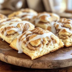 - 2 cups all-purpose flour - 1/4 cup granulated sugar - 1 tablespoon baking powder - 1/2 teaspoon salt - 1/2 teaspoon ground cinnamon - 1/2 cup unsalted butter, cold and cubed - 1/2 cup buttermilk - 1/4 cup brown sugar To make delicious cinnamon roll scones, you'll need some essential ingredients. First, all-purpose flour serves as the base of your dough. Sugar adds sweetness, while baking powder helps the scones rise. Salt and ground cinnamon enhance the flavor. The cold butter creates a flaky texture. Next, buttermilk adds moisture and richness. Lastly, brown sugar brings that sweet cinnamon roll flavor. - 1/2 cup chopped pecans - 1 tablespoon melted butter (for cinnamon swirl) Adding optional ingredients can take your scones to the next level. Chopped pecans add a nice crunch. If you want a gooey cinnamon swirl, use melted butter. This extra step makes your scones even more special. - 1 cup powdered sugar - 2 tablespoons milk Icing is the finishing touch for your cinnamon roll scones. You will need powdered sugar and milk. Mix them together until smooth. Drizzle this icing over warm scones for a sweet, creamy topping. This simple addition makes the scones look and taste amazing. For the full recipe, you can find the complete list and detailed steps to create these delightful treats. 1. Preheat your oven to 400°F (200°C). Line a baking sheet with parchment paper. 2. In a large bowl, whisk together the dry ingredients: - 2 cups all-purpose flour - 1/4 cup granulated sugar - 1 tablespoon baking powder - 1/2 teaspoon salt - 1/2 teaspoon ground cinnamon 3. Add the cold, cubed butter. Mix it into the dry mix using your fingers or a pastry cutter. Aim for coarse crumbs. 4. In another bowl, prepare the buttermilk mixture: - Mix together 1/2 cup buttermilk, - 1 tablespoon melted butter, - 1 tablespoon vanilla extract. 5. Pour this buttermilk mixture into the flour mixture. Stir until just combined. Be careful not to overmix. 6. If you want more crunch, fold in 1/2 cup chopped pecans at this stage. 7. Transfer the dough onto a floured surface. Gently knead it a couple of times until it holds together. 8. Shape the dough into a rectangle, about 1-inch thick. 9. For the cinnamon swirl: - Brush the top with the melted butter, - Sprinkle 1/4 cup brown sugar evenly across the surface. 10. Roll the dough tightly, like a cinnamon roll, then cut it into 8 equal pieces. 11. Place the scones on the prepared baking sheet, cut side up. Bake for 15-20 minutes. Look for a golden brown color. 12. While they bake, prepare the icing by whisking together: - 1 cup powdered sugar, - 2 tablespoons milk. 13. Once the scones cool a bit, drizzle the icing over them while they are warm. For the full recipe, check the details above. To make perfect cinnamon roll scones, start with the right dough consistency. The dough should feel soft but not sticky. If it sticks to your hands, add a bit more flour. This small adjustment helps keep the scones light and fluffy. Using cold butter is key to great scones. Cold butter creates layers in the dough. These layers give the scones their light texture. Cut the butter into small cubes before adding it to the dry ingredients. This way, it stays cold until baking. Preventing overbaking is crucial. Set a timer for 15 minutes, then check on your scones. They should look golden brown but not dark. If they start to brown too fast, cover them with foil for the last few minutes. For a golden brown finish, brush the top with a bit of melted butter before baking. This helps achieve that appealing color and adds flavor. Cinnamon roll scones are best served warm. They make a delightful breakfast or brunch treat. Enjoy them with coffee, tea, or milk. For sides, consider fresh fruit or yogurt for added nutrition. You can also drizzle the icing over the scones just before serving. This makes them look beautiful and adds a sweet touch. For the full recipe, check the earlier section. {{image_2}} You can change up the flavors in cinnamon roll scones. Adding different nuts or dried fruits can make them unique. Try walnuts for a rich taste or cranberries for a tart twist. You can also experiment with spices. Adding nutmeg or cardamom can change the flavor profile. Just a pinch can make a big difference. If you need gluten-free options, use a gluten-free flour blend. It works well in this recipe. Just ensure you follow the same measurements. For vegan adaptations, replace butter with coconut oil. Use plant-based milk in place of buttermilk. These changes make the scones suitable for more diets. Mini scones are great for gatherings. They are easy to grab and share. Cut the dough into smaller pieces before baking. This gives you bite-sized treats. For individual serving ideas, try using a muffin tin. This ensures each scone has a nice shape and is easy to serve. Feel free to check out the Full Recipe for more details! After baking, let the cinnamon roll scones cool on the baking sheet for about 5 minutes. Then, transfer them to a wire rack. This helps air circulate and prevents sogginess. Once they are completely cool, store them in an airtight container. They can sit at room temperature for up to three days. For longer storage, consider wrapping them in plastic wrap before placing them in the container. To enjoy warm scones later, use the oven for reheating. Preheat your oven to 350°F (175°C). Place the scones on a baking sheet and cover them with foil. Heat for about 10 minutes. This method keeps the scones soft and prevents them from getting dry. If you prefer the microwave, heat them for about 15-20 seconds. Be careful not to overheat, or they may get tough. You can freeze cinnamon roll scones for up to three months. First, let them cool completely. Then, wrap each scone tightly in plastic wrap. Place them in a freezer-safe bag or container. When you want to eat them, transfer the scones to the fridge overnight. This helps them thaw slowly. For a quicker option, you can microwave them straight from the freezer for about 30-40 seconds. Cinnamon roll scones are a fun twist on classic scones. They combine the flaky texture of scones with the sweet, warm flavors of cinnamon rolls. You get the best of both worlds! The dough is rich and buttery, with notes of cinnamon and brown sugar. They are often topped with a sweet icing that adds a creamy finish. Each bite is a delightful mix of soft pastry and sweet spice, perfect for breakfast or brunch. Yes, you can make these scones ahead of time. Prepare the dough and shape it into a rectangle. Then roll it up and cut it into pieces. Place the cut scones on a baking sheet, but don’t bake them yet. Cover the tray with plastic wrap and store it in the fridge for up to 24 hours. When you are ready, simply bake them straight from the fridge. This saves time and lets you enjoy fresh scones in the morning. To help your scones rise, keep butter cold before mixing. Cold butter creates steam during baking, making the scones light and fluffy. Avoid overmixing when combining wet and dry ingredients; it can make the dough tough. Also, make sure to bake at the right temperature. Preheating your oven to 400°F (200°C) is key. Lastly, check them often to avoid overbaking. Perfectly baked scones should be golden brown and slightly firm to the touch. Cinnamon roll scones combine the best of both treats. We covered essential ingredients, simple steps, and helpful tips. Each part enhances your baking success. Remember to adjust for personal taste and dietary needs. Store leftovers properly to keep them fresh. With practice, you'll perfect these scones. Enjoy sharing them with friends or family for breakfast or a snack. Happy baking!