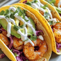 To make these spicy Cajun shrimp tacos, you need fresh and vibrant ingredients. Here’s what you will need: - 1 lb large shrimp, peeled and deveined - 2 tablespoons Cajun seasoning - 2 tablespoons olive oil - 1 teaspoon garlic powder - 1 teaspoon onion powder - 1 lime, juiced - 8 small corn tortillas - 1 cup red cabbage, finely shredded - 1 avocado, sliced - 1/2 cup sour cream or Greek yogurt - Fresh cilantro, chopped (for garnish) - Salt and pepper to taste These ingredients come together to create a bold flavor. The shrimp gets its kick from the Cajun seasoning. The lime juice adds brightness and zest. Feel free to customize your tacos with these tasty toppings: - Diced tomatoes for freshness - Sliced jalapeños for extra heat - Shredded cheese for creaminess - Lime wedges on the side These add-ins can enhance your meal and make it your own. Experiment with what you like best! Pair your tacos with these simple sides for a complete meal: - Cilantro lime rice for a fresh taste - Black beans for protein - Grilled corn on the cob for sweetness These sides complement the spices in the tacos and round out your dinner. For the full recipe, check out the detailed instructions above. Start with the shrimp. Take one pound of large shrimp, peeled and deveined. In a mixing bowl, add two tablespoons of Cajun seasoning, one teaspoon of garlic powder, and one teaspoon of onion powder. Squeeze the juice from one lime into the bowl. Pour in two tablespoons of olive oil. Add salt and pepper to taste. Toss everything well until the shrimp are coated in the spices. This step makes the shrimp flavorful and ready to cook. Now, heat a large skillet over medium-high heat. Once the skillet is hot, add the seasoned shrimp in a single layer. Cook for about 2-3 minutes on each side. You want the shrimp to turn pink and opaque. This shows they are fully cooked. After they are done, remove the shrimp from the heat. This step ensures they stay tender and juicy. While the shrimp cooks, warm eight small corn tortillas in a dry skillet for about 30 seconds on each side. This makes them soft and easy to fold. To assemble, place a generous amount of sautéed Cajun shrimp on each tortilla. On top of the shrimp, add shredded red cabbage and avocado slices for crunch and creaminess. Drizzle sour cream or Greek yogurt over the top. Finally, garnish with fresh cilantro. Your spicy Cajun shrimp tacos are now ready to enjoy! For the full recipe, check out the details above. To make your Cajun seasoning pop, use fresh spices. Mix equal parts paprika, cayenne, and garlic powder. Add a bit of black pepper and thyme for depth. Taste as you go. You want a bold flavor but not too spicy. Adjust the heat to your liking. This mix makes all the difference in your shrimp tacos. Cook your shrimp quickly for the best texture. Heat your skillet over medium-high heat. Add a bit of olive oil to the pan before the shrimp. Cook them for 2-3 minutes on each side. They should turn pink and opaque. Overcooking makes them tough and rubbery. Remember, shrimp cook fast, so watch them closely! To get soft and tasty tortillas, warm them right before serving. Use a dry skillet over medium heat. Place a tortilla in the pan for about 30 seconds on each side. You want them warm and pliable, not crispy. Stack them in a clean kitchen towel to keep warm while you finish cooking. This step ensures they wrap nicely around your spicy shrimp. {{image_2}} You can switch out shrimp for other proteins if you like. Chicken works well and absorbs flavors nicely. Just cut it into thin strips and follow the same cooking steps. Fish, like tilapia or salmon, is another great option. You’ll still get that tasty Cajun kick. For a hearty choice, try using diced pork tenderloin. It will be juicy and flavorful in your tacos. If you want a veggie twist, consider using pan-fried tofu. Tofu soaks up spices well, making it a tasty substitute. Another great option is jackfruit, which has a nice texture and absorbs flavors. Use young green jackfruit and cook it like you would for pulled pork. For a simple choice, black beans or lentils can also work. They add protein and fiber while keeping the dish hearty. Add some extra flavors to your tacos for a unique touch. You can mix in diced mango or pineapple for a sweet twist. This adds a fun contrast to the heat. For more spice, include jalapeños or a hot sauce that you love. Consider adding a sprinkle of smoked paprika to the shrimp mix for a deep flavor. Fresh herbs, like basil or mint, can also brighten up the dish. Explore these ideas to find your favorite flavors! Store leftover tacos in an airtight container. Wrap each taco in foil or plastic wrap. Keep them in the fridge for up to two days. This keeps the shrimp fresh and tasty. When you are ready to eat, just reheat the shrimp. To reheat shrimp, place them in a skillet over medium heat. Cook for about three to five minutes until they are warm. You can also use the microwave. Heat on medium power for about one minute. Stir halfway to ensure even warming. If you want to freeze shrimp, place them in a freezer-safe bag. Remove as much air as possible before sealing. You can freeze the shrimp for up to three months. To use, thaw in the fridge overnight. Cook the shrimp before adding them to tacos. This way, you can enjoy a quick meal later! Check the Full Recipe for more details on making these delicious tacos. If you don’t have Cajun seasoning, you can make a quick mix. Use paprika, garlic powder, onion powder, and black pepper. You can also add cayenne for heat. Thyme and oregano are good herbs to include. This mix will give you a nice flavor boost. You can prep some parts ahead. Cook the shrimp and store them in the fridge. You can also shred the cabbage and slice the avocado. Keep the tortillas warm or store them in a zip-top bag. Just assemble the tacos when you are ready to eat. This keeps everything fresh! To avoid overcooking shrimp, pay close attention while cooking. Cook them for only 2-3 minutes on each side. You'll know they are done when they turn pink and opaque. Remove them from the heat right away. Overcooked shrimp can be tough, so watch the time! To make Spicy Cajun Shrimp Tacos, you need a few key ingredients. Here they are: - 1 lb large shrimp, peeled and deveined - 2 tablespoons Cajun seasoning - 2 tablespoons olive oil - 1 teaspoon garlic powder - 1 teaspoon onion powder - 1 lime, juiced - 8 small corn tortillas - 1 cup red cabbage, finely shredded - 1 avocado, sliced - 1/2 cup sour cream or Greek yogurt - Fresh cilantro, chopped - Salt and pepper to taste Now, let’s go over the steps. First, mix shrimp with Cajun seasoning, garlic powder, onion powder, lime juice, olive oil, salt, and pepper. Toss them well to coat. Next, heat a large skillet over medium-high heat. Add the shrimp to the hot pan. Cook for 2-3 minutes per side until they turn pink and opaque. While the shrimp cooks, warm the corn tortillas in a dry skillet for about 30 seconds on each side. This makes them soft and easy to fold. To put the tacos together, place a good amount of shrimp on each tortilla. Top with shredded red cabbage and slices of avocado. Drizzle with sour cream or Greek yogurt. Finish with a sprinkle of fresh cilantro. Serve these tacos right away for a meal full of bold flavor! For more details, check out the Full Recipe. In this blog post, we explored how to make spicy Cajun shrimp tacos. We detailed the key ingredients, steps for preparation, and cooking tips. You can experiment with variations like veggie options or different proteins. We also covered how to store leftovers to keep them fresh. Remember, cooking is fun! Adjust the flavors to fit your taste. Enjoy making these tacos, and share them with friends and family. They will love the bold flavors and your cooking skills!