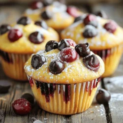 - 1 cup cherries, pitted and chopped - 1 cup unsweetened applesauce - 1/2 cup peanut butter or almond butter - 1/2 cup honey or maple syrup - 1 teaspoon vanilla extract - 2 cups rolled oats - 1/2 cup chocolate protein powder - 1 teaspoon baking powder - 1/2 teaspoon baking soda - 1/4 teaspoon salt - 1/3 cup dark chocolate chips Cherries bring a burst of flavor and antioxidants. They help reduce inflammation, making these muffins tasty and good for you. Applesauce adds moisture and natural sweetness, cutting down on added sugar. Peanut butter gives protein and healthy fats. It makes the muffins rich and creamy. Honey or maple syrup adds sweetness while offering vitamins and minerals. Vanilla extract boosts the flavor and smells great. Rolled oats provide fiber, which helps you feel full. Chocolate protein powder adds a protein punch, perfect for a snack or breakfast. Baking powder and baking soda help the muffins rise, making them fluffy. Salt enhances all the flavors, making them pop. Dark chocolate chips add sweetness and indulgence, turning a healthy treat into a dessert. You can swap cherries for blueberries or raspberries if needed. Applesauce works well with mashed bananas or pumpkin puree. Instead of peanut butter, try almond butter or sunflower seed butter for a nut-free version. Choose agave syrup instead of honey for a vegan option. If you don’t have chocolate protein powder, any protein powder will work. You can also use flour if you want a gluten-free option. 1. Preheat the oven to 350°F (175°C). Line a muffin tin with paper liners or grease it lightly. This helps muffins not stick. 2. In a large bowl, mix applesauce, peanut butter, honey, and vanilla extract. Stir until smooth. This will be your wet mix. 3. Add the chopped cherries into the wet mix. Stir gently to combine. The cherries add a nice burst of flavor. 4. In another bowl, whisk together rolled oats, chocolate protein powder, baking powder, baking soda, and salt. This mix adds structure and protein. 5. Slowly fold the dry mix into the wet mix. Stop mixing when you see no dry flour. Overmixing can make muffins tough. 6. Fold in the dark chocolate chips. Make sure they are spread out in the batter. This adds a rich chocolatey taste. 7. Pour the batter into your muffin tin. Fill each cup about 2/3 full. This gives them room to rise. 8. Bake in the oven for 18-20 minutes. Check with a toothpick. If it comes out clean, they are ready. 9. Let the muffins cool in the tin for 5 minutes. Then, move them to a wire rack to cool completely. - Use room temperature ingredients. This helps your muffins rise better. - Avoid overmixing the batter. Mix just until combined for soft muffins. - Keep an eye on the baking time. Ovens can vary. Start checking a few minutes early. - Add extra chocolate chips on top before baking for a nice look. - Muffins are too dense: This may happen if you overmix or use too much flour. Measure carefully. - Muffins don’t rise: Make sure your baking powder and baking soda are fresh. Old leavening agents can lead to flat muffins. - Muffins are dry: Overbaking can cause dryness. Keep an eye on them near the end of the baking time. To keep your muffins fresh, store them in an airtight container. This step helps maintain their moisture. You can also use a zip-top bag. Place a piece of paper towel inside to absorb excess moisture. This way, your muffins stay soft and tasty for days. Add spices like cinnamon or nutmeg to boost flavor. You can mix in chopped nuts for crunch. Consider using different fruits, like blueberries or raspberries. These swaps can change the taste and keep things exciting. For an extra treat, top the muffins with a sprinkle of sea salt before baking. Protein helps build and repair muscles. It keeps you full longer, which can curb snacking. The chocolate protein powder in these muffins offers a tasty way to add protein. Plus, you get the added benefits of cherries. They provide vitamins, antioxidants, and fiber, making these muffins a smart choice. For the full recipe, check out the detailed instructions and ingredient list to start your baking adventure! {{image_2}} You can switch out cherries for other fruits. Blueberries, raspberries, or diced bananas work great. Each fruit gives a new taste and texture. For example, blueberries add a juicy burst. Raspberries provide a nice tartness. Bananas bring natural sweetness and moisture. Feel free to experiment and find your favorite! If you want less sugar, there are many sweetener options. You can use stevia or agave syrup instead of honey. These sweeteners add flavor without the extra calories. Maple syrup is another tasty choice. Each sweetener changes the flavor a bit, so you can find what suits you best. Making these muffins gluten-free is easy. Just use gluten-free rolled oats instead of regular oats. For vegan muffins, swap the honey for agave syrup. You can also replace the peanut butter with almond butter or sunflower seed butter. These changes keep the muffins healthy and delicious while meeting dietary needs. For the full recipe, check out the Cherry Chocolate Protein Muffins section. Store your muffins in an airtight container. This keeps them fresh for up to five days. If you want them to last longer, consider refrigeration. Just remember to let them cool completely before sealing them up. To freeze your muffins, wrap each one in plastic wrap. Then, place them in a freezer bag. This protects them from freezer burn. You can freeze them for up to three months. Just label the bag with the date. To reheat, remove a muffin from the fridge or freezer. If frozen, let it thaw overnight in the fridge. For quick warming, use the microwave for about 20-30 seconds. You can also warm them in the oven at 350°F for 10 minutes. Enjoy them warm for the best taste! You can use ripe bananas or applesauce. These fruits add sweetness naturally. They also keep the muffins moist. For this recipe, unsweetened applesauce works well. It blends perfectly and adds flavor without extra sugar. Yes, frozen cherries are a great choice! Just thaw them first and drain any extra juice. This helps keep the muffin batter from getting too wet. Frozen cherries still taste great and save you time. I recommend using chocolate protein powder. It enhances the chocolate flavor in the muffins. You can also try plant-based protein if you prefer. Just check the brand for taste and mixability. To check if muffins are done, insert a toothpick in the center. If it comes out clean, they are ready. If it has batter on it, bake a few more minutes. Keep an eye on them to avoid overbaking. Each muffin has about 150 calories. This can vary based on the ingredients you use. If you swap ingredients, check the nutrition facts to stay accurate. These muffins are a tasty and healthy snack! For the complete recipe, check out the Cherry Chocolate Protein Muffins recipe. It includes all the steps and tips to make these delicious treats! In this blog post, we explored the key ingredients that make Cherry Chocolate Protein Muffins special. Each ingredient offers unique benefits, and we shared helpful substitutes. The step-by-step instructions ensure you bake them perfectly every time. We also covered storage tips and variations to suit your taste. Remember, muffins can be fun and healthy! Try new flavors and make them your own. Enjoy sharing your muffins with friends and family. Happy baking!