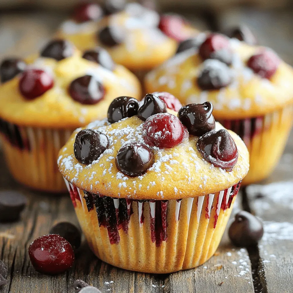 - 1 cup cherries, pitted and chopped - 1 cup unsweetened applesauce - 1/2 cup peanut butter or almond butter - 1/2 cup honey or maple syrup - 1 teaspoon vanilla extract - 2 cups rolled oats - 1/2 cup chocolate protein powder - 1 teaspoon baking powder - 1/2 teaspoon baking soda - 1/4 teaspoon salt - 1/3 cup dark chocolate chips Cherries bring a burst of flavor and antioxidants. They help reduce inflammation, making these muffins tasty and good for you. Applesauce adds moisture and natural sweetness, cutting down on added sugar. Peanut butter gives protein and healthy fats. It makes the muffins rich and creamy. Honey or maple syrup adds sweetness while offering vitamins and minerals. Vanilla extract boosts the flavor and smells great. Rolled oats provide fiber, which helps you feel full. Chocolate protein powder adds a protein punch, perfect for a snack or breakfast. Baking powder and baking soda help the muffins rise, making them fluffy. Salt enhances all the flavors, making them pop. Dark chocolate chips add sweetness and indulgence, turning a healthy treat into a dessert. You can swap cherries for blueberries or raspberries if needed. Applesauce works well with mashed bananas or pumpkin puree. Instead of peanut butter, try almond butter or sunflower seed butter for a nut-free version. Choose agave syrup instead of honey for a vegan option. If you don’t have chocolate protein powder, any protein powder will work. You can also use flour if you want a gluten-free option. 1. Preheat the oven to 350°F (175°C). Line a muffin tin with paper liners or grease it lightly. This helps muffins not stick. 2. In a large bowl, mix applesauce, peanut butter, honey, and vanilla extract. Stir until smooth. This will be your wet mix. 3. Add the chopped cherries into the wet mix. Stir gently to combine. The cherries add a nice burst of flavor. 4. In another bowl, whisk together rolled oats, chocolate protein powder, baking powder, baking soda, and salt. This mix adds structure and protein. 5. Slowly fold the dry mix into the wet mix. Stop mixing when you see no dry flour. Overmixing can make muffins tough. 6. Fold in the dark chocolate chips. Make sure they are spread out in the batter. This adds a rich chocolatey taste. 7. Pour the batter into your muffin tin. Fill each cup about 2/3 full. This gives them room to rise. 8. Bake in the oven for 18-20 minutes. Check with a toothpick. If it comes out clean, they are ready. 9. Let the muffins cool in the tin for 5 minutes. Then, move them to a wire rack to cool completely. - Use room temperature ingredients. This helps your muffins rise better. - Avoid overmixing the batter. Mix just until combined for soft muffins. - Keep an eye on the baking time. Ovens can vary. Start checking a few minutes early. - Add extra chocolate chips on top before baking for a nice look. - Muffins are too dense: This may happen if you overmix or use too much flour. Measure carefully. - Muffins don’t rise: Make sure your baking powder and baking soda are fresh. Old leavening agents can lead to flat muffins. - Muffins are dry: Overbaking can cause dryness. Keep an eye on them near the end of the baking time. To keep your muffins fresh, store them in an airtight container. This step helps maintain their moisture. You can also use a zip-top bag. Place a piece of paper towel inside to absorb excess moisture. This way, your muffins stay soft and tasty for days. Add spices like cinnamon or nutmeg to boost flavor. You can mix in chopped nuts for crunch. Consider using different fruits, like blueberries or raspberries. These swaps can change the taste and keep things exciting. For an extra treat, top the muffins with a sprinkle of sea salt before baking. Protein helps build and repair muscles. It keeps you full longer, which can curb snacking. The chocolate protein powder in these muffins offers a tasty way to add protein. Plus, you get the added benefits of cherries. They provide vitamins, antioxidants, and fiber, making these muffins a smart choice. For the full recipe, check out the detailed instructions and ingredient list to start your baking adventure! {{image_2}} You can switch out cherries for other fruits. Blueberries, raspberries, or diced bananas work great. Each fruit gives a new taste and texture. For example, blueberries add a juicy burst. Raspberries provide a nice tartness. Bananas bring natural sweetness and moisture. Feel free to experiment and find your favorite! If you want less sugar, there are many sweetener options. You can use stevia or agave syrup instead of honey. These sweeteners add flavor without the extra calories. Maple syrup is another tasty choice. Each sweetener changes the flavor a bit, so you can find what suits you best. Making these muffins gluten-free is easy. Just use gluten-free rolled oats instead of regular oats. For vegan muffins, swap the honey for agave syrup. You can also replace the peanut butter with almond butter or sunflower seed butter. These changes keep the muffins healthy and delicious while meeting dietary needs. For the full recipe, check out the Cherry Chocolate Protein Muffins section. Store your muffins in an airtight container. This keeps them fresh for up to five days. If you want them to last longer, consider refrigeration. Just remember to let them cool completely before sealing them up. To freeze your muffins, wrap each one in plastic wrap. Then, place them in a freezer bag. This protects them from freezer burn. You can freeze them for up to three months. Just label the bag with the date. To reheat, remove a muffin from the fridge or freezer. If frozen, let it thaw overnight in the fridge. For quick warming, use the microwave for about 20-30 seconds. You can also warm them in the oven at 350°F for 10 minutes. Enjoy them warm for the best taste! You can use ripe bananas or applesauce. These fruits add sweetness naturally. They also keep the muffins moist. For this recipe, unsweetened applesauce works well. It blends perfectly and adds flavor without extra sugar. Yes, frozen cherries are a great choice! Just thaw them first and drain any extra juice. This helps keep the muffin batter from getting too wet. Frozen cherries still taste great and save you time. I recommend using chocolate protein powder. It enhances the chocolate flavor in the muffins. You can also try plant-based protein if you prefer. Just check the brand for taste and mixability. To check if muffins are done, insert a toothpick in the center. If it comes out clean, they are ready. If it has batter on it, bake a few more minutes. Keep an eye on them to avoid overbaking. Each muffin has about 150 calories. This can vary based on the ingredients you use. If you swap ingredients, check the nutrition facts to stay accurate. These muffins are a tasty and healthy snack! For the complete recipe, check out the Cherry Chocolate Protein Muffins recipe. It includes all the steps and tips to make these delicious treats! In this blog post, we explored the key ingredients that make Cherry Chocolate Protein Muffins special. Each ingredient offers unique benefits, and we shared helpful substitutes. The step-by-step instructions ensure you bake them perfectly every time. We also covered storage tips and variations to suit your taste. Remember, muffins can be fun and healthy! Try new flavors and make them your own. Enjoy sharing your muffins with friends and family. Happy baking!
