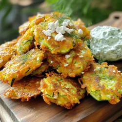 To make Greek zucchini fritters, you need: - 2 medium zucchinis, grated - 1 teaspoon salt - 1 cup feta cheese, crumbled - 1/2 cup fresh dill, chopped - 1/2 cup green onions, finely chopped - 1/2 cup all-purpose flour - 2 large eggs - 1/2 teaspoon black pepper - 1/2 teaspoon garlic powder - Olive oil, for frying These ingredients come together to create a tasty dish. The feta cheese adds a nice tang, while the dill gives a fresh flavor. When choosing zucchini, look for ones that are firm and bright in color. Avoid any that have soft spots or blemishes. Fresh zucchini should feel heavy for its size. Small to medium zucchinis are best for fritters, as they have fewer seeds and more flavor. You can add more flavor to your fritters by mixing in extras. Consider adding: - Chopped bell peppers - Grated carrots - Fresh parsley - Spices like cumin or paprika These add-ins can create a unique twist on the classic recipe. Feel free to experiment with what you have on hand. For the full recipe, check out the complete guide. Start by grating two medium zucchinis into a large bowl. Sprinkle one teaspoon of salt over them. This step helps draw out moisture. Let the zucchinis sit for about 10 minutes. After that, use a clean kitchen towel to squeeze out excess water. The goal is to keep your fritters from being soggy. In a separate bowl, combine the squeezed zucchini with one cup of crumbled feta cheese. Add half a cup of chopped dill and half a cup of finely chopped green onions. Then, mix in half a cup of all-purpose flour, two large eggs, half a teaspoon of black pepper, and half a teaspoon of garlic powder. Stir until you form a smooth batter. It should look well combined and ready to cook. Heat about a quarter inch of olive oil in a large skillet over medium heat. Once the oil is hot, drop spoonfuls of the fritter mixture into the skillet. Flatten each fritter slightly with the back of the spoon. Fry them in batches to avoid crowding. Cook for about three to four minutes on each side until they turn golden brown and crispy. After frying, place the fritters on paper towels to drain excess oil. Serve warm, and enjoy your tasty Greek zucchini fritters! For more details, check the Full Recipe. To keep your fritters crisp, remove moisture from the zucchini. After grating the zucchinis, sprinkle them with salt. Let them sit for 10 minutes. This step helps draw out excess water. Afterward, use a clean towel to squeeze the zucchinis. Make sure they are dry before mixing them with other ingredients. This simple trick can save your fritters from being soggy. Frying is key for a perfect texture. Use enough olive oil in the pan—about 1/4 inch deep is great. Heat the oil to medium before adding the fritters. Drop spoonfuls of the mixture carefully into the hot oil. Avoid overcrowding the pan; this ensures even cooking. Fry each side for about 3-4 minutes until golden brown. If they cook too fast, lower the heat. It’s all about finding the right balance. Garnishing can elevate your fritters. Serve them warm with extra feta on top. A dollop of Greek yogurt or tzatziki sauce adds a nice touch. Fresh dill can also brighten the dish. Pairing with lemon wedges can enhance the flavors too. Feel free to get creative with your garnishes! For the full recipe, check out the section above. {{image_2}} If you want a gluten-free version, use almond flour or chickpea flour. Both options work great. They add a nice flavor and texture. Adjust the amount as needed, since these flours absorb moisture differently than regular flour. You might need to add a bit more liquid to the batter. Just keep testing until you get the right mix. For those who enjoy meat, adding crumbled sausage or diced ham can enhance the flavor. Mix in about half a cup of cooked meat into the batter. This adds protein and a savory note to your fritters. You can also use cooked bacon bits for a crispy touch. Just be sure to balance the meat with the zucchini so it doesn’t overpower the dish. If you're looking for vegetarian options, simply skip the feta cheese or use a plant-based cheese. To make it vegan, use flaxseed meal as an egg substitute. Combine one tablespoon of flaxseed meal with three tablespoons of water. Let it sit for a few minutes to thicken before adding it to the batter. This keeps the fritters binding together nicely while sticking to your dietary needs. Store your leftover Greek zucchini fritters in an airtight container. Place parchment paper between layers to keep them crispy. They will last in the fridge for up to three days. To reheat, use a skillet over medium heat. Add a little olive oil. Heat each fritter for about two minutes on each side. This keeps the outside crispy and warms the inside. You can freeze the fritters too! First, let them cool completely. Then, place them in a single layer on a baking sheet. After freezing for an hour, transfer them to a freezer bag. They can last for up to three months. When ready to eat, bake them at 400°F (200°C) for about 15-20 minutes. Enjoy them like they are fresh! For the full recipe, check out the detailed steps above. Greek zucchini fritters are tasty on their own, but dips make them even better. I love serving them with creamy tzatziki. This dip is made with yogurt, cucumber, garlic, and herbs. It adds a fresh flavor that complements the fritters well. Another great option is a spicy red pepper dip. It gives a nice kick and balances the mild taste of the fritters. You can also use a simple yogurt dip with lemon juice and dill for a light touch. Yes, you can prepare these fritters ahead of time. Make the batter and store it in the fridge for up to two hours. This helps the flavors mix well. You can also cook the fritters and keep them warm in the oven at a low temperature. If you want to store them for later, let them cool, then place them in an airtight container. They last in the fridge for up to three days. Reheat them in the oven to restore their crispiness. You can tell if the fritters are cooked through by checking their color. They should be golden brown on the outside. Also, the edges should feel firm to the touch. If you cut one open, it should be soft and warm inside. Cooking for 3-4 minutes on each side usually ensures they are fully cooked. If you want to be sure, you can use a food thermometer. The inside temperature should reach at least 165°F. In this blog post, you learned how to make delicious Greek zucchini fritters. We covered the right ingredients and shared tips for choosing fresh zucchini. You now know how to prepare the batter, fry the fritters, and avoid sogginess. We explored variations, storage, and easy reheating methods. Zucchini fritters are tasty and fun to make. Enjoy trying new flavors and sharing them with others. Happy cooking!
