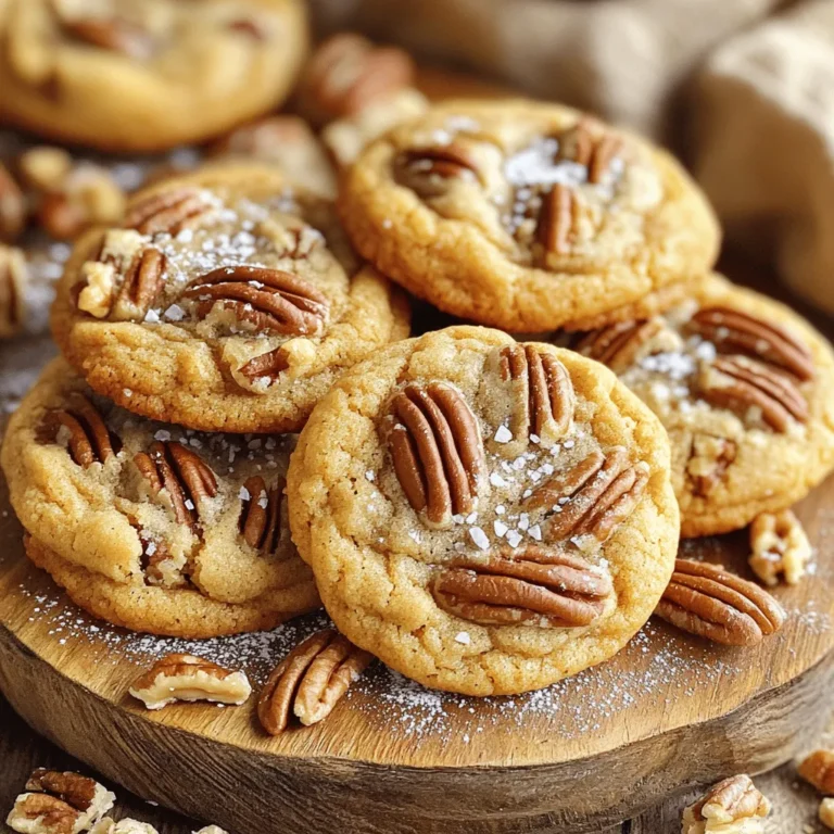 To make these brown butter pecan cookies, you need the following ingredients: - 1 cup unsalted butter - 1 cup brown sugar, packed - 1/2 cup granulated sugar - 2 large eggs - 2 teaspoons vanilla extract - 2 3/4 cups all-purpose flour - 1 teaspoon baking soda - 1/2 teaspoon salt - 1 1/2 cups pecans, roughly chopped - 1/2 teaspoon ground cinnamon - Flaky sea salt for topping Each ingredient plays a key role in creating the rich flavor and texture of the cookies. The unsalted butter brings a creamy base, while the brown sugar adds moisture and depth. The granulated sugar helps with sweetness and structure. Eggs bind everything together, and vanilla gives a warm aroma. Flour provides the necessary structure, while baking soda makes the cookies rise. Salt enhances all the flavors, and pecans add a delightful crunch. Ground cinnamon gives a hint of warmth, and flaky sea salt on top brings a contrast to the sweetness. For the full recipe, visit the Brown Butter Pecan Cookies section. - Preheat to 350°F (175°C). - Prepare a baking sheet by lining it with parchment paper. To brown the butter, melt it over medium heat in a saucepan. Stir it often. Watch it closely as it cooks. The butter will turn golden brown and smell nutty. This may take about 5-7 minutes. This nutty aroma adds depth to your cookies. Once browned, remove it from heat and let it cool slightly. In a large bowl, combine the brown butter, brown sugar, and granulated sugar. Mix these until smooth and creamy. You can use a hand mixer or a whisk for this. Next, beat in the eggs one at a time. Make sure each egg is mixed well before adding the next. Add the vanilla extract and mix until everything is combined. In another bowl, whisk together the flour, baking soda, salt, and cinnamon. This step is key for even mixing. Gradually add this dry mix to the wet ingredients. Stir until just combined. Do not overmix, as this can make the cookies tough. Gently fold in the chopped pecans. This helps ensure they are evenly spread throughout the dough. Use a cookie scoop or tablespoon to drop rounded dough onto the prepared baking sheet. Leave about 2 inches of space between each cookie. Before baking, sprinkle a tiny pinch of flaky sea salt on top of each cookie dough ball. This adds a nice flavor contrast. Bake in the preheated oven for 10-12 minutes. The edges should look lightly golden. The centers may seem underbaked. This is perfect for keeping the cookies soft. To get the best flavor from brown butter, watch it closely. Start on medium heat and stir often. You want it to turn a golden brown color. This takes about 5-7 minutes. The nutty smell is your cue! Remember, burnt butter is bitter. If it gets too dark, start over. Take it off the heat as soon as it looks right. For soft and chewy cookies, don’t overmix the dough. Mix just until the flour disappears. If your oven runs hot, lower the temp by 25°F. Each oven is different, so keep an eye on your cookies. They should be lightly golden at the edges but still soft in the center. These cookies shine when served warm. Place them on a rustic platter for a nice touch. Pair them with cold milk or a warm cup of coffee. For a fun twist, try them with a scoop of vanilla ice cream. Enjoying them fresh out of the oven is the best way to savor their flavor. {{image_2}} You can easily change the flavor of your brown butter pecan cookies. Try adding chocolate chips for a sweet twist. They blend well with the nutty taste of pecans. If you like a crunch, consider mixing in other nuts, like walnuts or hazelnuts. Spices can also bring new life to the cookies. Adding a pinch of nutmeg or cardamom can create warmth and depth. These spices work well with the brown butter and cinnamon. Experiment with what you enjoy most! If you need a gluten-free option, swap regular flour for a gluten-free blend. Make sure it has a good binding agent. For a vegan version, replace the eggs with flax eggs. Use a plant-based butter instead of regular butter. You can also use coconut sugar or maple syrup to sweeten, which adds unique flavor. Fall calls for cozy flavors! You can add pumpkin puree for a seasonal treat. Maple syrup can also give a lovely taste. These ingredients pair well with the brown butter for a rich cookie. During the holidays, think about adding festive spices like ginger or cloves. You might also mix in dried fruits like cranberries. These ingredients make the cookies perfect for any holiday gathering! For the full recipe, check the Brown Butter Pecan Cookies section. Enjoy experimenting with these variations! To keep your cookies fresh, you have two main options: room temperature or refrigeration. If you plan to eat them within a week, store them at room temperature. Use an airtight container to keep them soft and chewy. If you want to extend their life, store them in the fridge. Just remember to let them warm up a bit before eating. Freezing is a great way to save your cookies for later. To freeze them, first, let the cookies cool completely. Then, place them in a single layer on a baking sheet. Freeze until firm, then transfer to an airtight container. This helps prevent them from sticking together. When you're ready to enjoy, simply take them out and let them thaw at room temperature. You can also pop them in the microwave for a few seconds to warm them up. Brown butter pecan cookies stay fresh for about one week at room temperature. In the fridge, they can last up to two weeks. If frozen, they can keep for up to three months. Look for signs of spoilage, such as a dry or hard texture, or any off smells. If you notice any of these signs, it's best to toss them out. For more tips and the full recipe, check out the complete guide on making these delicious cookies! To make your cookies chewier, try these tips: - Use more brown sugar. It adds moisture. - Chill the dough for at least 30 minutes before baking. - Don't overbake! Remove them when edges are golden. These steps help keep your cookies soft and chewy. I love the texture this creates. Yes, you can make these cookies in advance. Here’s how: - Prepare the dough and chill it in the fridge. - Scoop the dough into balls and freeze them. - When ready to bake, let them thaw before baking. This way, you can enjoy fresh cookies anytime! If you don't have pecans, try these alternatives: - Walnuts for a similar crunch. - Almonds for a different flavor. - Chocolate chips for a sweet twist. Each option gives a unique taste to your cookies. To tell if your cookies are done, check these signs: - The edges should be lightly golden. - The centers may look a bit soft. - A toothpick inserted in the center should come out mostly clean. These hints ensure your cookies are just right! Absolutely! Adding chocolate chips can enhance the flavor. Here’s how: - Mix in 1 cup of chocolate chips when you fold in the pecans. - You can use dark, milk, or even white chocolate for variety. This addition makes every bite even more delightful! For the full recipe, check out the complete guide! In this post, we’ve covered how to make delicious brown butter pecan cookies, starting from the ingredients to the baking tips. Remember, the key is in browning the butter and mixing the right ingredients. Try adding chocolate chips for a fun twist or make them gluten-free. Store them properly so they stay fresh. Baking cookies can be simple and fun. Enjoy your cooking and the tasty results!