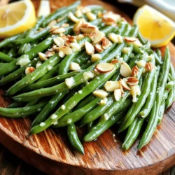 - 1 pound fresh green beans, trimmed - 4 tablespoons unsalted butter - 4 cloves garlic, minced The main ingredients make this dish shine. Fresh green beans give a crisp bite. The unsalted butter adds richness. Minced garlic provides a lovely aroma and flavor. - 1/2 teaspoon red pepper flakes (for added spice) - 1/4 cup toasted almond slices (for garnish) You can add red pepper flakes for a touch of heat. Toasted almond slices on top add crunch and beauty. These optional ingredients can elevate the dish. - 1 teaspoon lemon zest - 1 tablespoon lemon juice - Salt and pepper to taste Lemon zest brightens the flavor. Lemon juice adds a fresh tang. A pinch of salt and pepper completes the taste. These seasonings enhance the green beans well. For the full recipe, check out the complete instructions above. Enjoy cooking! First, take 1 pound of fresh green beans and trim the ends. Next, fill a large pot with salted water and bring it to a boil. Once boiling, add the green beans and blanch them for 3-4 minutes. This keeps them bright green and adds a nice crunch. After blanching, quickly transfer the beans to a bowl filled with ice water. This stops the cooking and helps them stay vibrant. Let them cool for about 5 minutes, then drain and set aside. Now, let’s move on to the garlic. In a large skillet, melt 4 tablespoons of unsalted butter over medium heat. Watch carefully as the butter melts and begins to bubble. Once bubbling, add 4 cloves of minced garlic. Sauté the garlic for about 30 seconds. You want it fragrant but not browned. Burnt garlic will ruin the dish, so keep a close eye on it. With the garlic ready, it’s time to mix everything together. Add the blanched green beans to the skillet with the garlic butter. Toss the beans gently to coat them well. Cook for an additional 4-5 minutes, stirring occasionally. You want them heated through. Finally, stir in 1 teaspoon of lemon zest, 1 tablespoon of lemon juice, and if you like a kick, add 1/2 teaspoon of red pepper flakes. Season with salt and pepper to taste. Mix well to spread the flavors. When done, transfer the green beans to a serving dish. For a nice touch, sprinkle 1/4 cup of toasted almond slices on top. Enjoy this simple yet flavorful dish! For the complete recipe, check out the [Full Recipe]. To avoid overcooking green beans, focus on timing. Blanch them in boiling water for only 3-4 minutes. This keeps them bright and crisp. After blanching, quickly put them in ice water. This step halts cooking and locks in color. When sautéing, cook them just until heated through, around 4-5 minutes. This way, they stay tender but not mushy. To elevate the taste of your garlic butter green beans, consider adding herbs. Fresh thyme or basil pairs well with garlic. You can also use a pinch of smoked paprika for a subtle smokiness. A sprinkle of freshly grated Parmesan cheese at the end adds a rich flavor. Experimenting with flavors can make your dish unique every time. For a beautiful presentation, arrange the green beans in a nice pattern on a platter. Sprinkle the toasted almonds evenly on top for texture. Add lemon wedges on the side for color and zest. This not only looks good but also enhances the dish’s taste. A well-presented meal impresses guests and makes eating more fun. {{image_2}} If you want a healthier option, consider using olive oil instead of butter. Olive oil gives a nice flavor and is good for your heart. You can also try coconut oil for a different taste. If you need a dairy-free option, margarine works well too. Just make sure to choose one that fits your diet. You can easily change the flavor of garlic butter green beans. Adding parmesan cheese creates a rich, savory taste. Just sprinkle it on top before serving. If you like mushrooms, sauté some in the butter before adding the green beans. They add a nice earthiness to the dish. For a spicy kick, increase the red pepper flakes or add some crushed red pepper. To make this dish vegan, simply swap out the butter for a plant-based butter or olive oil. This keeps the dish creamy while being animal-friendly. For a gluten-free option, this recipe is naturally gluten-free. Just ensure any added ingredients, like seasoning blends, are also gluten-free. You can enjoy this dish without worry! To store your leftover garlic butter green beans, place them in an airtight container. Keep them in the refrigerator for up to three days. Make sure the beans cool to room temperature before sealing. This helps keep them fresh and tasty. If you want to save garlic butter green beans for later, freezing is a great option. First, let the beans cool completely. Then, spread them out on a baking sheet in a single layer. Freeze them for about an hour. After they are frozen, place them in a freezer-safe bag. They can last for up to three months in the freezer. To reheat garlic butter green beans, use a skillet for the best results. Heat a small amount of butter over medium heat. Add the green beans and sauté for about three minutes. This method keeps them flavorful and maintains their crisp texture. You can also microwave them, but be careful not to overheat. Warm them in short bursts, stirring in between, to keep them from getting soggy. Enjoy your meal! Green beans stay fresh for about 5 to 7 days in the fridge. To keep them longer, store them in a plastic bag. Look for signs of spoilage, like wilting or brown spots. If they feel slimy or smell bad, it's best to toss them out. Yes, you can use frozen green beans for this recipe. They are convenient and save time. Just remember to thaw them before cooking. Frozen beans may not have the same crunch as fresh beans, but they still taste great. Garlic butter green beans pair well with many dishes. They go nicely with roasted chicken or steak. You can also serve them alongside rice or quinoa. For a lighter meal, try them with grilled fish. They add a fresh touch to any plate. If you want the full experience, check out the Full Recipe for more ideas. Garlic butter green beans are simple and tasty. We covered key ingredients, from fresh beans to garlic. You learned how to blanch beans and sauté garlic just right. Our tips help you avoid overcooking and improve flavor. You can even switch ingredients based on your diet and taste. Lastly, we discussed storage options to keep leftovers fresh. Enjoy making this dish; it adds a burst of flavor to any meal!