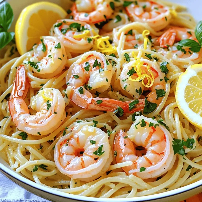 To make Garlic Butter Herb Shrimp Scampi, gather these key items: - 1 pound large shrimp, peeled and deveined - 4 tablespoons unsalted butter - 4 cloves garlic, minced - 1 teaspoon red pepper flakes (optional) - 1 lemon, juiced and zested - 1/4 cup fresh parsley, chopped - 1/4 cup fresh basil, chopped - Salt and pepper to taste - 8 ounces linguine or spaghetti - Olive oil for drizzling For customization, you can add: - A splash of white wine for depth - Cherry tomatoes for a pop of color - Spinach for added nutrition When picking shrimp, look for: - Wild-caught shrimp for the best flavor - Frozen shrimp can be great too; just thaw properly I encourage you to check the [Full Recipe] for all the steps and tips to perfect this dish. This recipe is not just tasty; it’s easy and fun to make! To cook the pasta, start by boiling water in a large pot. Add salt to the water to enhance the flavor. Once the water boils, add 8 ounces of linguine or spaghetti. Cook it until it is al dente, which means it should be firm yet tender. This usually takes about 8 to 10 minutes. After cooking, drain the pasta but save 1 cup of the pasta water. This water helps adjust the sauce later. Now, let's clean the shrimp. Use 1 pound of large shrimp, peeled and deveined. Rinse them under cold water to remove any grit. Pat them dry with a paper towel. Season the shrimp with salt and pepper. Heat 2 tablespoons of butter in a large skillet over medium-high heat. Add the shrimp in a single layer. Cook for 2 to 3 minutes on each side until they turn pink and opaque. Remove them from the skillet and set them aside. In the same skillet, melt the remaining 2 tablespoons of butter. Once it melts, add 4 minced garlic cloves and, if you like spice, 1 teaspoon of red pepper flakes. Sauté the garlic for about 1 minute until it is fragrant. Be careful not to burn the garlic, as it can taste bitter. Timing is key here; you want to add the garlic after the butter melts but before it browns. Add the cooked shrimp back into the skillet. Pour in the juice and zest of 1 lemon, along with 1/4 cup of chopped parsley and 1/4 cup of chopped basil. Toss everything together. This allows the shrimp to be coated in the garlic butter mixture. Next, add the drained pasta to the skillet. If the dish seems dry, add some reserved pasta water, a little at a time, until it reaches your desired consistency. Toss well to mix all the ingredients. Now you have a flavorful delight ready to serve! For the full recipe, check out the details in the earlier sections. To make your Garlic Butter Herb Shrimp Scampi even better, think about using extra herbs. Fresh thyme, oregano, or dill can add a nice twist. You can also try a pinch of smoked paprika for depth. Lemon plays a key role in this dish. It helps balance the rich butter and garlic. The bright juice cuts through the fat, making each bite refreshing. Don't skip the lemon zest, either. It adds a burst of flavor and aroma. You can cook shrimp in different ways. Grilling gives shrimp a smoky flavor. Just marinate them in the garlic butter mix before grilling. This adds a nice char and depth. To avoid overcooking shrimp, watch the color. They should turn pink and opaque in just 2-3 minutes per side. Remove them from heat as soon as they change color. You want them tender, not rubbery. Serving shrimp scampi in a large pasta bowl looks impressive. You can layer the pasta first, then add the shrimp on top. This creates a beautiful contrast. Garnish with extra chopped herbs for color. A slice of lemon on the side adds flair. Drizzling a little olive oil gives it a shiny finish. Your dish will be both tasty and visually appealing! {{image_2}} You can swap out the pasta to change things up. Instead of linguine, try fettuccine or penne. Each pasta type brings a new texture to the dish. You can even use whole wheat or chickpea pasta for a healthier option. Adding vegetables is a great way to enhance the dish. You can toss in spinach, cherry tomatoes, or zucchini. These vegetables add color and nutrients. If you want more protein, consider adding chicken or scallops. They pair well with the garlic butter sauce. For those who need gluten-free options, you can use gluten-free pasta. Brands like Barilla or Banza offer great choices. Just make sure to follow their cooking times for the best results. If you want a dairy-free version, use olive oil instead of butter. You can also find dairy-free butter for a similar taste. Just keep an eye on the flavors. Using fresh herbs and lemon juice will keep your dish bright and tasty. Feel free to explore and make this dish your own. Check the Full Recipe for more ideas! To store Garlic Butter Herb Shrimp Scampi, first, let it cool. Place the dish in an airtight container. Make sure to cover it well. Refrigerate and eat within three days for the best taste. The shrimp may lose some texture over time but will still be safe to eat. Reheat your shrimp scampi in a skillet. Use low to medium heat to avoid overcooking the shrimp. Add a splash of water or broth to keep it moist. Stir gently until everything is warmed through. If you want to boost the flavor, squeeze a little lemon juice before serving. This will bring back the dish’s bright taste. For more tips, check out the Full Recipe for additional ideas on enhancing your meals. How long does it take to make? It takes about 25 minutes to make Garlic Butter Herb Shrimp Scampi. You can prep in 10 minutes and cook in 15. Can I make this dish ahead of time? I recommend making this dish fresh. It tastes best right after cooking. However, you can prepare the shrimp and sauce ahead. Just reheat gently before serving. What to serve with shrimp scampi? Shrimp scampi pairs well with garlic bread, a fresh salad, or steamed veggies. You can also serve it over rice or with crusty bread. Can I use frozen shrimp instead of fresh? Yes, you can use frozen shrimp. Make sure to thaw them completely before cooking. This helps them cook evenly and stay tender. How can I adjust the spice level? You can adjust the spice by adding more or less red pepper flakes. For a milder dish, skip the flakes. For more heat, add extra flakes or even a dash of hot sauce. Where to find the full recipe for Garlic Butter Herb Shrimp Scampi? You can find the full recipe for Garlic Butter Herb Shrimp Scampi in the detailed recipe section above. In this blog post, we covered how to make Garlic Butter Herb Shrimp Scampi. We explored the ingredients, learned about cooking techniques, and discovered tips for perfecting the dish. You can customize it to your taste and dietary needs. Remember, timing is key for the sauce to shine. Enjoy experimenting with flavors and presentation. With practice, you will serve a delicious dish that impresses everyone. Now, gather your ingredients and start cooking!