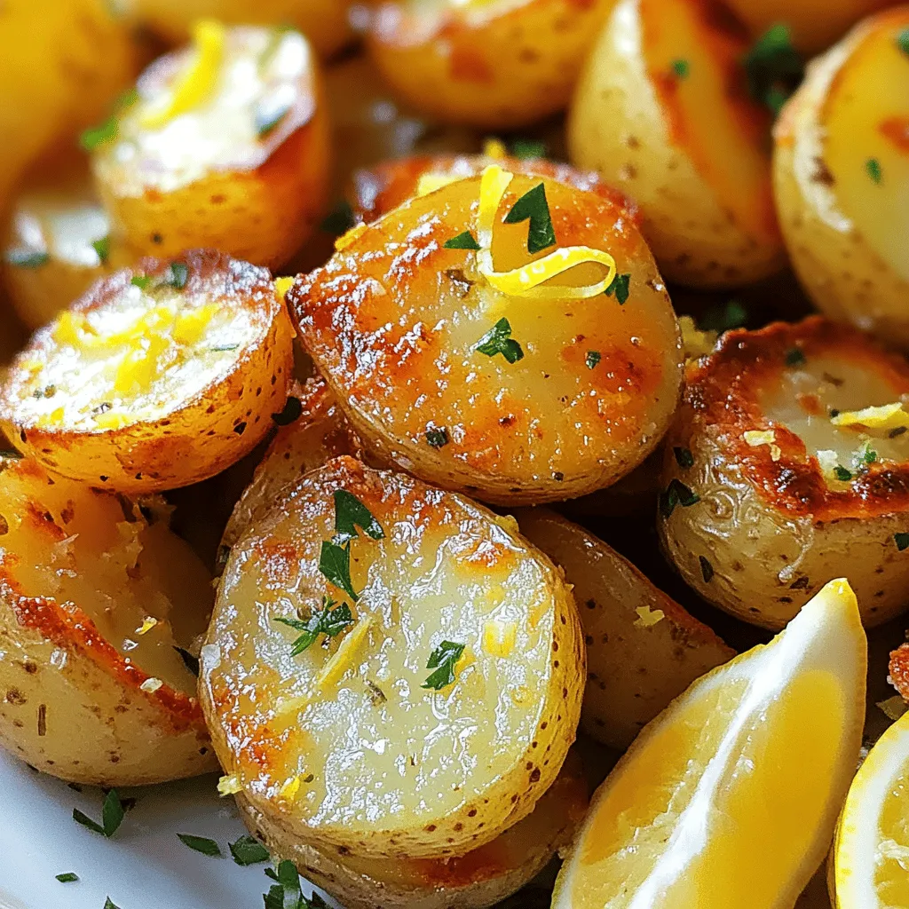 To make Greek Lemon Potatoes, you will need a few simple items. Here’s the list of ingredients you’ll need: - 2 pounds baby potatoes, halved or quartered - 1/4 cup olive oil - 4 cloves garlic, minced - Juice and zest of 2 large lemons - 1 teaspoon dried oregano - 1 teaspoon dried thyme - 1 teaspoon sea salt - 1/2 teaspoon black pepper - Fresh parsley, chopped (for garnish) - Lemon wedges (for serving) These ingredients work together to create a bright and tasty dish. Baby potatoes give a nice texture. Olive oil adds richness. Garlic brings depth of flavor. Lemon juice and zest offer a fresh, zesty kick. Dried herbs like oregano and thyme give that classic Greek taste. Sea salt and black pepper enhance all the flavors. Finally, fresh parsley and lemon wedges add a beautiful touch when serving. Make sure to gather all these items before you start cooking. You want everything ready to go to make the process smooth. Each ingredient plays a key role, making your Greek Lemon Potatoes a hit at any meal! First, set your oven to 400°F (200°C). This heat makes the potatoes crisp and golden. Next, take 2 pounds of baby potatoes. You can halve or quarter them. In a big bowl, mix the potatoes with 1/4 cup of olive oil. Add 4 minced garlic cloves, juice and zest from 2 large lemons, 1 teaspoon of dried oregano, 1 teaspoon of dried thyme, 1 teaspoon of sea salt, and 1/2 teaspoon of black pepper. Toss until all the potatoes are coated in the mix. Spread the potatoes on a large baking sheet. Make sure they’re in a single layer. If they are too close, they won’t cook evenly. Roast the potatoes for 30–35 minutes. Halfway through, give them a toss. This helps them brown all over. When they are golden and tender, take them out. Let them cool for a few minutes. Taste and adjust the seasoning if needed. Serve warm, garnished with fresh parsley and lemon wedges for extra zest. To get the real taste of Greek lemon potatoes, use fresh ingredients. Fresh lemons give a bright flavor. Choose high-quality olive oil for richness. The right herbs are key, too. Dried oregano and thyme add depth. You can also mix in fresh herbs for an extra boost. When you roast, let the flavors blend and shine. One common mistake is overcrowding the baking sheet. If you pile the potatoes, they won’t roast well. Instead, spread them out in a single layer. Also, don’t skip the tossing halfway through cooking. This step helps them brown evenly. Lastly, taste before serving. Adjust salt and lemon juice as needed for the best flavor. For crispy potatoes, start with dry potatoes. Pat them with a clean towel before cooking. Use enough olive oil to coat them well. This helps achieve that golden crunch. Roasting at a high temperature also helps. If you want even more crispiness, broil the potatoes for a minute at the end. Just watch them closely to avoid burning. {{image_2}} You can change the flavor of Greek lemon potatoes by adding other herbs. Try fresh rosemary or dill for a new twist. You can also mix in some smoked paprika or chili flakes for a touch of heat. Each herb brings its unique taste, making your dish even better. It’s fun to experiment! This recipe is already vegetarian. To make it vegan, just stick to the basic ingredients. You can also add veggies like bell peppers or zucchini for more color and flavor. Toss them in with the potatoes. They roast well and add great taste. Greek lemon potatoes go well with many Greek meals. Serve them with grilled chicken or lamb for a hearty dinner. They also pair nicely with a Greek salad or tzatziki dip. These side dishes add freshness and balance to your meal. Enjoy mixing and matching! After you enjoy your Greek lemon potatoes, let them cool first. Place any leftovers in an airtight container. They will stay fresh in the fridge for up to four days. This way, you can enjoy them later without losing their flavor. Reheating is easy. You can use an oven or a microwave. For the oven, preheat it to 350°F (175°C). Spread the potatoes on a baking sheet and heat for about 10-15 minutes. If you use a microwave, place the potatoes in a bowl. Heat them in short bursts of one minute, stirring in between. This keeps them warm and tasty. If you want to store your Greek lemon potatoes for longer, freezing is a great option. Allow the potatoes to cool completely. Place them in a freezer-safe bag or container. Remove as much air as possible to avoid freezer burn. They can last up to three months in the freezer. When ready to eat, thaw in the fridge overnight before reheating. To make Greek Lemon Potatoes, start by preheating your oven to 400°F (200°C). Next, take 2 pounds of baby potatoes. Cut them in half or quarters. In a large bowl, mix the potatoes with 1/4 cup of olive oil, 4 minced garlic cloves, juice and zest of 2 lemons, 1 teaspoon of dried oregano, 1 teaspoon of dried thyme, 1 teaspoon of sea salt, and 1/2 teaspoon of black pepper. Toss until all potatoes are coated. Spread them on a baking sheet in one layer. Roast for 30–35 minutes, turning halfway. The potatoes should be golden and tender when done. Garnish with fresh parsley and serve with lemon wedges for extra flavor. For Greek Lemon Potatoes, I recommend using baby potatoes. They are small, tender, and have a nice flavor. You can also use Yukon Gold or red potatoes. These types hold their shape well when cooking. Their creamy texture pairs perfectly with the lemon and herbs. Avoid starchy potatoes, like Russets, as they can become too fluffy and not crispy enough. Yes, you can use fresh herbs instead of dried. Fresh herbs add bright flavors to the dish. For this recipe, you can use fresh oregano and thyme. Use about three times the amount of fresh herbs as dried. So, if the recipe calls for 1 teaspoon of dried oregano, use 3 teaspoons of fresh oregano. Chop them finely and mix them in just like the dried herbs. This will give your Greek Lemon Potatoes an amazing taste. This blog covered everything you need for making Greek lemon potatoes. We went over the key ingredients, like baby potatoes, garlic, and herbs. You learned how to prepare and roast them to perfection. Plus, I shared tips for perfect flavors and how to avoid common mistakes. We also explored fun variations and how to store leftovers properly. Enjoy making this dish and impress your friends and family! Happy cooking!
