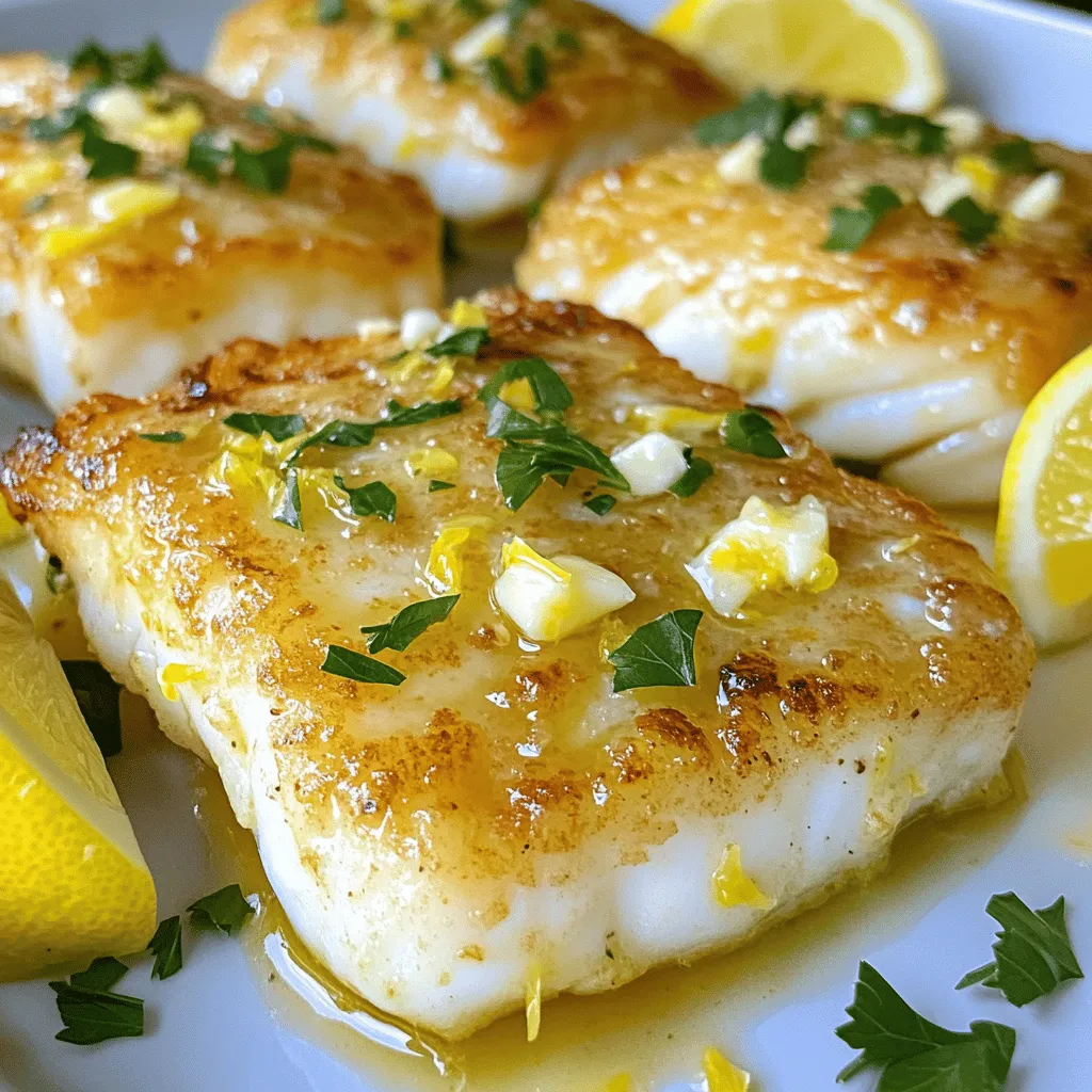 - 4 cod fillets (about 6 oz each) - 3 tablespoons unsalted butter, melted - 3 cloves garlic, minced - 1 lemon (zested and juiced) - 1 teaspoon dried oregano - 1 teaspoon paprika - Salt and pepper to taste - Fresh parsley, chopped (for garnish) - Lemon wedges (for serving) To make Air Fryer Lemon Garlic Butter Cod, you need fresh cod fillets. These fillets provide a nice, flaky texture. Next, you will prepare a lemon garlic butter marinade. This marinade adds rich flavors to the fish. You will need melted unsalted butter, minced garlic, lemon zest, and lemon juice. Dried oregano and paprika bring warmth and depth to the dish. Don’t forget salt and pepper to taste. For garnish, fresh chopped parsley brightens the plate. Lemon wedges are perfect for serving. They add a fresh squeeze of acidity right before eating. This combo makes it not only tasty but also visually appealing. Gathering these ingredients will set you up for a great cooking experience. Each component plays an important role in the final dish. Enjoy the process of creating this easy and delicious meal! First, I mix the marinade. In a small bowl, I combine: - 3 tablespoons unsalted butter, melted - 3 cloves garlic, minced - Zest of 1 lemon - Juice of 1 lemon - 1 teaspoon dried oregano - 1 teaspoon paprika - Salt and pepper to taste Mix these well. The marinade adds flavor to the cod. Marinating helps the fish soak in all those tasty juices. I let it sit for 15-20 minutes. This step makes a big difference! Next, I prepare the cod fillets. I pat the fillets dry with a paper towel. This step is key. Drying helps the marinade stick better. It also ensures the fish gets a nice, crispy finish. After that, I place the cod in a shallow dish. I pour the marinade over the fish, covering each piece well. Now, it's time to air fry. I preheat the air fryer to 390°F (200°C) for 3-5 minutes. This helps the cod cook evenly. I lightly spray the air fryer basket with cooking spray. This prevents sticking. Once preheated, I put the marinated cod in the basket. I make sure the fillets do not overlap. I air fry the cod for 8-10 minutes. I check for doneness by seeing if the fish flakes easily with a fork. If it does, it's ready! Once done, I carefully take the cod out and let it rest for a minute. Then, I garnish with fresh parsley and serve with lemon wedges. Enjoy this simple and tasty dish! To make a great marinade, you can mix things up. Add fresh herbs like thyme or dill. You might try a pinch of red pepper flakes for heat. This gives the dish a new twist. Common mistakes? Many skip marinating long enough. Aim for at least 15-20 minutes. This time lets the flavors soak in deep. Also, don’t forget to coat each fillet well. Every bite should burst with lemon-garlic goodness. Drying the fish is key. Use a paper towel to pat the cod fillets dry. This step helps the marinade stick and keeps the fish crispy. Set your air fryer to 390°F (200°C). Preheating for 3-5 minutes makes a big difference. It ensures even cooking and a nice crust. Pair your cod with light sides. A fresh salad or steamed veggies work great. You can also serve it with rice or quinoa for a heartier meal. For drinks, a chilled white wine like Sauvignon Blanc complements the dish well. If you prefer non-alcoholic, try sparkling water with lemon. It adds a refreshing touch. {{image_2}} You can change the herbs to fit your taste. Try using fresh dill, basil, or thyme. Each herb gives a unique flavor. For a spicy kick, add a pinch of red pepper flakes. This adds warmth without being too hot. You don't have to stick with cod. This recipe works well with other fish too. Try salmon, tilapia, or halibut. Each fish gives a different taste and texture. If you prefer shellfish, shrimp is a great choice. Just adjust the cooking time to ensure they cook through. If you don’t have an air fryer, oven-baking is a great option. Preheat the oven to 400°F (200°C). Place the cod on a lined baking sheet and bake for 12-15 minutes. You can also grill the cod. Use medium heat and grill for about 4-5 minutes per side. Keep an eye on it to avoid overcooking. To keep your air fryer lemon garlic butter cod fresh, place it in an airtight container. This helps lock in flavor and moisture. Store the cooked cod in the fridge for up to three days. If you want to save it longer, consider freezing it. When reheating cod, you have two main options: the microwave or the oven. The microwave is quick but can dry out the fish. For better results, use the oven. Preheat it to 350°F (175°C). Place the cod on a baking tray and cover it with foil. Heat for about 10 minutes. This keeps it moist and tasty. To freeze cooked cod, let it cool completely first. Wrap each fillet tightly in plastic wrap, then place them in a freezer bag. This prevents freezer burn. The cod can stay frozen for up to three months. When ready to eat, move the cod to the fridge overnight to thaw. If you need it fast, use cold water for a quick thaw. I recommend marinating cod for at least 15-20 minutes. This time allows the flavors to soak in. You can marinate it longer if you want a stronger taste. Just avoid going over two hours, as the acid from the lemon can change the fish's texture. Yes, you can use frozen cod. Thaw it in the fridge overnight for the best results. If you need to thaw it quickly, seal it in a bag and submerge it in cold water for about 30 minutes. Once thawed, pat it dry before marinating. This helps the marinade stick better. You have many great options for side dishes. Here are a few ideas: - Steamed asparagus - Garlic mashed potatoes - Quinoa salad - Roasted vegetables - Rice pilaf These sides complement the cod well and create a balanced meal. Enjoy your cooking! This article guides you through making delicious lemon garlic butter cod. We explored key ingredients, a step-by-step guide, and tips for perfect results. You learned about marinating time and ideal cooking methods. Use this knowledge to enhance your meals and impress guests. Experiment with variations or enjoy leftovers creatively. Enjoy cooking and the tasty rewards that follow! Your kitchen is now ready for flavorful adventures.