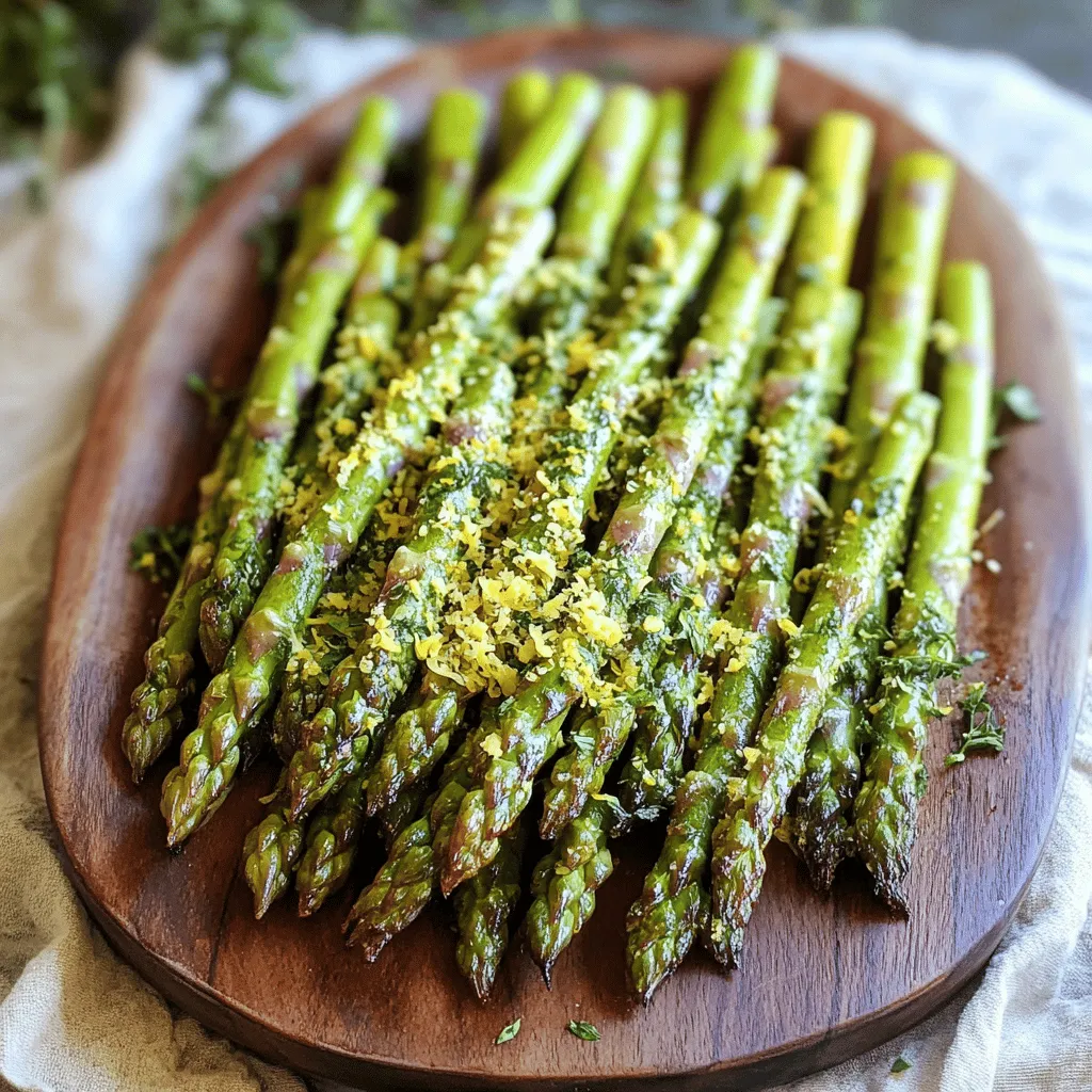 - 1 bunch of fresh asparagus, trimmed - 2 tablespoons olive oil - ¼ cup grated Parmesan cheese - 1 teaspoon garlic powder - 1 teaspoon dried oregano - 1 teaspoon dried thyme - ½ teaspoon salt - ¼ teaspoon black pepper - Zest of 1 lemon Asparagus is the star of this dish. It’s bright green and crunchy. When you pick asparagus, look for firm stalks with tight tips. This means they are fresh and tasty. You can find asparagus in spring, but many stores sell it year-round. Parmesan cheese adds a savory flavor and a crispy texture. I love using grated Parmesan because it melts nicely and coats the asparagus well. Olive oil helps the herbs stick and makes the asparagus crisp in the air fryer. If you don’t have asparagus, green beans work great too. They cook in a similar way. For the Parmesan, try Pecorino Romano or nutritional yeast for a vegan option. If you can’t find garlic powder, minced garlic is a fine substitute. Just use less, as it’s stronger in flavor. You can also swap fresh herbs for dried ones, but use half the amount. First, you need to preheat your air fryer. Set it to 400°F (200°C). Let it heat for about 5 minutes. This step ensures even cooking and crispiness. Next, grab a mixing bowl. Add 2 tablespoons of olive oil. Then, pour in 1 teaspoon of garlic powder, 1 teaspoon of dried oregano, and 1 teaspoon of dried thyme. Also, add ½ teaspoon of salt and ¼ teaspoon of black pepper. Mix all these ingredients well. This marinade gives the asparagus great flavor. Now, take your bunch of fresh asparagus, trimmed to size. Place them in the bowl with the marinade. Toss them gently to coat each spear. You want every piece to be covered with the herb mixture. This step makes sure each bite is tasty. Once the asparagus is coated, sprinkle ¼ cup of grated Parmesan cheese over them. Toss gently again to mix. Then, place the asparagus in a single layer in your air fryer basket. You might need to do this in batches. Air fry the asparagus for 8 to 10 minutes. Shake the basket halfway through cooking. This helps them cook evenly. When they are crispy and golden, they are ready. Finally, remove them and sprinkle with lemon zest for a bright flavor. To get your asparagus super crispy, start with dry spears. After washing, pat them dry with a clean towel. This helps the oil and spices stick better. Use fresh asparagus for the best texture. The thinner the spears, the crispier they will get. Also, make sure to space them out in the air fryer basket. Overcrowding leads to steaming, not crisping. Shake the basket halfway through cooking. This ensures even crispiness on all sides. If you have a lot of asparagus, cook it in batches. This keeps the air flowing around each spear. Each batch should be in a single layer. If they stack on top of each other, they won’t crisp up well. I suggest cooking no more than two servings at a time. This way, you maintain the quality of your dish. You can keep cooked batches warm in the oven at a low temperature while you finish the rest. For serving, place the crispy asparagus on a nice platter. Drizzle a little extra olive oil on top. This adds shine and flavor. Garnish with fresh herbs like parsley or basil for color. You can also serve it with a lemon wedge on the side. The zesty flavor of lemon complements the rich Parmesan. Enjoy this dish as an appetizer or side with your main meal. It’s perfect for parties or family dinners! {{image_2}} You can mix up the flavors in your crispy Parmesan herb asparagus. Try adding a pinch of cayenne pepper for heat. A dash of smoked paprika adds a lovely smoky taste. You can also use fresh herbs like basil or parsley instead of dried ones. Experiment and find your favorite blend! If you don't have an air fryer, you can roast asparagus in the oven. Preheat your oven to 425°F (220°C). Spread the seasoned asparagus on a baking sheet. Bake for about 15-20 minutes until crispy. You can also grill asparagus for a fun, smoky flavor. Just toss them on a hot grill for about 5-7 minutes. Asparagus is great, but you can switch it up with other veggies. Try crispy Brussels sprouts, green beans, or zucchini. Each of these veggies pairs well with Parmesan and herbs. Adjust the cooking time based on the thickness of the veggies. Enjoy different flavors and textures all year round! After enjoying your crispy Parmesan herb air fryer asparagus, store leftovers in an airtight container. Make sure the asparagus is cool before sealing. Refrigerate them for up to three days. This keeps them fresh and tasty for your next meal. To reheat your asparagus, use the air fryer again. Set it to 350°F (175°C) and cook for about 3-5 minutes. This helps regain that crispy texture. You can also use a microwave, but it may make the asparagus soft. If using the microwave, heat in short bursts, about 30 seconds at a time. You can freeze asparagus, but it’s best to do this before cooking. Blanch the asparagus in boiling water for 2-3 minutes. Then, cool it in ice water. Drain well and place in freezer bags. You can freeze for up to three months. When you’re ready to cook, just air fry them straight from the freezer. You will know asparagus is done when it turns bright green and is crispy. It should feel tender but not mushy. A good test is to pierce a spear with a fork. If it goes through easily but still has a bit of bite, it's perfect. Depending on your air fryer, this will take about 8 to 10 minutes. Yes, you can use frozen asparagus, but it may not be as crispy. If you choose frozen, do not thaw it before cooking. Just add a few extra minutes to the cooking time. The texture might differ, but it will still taste great with the seasonings. You have many options for seasoning asparagus! Here are a few ideas: - Add crushed red pepper for heat. - Use lemon pepper for a citrus kick. - Mix in some smoked paprika for a smoky flavor. - Try fresh herbs like basil or parsley for a fresh taste. To make this recipe dairy-free, simply omit the Parmesan cheese. You can replace it with nutritional yeast for a cheesy flavor without the dairy. Another option is to sprinkle some toasted nuts or seeds on top for added crunch and taste. This guide covered how to make air-fried asparagus, from ingredients to storage. You learned about key ingredients and cool ways to switch them up. The step-by-step instructions made cooking simple, and the tips helped boost crispiness. I also shared fun variations for extra flavor and fresh ideas. Remember, storing leftovers properly keeps them tasty. Enjoy your air-fryer adventure! With these insights, you can create delicious asparagus every time. Now, get cooking!