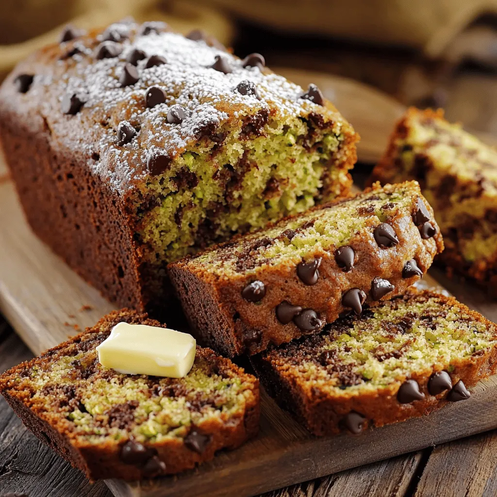 Here’s a simple list of what you’ll need for Fluffy Chocolate Chip Zucchini Bread. Gather these items before you start cooking. - 1 cup grated zucchini (about 1 medium zucchini) - 3/4 cup granulated sugar - 1/4 cup brown sugar, packed - 1/2 cup vegetable oil - 2 large eggs - 1 teaspoon vanilla extract - 1 1/2 cups all-purpose flour - 1 teaspoon baking powder - 1/2 teaspoon baking soda - 1/2 teaspoon salt - 1 teaspoon ground cinnamon - 1 cup semi-sweet chocolate chips - 1/2 cup chopped walnuts or pecans (optional) Using fresh ingredients makes the bread taste great. Grate the zucchini right before you start. This keeps it moist and flavorful. Mix the sugars well with the oil for a sweet base. The eggs and vanilla add richness. Ground cinnamon gives a warm spice that pairs well with chocolate. You can choose to add nuts for crunch, but the bread is delicious without them too. Make sure to measure everything properly for the best results. Each ingredient plays a key role in creating your fluffy bread. Enjoy the process of gathering and preparing these items! - Preheat Oven: First, set your oven to 350°F (175°C). This step warms it up for baking. - Combine Wet Ingredients: In a large bowl, add 1 cup of grated zucchini, 3/4 cup of granulated sugar, 1/4 cup of packed brown sugar, and 1/2 cup of vegetable oil. Mix well until everything blends smoothly. - Incorporate Dry Ingredients: In another bowl, whisk together 1 1/2 cups of all-purpose flour, 1 teaspoon of baking powder, 1/2 teaspoon of baking soda, 1/2 teaspoon of salt, and 1 teaspoon of ground cinnamon. Gradually add this dry mix to the wet mixture. Stir gently until just combined. Do not overmix; it could make the bread dense. - Fold in Chocolate Chips and Nuts: Gently fold in 1 cup of semi-sweet chocolate chips and, if you like, 1/2 cup of chopped walnuts or pecans. This adds texture and flavor. - Pour and Bake: Pour the batter into your prepared loaf pan. Spread it evenly with a spatula. Bake for 50-60 minutes. Check doneness by inserting a toothpick into the center; it should come out clean. This simple process helps you make a delightful fluffy chocolate chip zucchini bread! - Importance of Not Overmixing: When you mix the batter, stop as soon as you see no dry flour. Overmixing makes the bread dense. You want light and airy bread, so mix gently. - Using Fresh Zucchini: Always use fresh zucchini for the best flavor. Fresh zucchini has more moisture, which helps keep your bread fluffy. Grate it right before you mix it in. - Proper Measuring Techniques: Use the spoon and level method for flour. Scoop flour into your measuring cup with a spoon, then level it off with a knife. Too much flour makes the bread heavy. - How to Slice and Serve: Wait until the bread cools completely. Use a serrated knife for nice, clean slices. Arrange the slices on a wooden cutting board for a rustic look. - Garnishing Options: Top each slice with a pat of butter or a light dusting of powdered sugar. You can also add a sprinkle of chopped nuts for extra crunch and decoration. {{image_2}} You can change the taste of your fluffy chocolate chip zucchini bread in fun ways. - Add Spices: Consider adding nutmeg or allspice. These spices give warmth and depth. Just a pinch can change the flavor a lot. - Use Different Types of Chocolate: Try dark chocolate or white chocolate chips instead of semi-sweet. Each type adds its own unique taste. You can even mix chocolates for more fun! If you have dietary needs, you can still enjoy this bread. - Gluten-Free Options: To make this recipe gluten-free, use a gluten-free flour blend. Make sure it has a good mix to keep the bread fluffy. - Vegan Substitutes: Swap the eggs for flax eggs or applesauce. Use a plant-based oil to keep it vegan. These swaps will keep your bread moist and tasty. You can store your fluffy chocolate chip zucchini bread in different ways. If you want to keep it fresh for a few days, room temperature works well. Wrap it in plastic wrap or foil. This keeps it moist and tasty. Place it in a cool, dry spot, away from sunlight. If you want to keep it longer, refrigeration is a great option. Just remember that it may dry out a bit. Wrap it tightly in plastic. Then, place it in an airtight container. This method helps it last for about a week. Freezing zucchini bread is my favorite way to store it. To freeze, wrap it tightly in plastic wrap, then in aluminum foil. This keeps it safe from freezer burn. You can freeze it for up to three months. When you’re ready to enjoy it, thaw it overnight in the fridge or at room temperature. Fluffy chocolate chip zucchini bread has a nice shelf life. At room temperature, it stays good for about 3-4 days. If you store it in the fridge, it can last up to a week. When frozen, it remains fresh for about three months. Always check for any signs of spoilage, like mold or an off smell. If it looks or smells funny, it’s best to toss it. Enjoy your zucchini bread fresh, but know it can stay delicious for a while! Yes, you can use frozen zucchini. Just thaw it first and drain excess water. This helps keep the bread from getting too wet. Use the same amount as fresh zucchini. You can check if the bread is done by inserting a toothpick in the center. If it comes out clean or with a few crumbs, it’s ready. The edges should be golden brown, and the top should spring back when you touch it. Yes, you can double the recipe. Just make sure you use a larger bowl and a bigger pan. You may need to bake it a little longer. Check for doneness with a toothpick. You can use applesauce or mashed banana as an egg substitute. Use 1/4 cup for each egg. This keeps the bread moist and adds a nice flavor. Absolutely! You can add nuts, dried fruit, or even coconut. Just make sure to keep the total mix-ins to about 1 to 1.5 cups. This way, the texture stays just right. This blog post covers how to make fluffy chocolate chip zucchini bread. We explored the key ingredients, detailed steps, tips for the best texture, and variations for different diets. Proper storage helps keep it fresh longer. Remember, fresh zucchini and careful mixing lead to the best results. Try different flavors or ingredients to make this recipe your own. Enjoy this tasty treat and share it with friends!