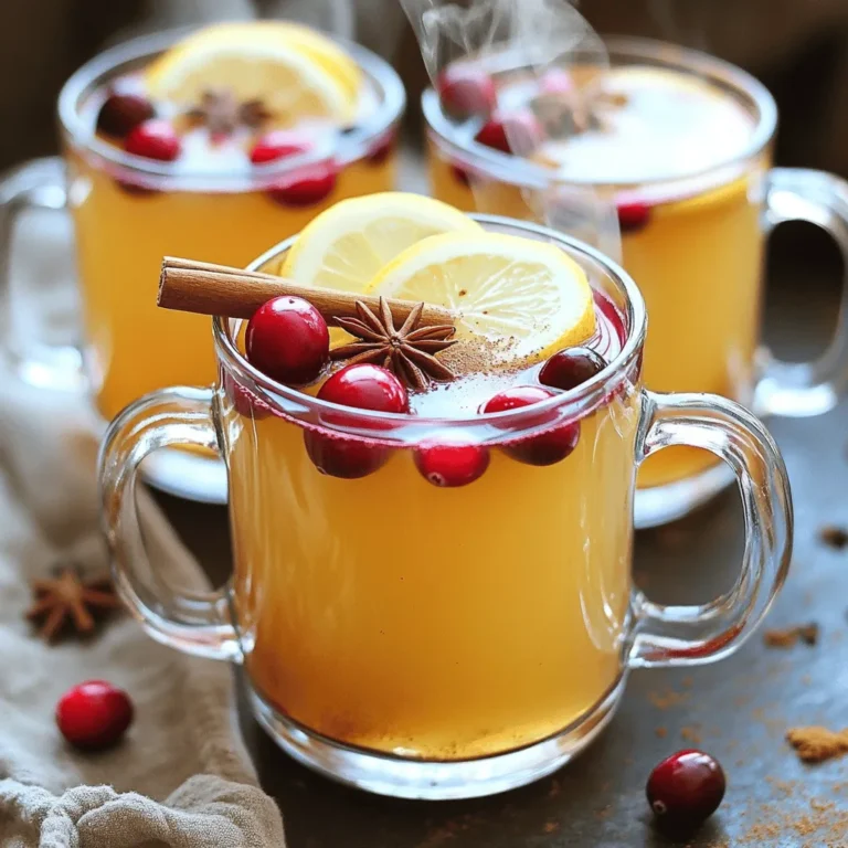 To make a warm and cozy cranberry apple hot toddy, gather the following items: - 2 cups apple cider - 1 cup cranberry juice - 1 tablespoon honey (or to taste) - 1 teaspoon ground cinnamon - 1/2 teaspoon ground ginger - Juice of 1 lemon - Lemon slices, for garnish - Fresh cranberries, for garnish - Cinnamon sticks, for garnish Each ingredient adds unique flavor and warmth. The apple cider gives a sweet base, while the cranberry juice adds a tart twist. Honey sweetens without being overpowering. Cinnamon and ginger bring warmth, making it perfect for chilly nights. If you don’t have apple cider, you can use apple juice. It will change the flavor slightly, but it still works. For the cranberry juice, look for unsweetened juice if you want less sugar. Instead of honey, maple syrup is a great alternative. You can also skip the spices if you prefer a simpler taste. Fresh ingredients make all the difference. Fresh lemon juice brightens the drink and balances the sweetness. Fresh cranberries add a pop of color and a tart bite. Using quality ingredients enhances the flavor and makes your hot toddy feel special. Always aim for the freshest options to impress your guests or enjoy a cozy night in. 1. Start by pouring 2 cups of apple cider and 1 cup of cranberry juice into a medium saucepan. 2. Set the heat to medium and stir gently. Mix the juices well. 3. Add 1 tablespoon of honey, 1 teaspoon of ground cinnamon, and 1/2 teaspoon of ground ginger. Stir until the honey dissolves. 4. Squeeze the juice of 1 lemon into the mix. Give it another stir. 5. Heat the mixture until it gets hot, but don't let it boil. This takes about 5-7 minutes. 6. If you want a smoother drink, strain the mixture using a fine mesh sieve. 7. Pour the hot drink into mugs. Keep your heat at medium. This helps prevent boiling. Boiling can hurt the flavors. If you see bubbles, lower the heat. Stir often to mix all the flavors. This also helps avoid burning. Garnishing makes your drink look nice! Add a lemon slice on top. Place a few fresh cranberries in each mug. Finally, add a cinnamon stick for a cozy touch. This makes your drink not just tasty, but pretty too! To make the best cranberry apple hot toddy, keep these tips in mind: - Use fresh juice: Fresh apple cider and cranberry juice make a big difference in taste. - Mix well: Stir the mixture constantly while heating. This helps blend the flavors. - Taste as you go: Adjust honey to your liking. A little sweetness goes a long way. - Control heat: Heat gently. You want it hot, but not boiling. Here are some common pitfalls: - Overheating: Boiling can ruin the flavors. Heat slowly for the best taste. - Skipping garnishes: Garnishes add color and aroma. Don't skip the lemon, cranberries, and cinnamon stick. - Not straining: Straining makes for a smoother drink. It removes any spice clumps or pulp. Want to take your hot toddy up a notch? Try these ideas: - Add herbs: Fresh thyme or rosemary can add a unique twist. - Spice it up: A pinch of nutmeg or allspice can enhance the warmth. - Swap the honey: Maple syrup is a great alternative for a different sweetness. - Include citrus: Try adding orange juice or zest for extra brightness. These tips and tricks will help you create a cozy and delicious cranberry apple hot toddy. Enjoy the warmth and flavor this drink brings on chilly nights! {{image_2}} You can make a hot toddy with or without alcohol. For the alcoholic version, add whiskey or rum. A shot of whiskey warms up the drink and adds depth. If you prefer a non-alcoholic drink, simply skip the spirits. The cider and cranberry juice still create a lovely taste. You won’t miss the alcohol with this blend. You can change the flavors in your hot toddy. Try adding fresh herbs like mint or thyme. They bring a new taste to the drink. You can also mix in extra spices. Cardamom or cloves add warmth and complexity. Maybe add a splash of vanilla extract for sweetness. Each variation brings its own charm. This drink shines in every season. For fall, use caramel syrup for a sweet twist. In winter, add nutmeg or peppermint for a holiday feel. You can also use pomegranate juice instead of cranberry juice. It gives a bright color and taste, perfect for festive gatherings. Adjust the ingredients based on the season for a unique experience every time. To store leftovers of your cranberry apple hot toddy, let it cool first. Once cool, pour it into an airtight container. Make sure the lid is tight. Place the container in the fridge. This way, your drink stays fresh and tasty. When you want to enjoy your hot toddy again, take it out of the fridge. Pour the drink into a small pot. Heat it over low heat. Stir gently as it warms up. Do not let it boil, or you will lose the nice flavors. Once hot, pour it back into your mug and enjoy! Your hot toddy will last up to 3 days in the fridge. If you want to save it longer, you can freeze it. Use a freezer-safe container. Leave some space at the top for the liquid to expand. It can stay in the freezer for up to 2 months. When you are ready to drink it, thaw it in the fridge overnight before reheating. I recommend using whiskey for a classic hot toddy. Its rich flavor blends well with the spices. You can also try rum for a sweeter note. Vodka works too, though it’s less common. Each spirit brings a unique twist to your drink. Yes, you can prepare a hot toddy ahead of time. Just follow the recipe and store it in the fridge. When you’re ready to enjoy it, heat the mixture gently. This way, you save time when cozying up on a chilly night. You can add a variety of fruits for extra flavor. Slices of orange or apple bring sweetness. Pears can also add a nice touch. Feel free to experiment with seasonal fruits. Each choice can change the drink's vibe and taste. In this article, I covered the key ingredients and steps for a perfect cranberry apple hot toddy. I shared helpful tips to enhance flavor and avoid common mistakes. I also discussed delicious variations and storage tips to keep your hot toddy fresh. As you prepare this warm drink, remember that fresh ingredients make a big difference. Enjoy crafting your own version that suits your taste!