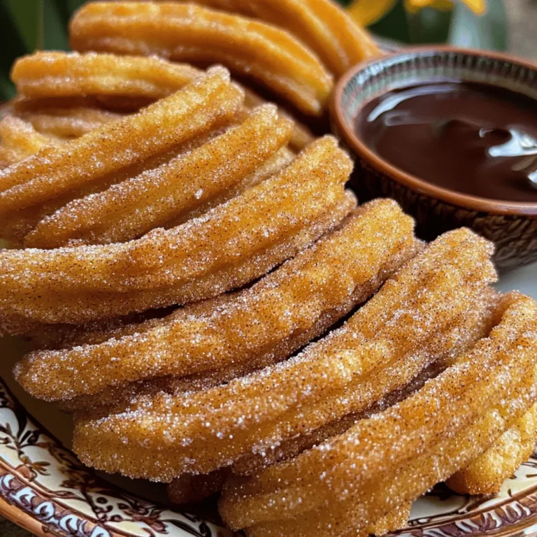 - 1 cup unsalted butter, softened - 1 cup granulated sugar - 2 large eggs - 1 teaspoon vanilla extract - 3 cups all-purpose flour - 1 tablespoon baking powder - 1 teaspoon salt - 2 teaspoons ground cinnamon - 1/2 cup granulated sugar - 1 tablespoon ground cinnamon - 1/4 cup unsalted butter, melted To make these cookies, you need simple items. Start with butter. It must be soft to blend well. Sugar adds sweetness, while eggs help the dough rise. Vanilla gives a nice flavor. Next, the flour and baking powder help the cookies stay fluffy. Salt is key for balance. Lastly, the cinnamon adds that churro taste we love. For the cinnamon sugar coating, mix sugar and cinnamon. This makes the cookies extra special. Brush melted butter on warm cookies, then roll them in this mixture. It gives a sweet crunch that is hard to resist. Now, gather all these ingredients and get ready to bake. You will have fun making these tasty treats! - Preheat your oven to 350°F (175°C). - Line two baking sheets with parchment paper. Start by heating your oven. This helps your cookies bake evenly. Next, grab two baking sheets and cover them with parchment paper. This makes cleanup easy and keeps cookies from sticking. - Cream together softened butter and sugar. - Beat in eggs and vanilla extract. In a large bowl, mix the softened butter and sugar together. Use a hand mixer or a spatula. Cream it until it looks light and fluffy. Then, add the eggs one at a time. Pour in the vanilla extract too. Mix these until they blend well. - Whisk together flour, baking powder, salt, and cinnamon. - Mix wet and dry ingredients, scoop dough, and bake. In another bowl, whisk the flour, baking powder, salt, and cinnamon. This helps to spread the flavors evenly. Now, slowly mix this dry mix into your wet mix. Stir until just combined. Don’t overmix! Use a cookie scoop to drop rounded balls of dough onto the baking sheets. Space them about 2 inches apart. Bake your cookies for 12-15 minutes. Look for lightly golden edges. This simple process brings you closer to enjoying warm, cinnamon sugar churro cookies. To get the best cookie texture, start with softened butter. This helps the butter mix well with sugar. If your butter is too cold, the dough may turn out hard. Make sure to avoid over-mixing the dough. Mixing too much can make the cookies tough. Mix until just combined for soft, chewy cookies. For the yummiest flavor, use fresh spices. Old spices lose their taste and smell. Once the cookies come out of the oven, roll them in cinnamon sugar while they are still warm. This helps the sugar stick better and adds a lovely sweetness. Serve your churro cookies on a decorative plate. A nice plate makes them look even more tempting. You can also dust some extra cinnamon sugar on top for a beautiful finish. For a fun twist, pair the cookies with a small bowl of chocolate sauce for dipping. This adds an extra layer of flavor and fun! {{image_2}} You can make your churro cookies even better with fun add-ins. Here are two great options: - Chocolate chips: Add about 1 cup of chocolate chips to the dough. They melt and create a sweet surprise in every bite. - Chopped nuts: Try adding 1/2 cup of chopped nuts. Pecans or walnuts give a nice crunch and flavor. If you need a gluten-free version, it is easy to adjust. Simply swap the all-purpose flour with gluten-free all-purpose flour. This keeps the cookies soft and tasty. For a vegan option, use coconut oil instead of butter. It gives a rich flavor. Replace eggs with flax eggs by mixing 1 tablespoon of flaxseed meal with 2.5 tablespoons of water. Let it sit for a few minutes until it thickens. This makes the cookies moist and delicious without any animal products. To keep your cookies fresh, store them in an airtight container at room temperature. This helps maintain their soft texture and keeps them tasty. Make sure the cookies are completely cool before sealing the container. This way, they won't get soggy. You can freeze either the cookie dough or the baked cookies. For the dough, scoop it onto a baking sheet lined with parchment paper. Freeze the dough balls for about an hour, then transfer them to a freezer bag. For baked cookies, let them cool completely, then place them in a freezer-safe container. This makes it easy to enjoy fresh cookies later. When stored properly, the cookies will last up to one week at room temperature. If you freeze them, they can last for about three months. Just remember to thaw them in the fridge overnight before enjoying. Yes, you can use margarine instead of butter. Margarine can give a similar taste and texture. However, butter adds a rich flavor that margarine lacks. If you choose margarine, ensure it is softened like butter for best results. If your dough feels too sticky, add a bit more flour. Start with a tablespoon at a time. Mix it in until the dough is easier to handle. You can also chill the dough for about 30 minutes. Chilling helps firm it up and makes it less sticky. Look for light golden edges on the cookies. They should feel firm but soft in the center. You can also do a toothpick test. Insert a toothpick in the center; if it comes out clean, your cookies are done. Churros have roots in Spain and Portugal. They were once made by Spanish shepherds. Over time, they evolved into a popular treat. Now, churros are enjoyed worldwide. The cookie version combines that classic flavor in a fun and easy way. You now have a detailed guide on making churro cookies. We covered the needed ingredients, clear steps, and helpful tips along the way. You can even try different variations for added fun. Whether you enjoy baking for yourself or sharing with friends, these cookies will impress everyone. Remember to check your cookie texture and keep that cinnamon sugar coating fresh for the best taste. Enjoy your baking adventure!