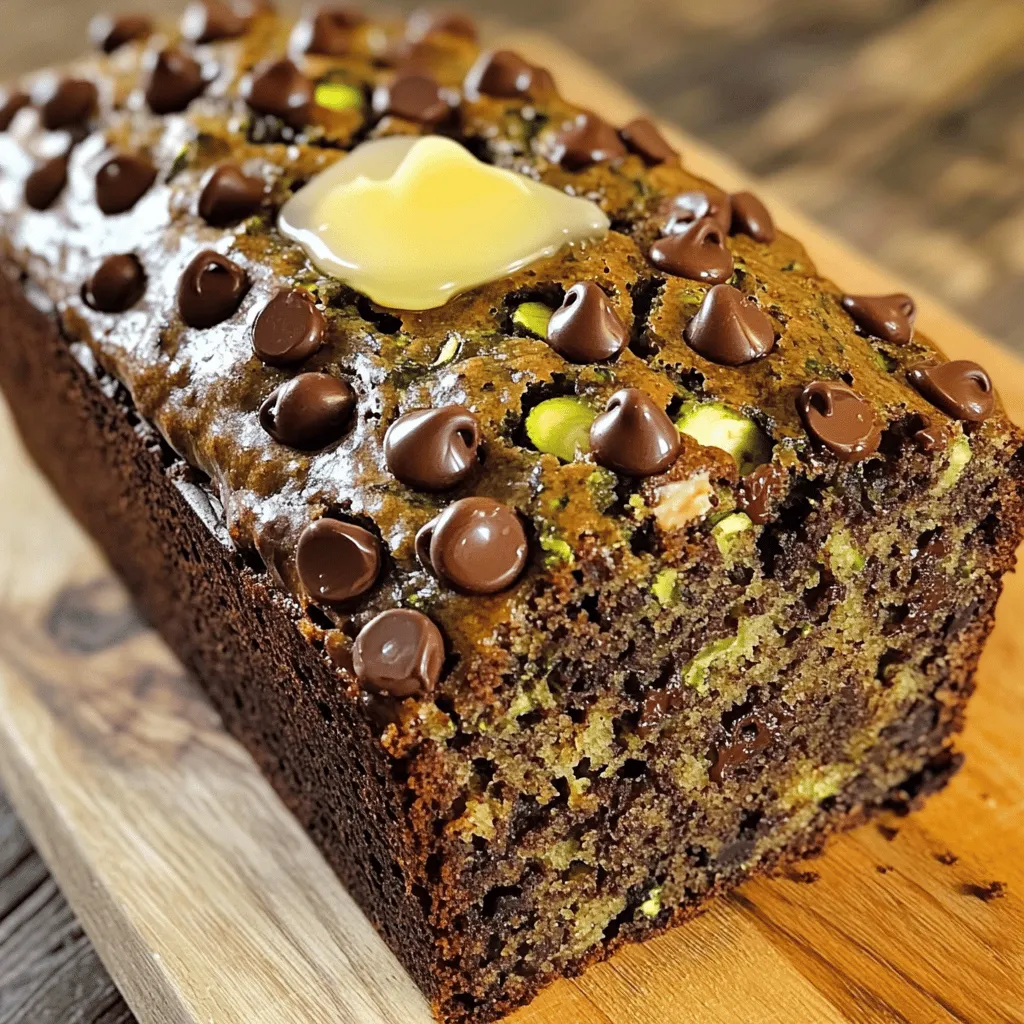 Here’s a detailed list of the ingredients you need for Bakery-Style Chocolate Chip Zucchini Bread. Each item plays a key role in making this bread tasty and moist. - Grated Zucchini: You need 1 cup of grated zucchini, which is about 1 medium zucchini. The zucchini adds moisture and a subtle flavor. - All-Purpose Flour and Whole Wheat Flour: Use 1 cup of all-purpose flour and 1/2 cup of whole wheat flour. This mix gives a nice texture. - Baking Ingredients and Spices: You’ll need 1 teaspoon of baking soda, 1/2 teaspoon of baking powder, 1/2 teaspoon of salt, and 1 teaspoon of ground cinnamon. These help the bread rise and add flavor. - Sugars and Oils: Combine 1/3 cup of granulated sugar and 1/3 cup of packed brown sugar. Also, use 1/2 cup of vegetable oil for moisture. - Eggs and Vanilla Extract: Add 2 large eggs and 1 teaspoon of vanilla extract. Eggs bind the mixture, while vanilla adds sweetness. - Optional Add-ins: You can include 1/2 cup of semi-sweet chocolate chips for rich flavor and 1/2 cup of chopped walnuts for crunch. These ingredients come together to create a delightful bread that is perfect for any occasion. Set your oven to 350°F (175°C). Grease a 9x5-inch loaf pan or line it with parchment paper. This makes the bread easy to remove later. Grate one medium zucchini using a box grater or food processor. Place it in a clean kitchen towel and squeeze out the extra moisture. This step stops the bread from being soggy. In a large bowl, mix together: - 1 cup all-purpose flour - 1/2 cup whole wheat flour - 1 teaspoon baking soda - 1/2 teaspoon baking powder - 1/2 teaspoon salt - 1 teaspoon ground cinnamon Whisk until everything is evenly mixed. In a separate bowl, whisk together: - 1/3 cup granulated sugar - 1/3 cup brown sugar, packed - 1/2 cup vegetable oil - 2 large eggs - 1 teaspoon vanilla extract Mix these until well combined and a bit frothy. Pour the wet mixture into the dry ingredients. Gently mix with a spatula until just combined. Be careful not to overmix. This keeps your bread light. Gently fold in: - 1 cup grated zucchini - 1/2 cup semi-sweet chocolate chips - 1/2 cup chopped walnuts (optional) Make sure they are evenly spread throughout the batter. Pour the batter into the prepared loaf pan. Smooth the top with a spatula. For a nice touch, sprinkle extra chocolate chips on top. Place the pan in the oven and bake for 50-60 minutes. Check with a toothpick. If it comes out clean, the bread is done. If the top browns too fast, cover it with foil. After baking, take it out and let it cool in the pan for about 10 minutes. Then, transfer the bread to a wire rack to cool completely. Once cooled, slice your Bakery-Style Chocolate Chip Zucchini Bread. Enjoy it plain or spread a little butter for extra flavor! To get the best moisture in your zucchini bread, start by grating the zucchini. Use a box grater or a food processor. After grating, wrap it in a clean towel. Squeeze out the extra moisture. This step is key. Too much moisture makes the bread soggy. For a light and fluffy texture, do not overmix your batter. Combine wet and dry ingredients until just mixed. This keeps the bread airy. Adding both all-purpose and whole wheat flour gives it a nice depth. The whole wheat adds flavor but keeps it soft. Use a 9x5-inch loaf pan for perfect baking. Grease it well or line it with parchment paper. This makes removal easy and keeps the shape intact. A toothpick is your best friend. Use it to check if the bread is done. If it comes out clean, you are good to go! {{image_2}} You can make a gluten-free version of this bread. Use a gluten-free flour blend instead of all-purpose flour and whole wheat flour. Look for blends that include xanthan gum. This will help give the bread a good texture. Just remember to check your baking powder's label to ensure it is gluten-free. To boost the flavor, try adding spices. Nutmeg pairs well with cinnamon. You can also fold in a teaspoon of espresso powder for a deeper taste. If you want a fruity twist, add 1/2 cup of dried cranberries or raisins. They add sweetness and chewiness. A dash of orange zest can brighten the bread too. If you want to skip nuts, that's totally fine! Just leave out the walnuts. You can replace them with more chocolate chips for extra sweetness. Or, add seeds like pumpkin or sunflower seeds for crunch. Both options keep the texture exciting without the nuts. To keep your Bakery-Style Chocolate Chip Zucchini Bread fresh, wrap it tightly in plastic wrap. This helps keep moisture in and prevents drying out. You can also store it in an airtight container. Place it in a cool, dry spot on your counter. The bread stays good for up to four days at room temperature. If you want to save some for later, freezing works well. First, slice the bread into pieces. Then, wrap each slice in plastic wrap. Place the wrapped slices in a freezer bag. Remove as much air as possible before sealing. You can freeze the bread for up to three months. When you’re ready to eat it, just take it out and thaw it at room temperature. Reheating the bread brings back its fresh taste. You can use a toaster or an oven. If using a toaster, heat each slice for about two to three minutes. For the oven, preheat it to 350°F. Place the slices on a baking sheet and warm them for about 10 minutes. If you want, you can add butter or a bit of jam on top when serving. Enjoy the warm, gooey chocolate chips! Yes, you can use frozen zucchini. Just thaw it first. Squeeze out excess water. This step keeps your bread moist but not soggy. Check the bread after 50 minutes. Insert a toothpick into the center. If it comes out clean, the bread is ready. The top should also be golden brown. Yes, you can lower the sugar. Try using 1/4 cup of granulated sugar. It will still taste good, but it may be less sweet. If you don’t like walnuts, use pecans or almonds. You can also skip nuts altogether. The bread will still be tasty without them. The bread stays fresh for about 3 days at room temperature. Store it in an airtight container. You can freeze it for up to 3 months. Just thaw it before serving. This blog post covered all the key steps to make delicious zucchini bread. We talked about the ingredients you need and shared easy instructions. I offered tips to improve moisture and texture. You can even try tasty variations like gluten-free options. Don't forget how to store leftovers properly. With these insights, you can bake a perfect loaf every time. Enjoy your baking journey and delight in every slice.