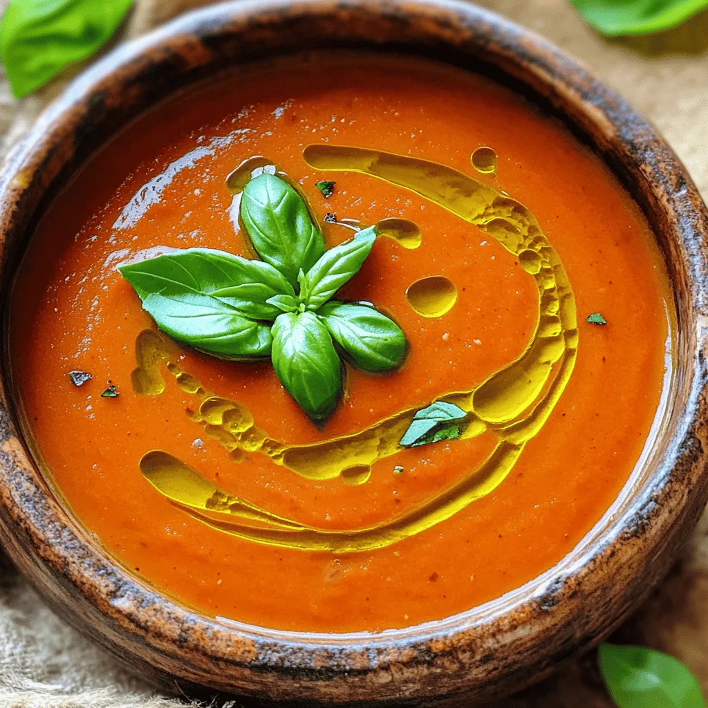 - 4 large red bell peppers, roasted and peeled - 1 medium onion, chopped - 3 cloves garlic, minced - 4 cups vegetable broth - 1 cup coconut milk (or heavy cream for a richer flavor) - 1 teaspoon smoked paprika - ½ teaspoon ground black pepper - 1 teaspoon sea salt (to taste) - 1 tablespoon olive oil To make this soup, start with fresh red bell peppers. They give the soup a sweet and smoky flavor. The aromatics, which are onion and garlic, add depth. You can use vegetable broth as the base. Coconut milk is a great dairy-free choice, but heavy cream works too if you want creaminess. Smoked paprika adds a unique taste, while black pepper and sea salt round out the flavors. Olive oil adds richness to the sautéed onions and garlic. - Fresh basil - Additional toppings (croutons, olive oil drizzle) For garnishes, fresh basil brings a bright flavor. You can also add croutons for crunch or a drizzle of olive oil for extra richness. These garnishes make the soup look beautiful and taste even better. To start, you need to roast your red bell peppers. You can use three methods: - Open flame: Place the peppers over a gas flame until the skin blisters. - Broiler: Set your oven to broil. Place the peppers on a baking sheet and watch closely. - Oven: Preheat your oven to 450°F (230°C). Roast the peppers until the skin is blackened. Once the peppers cool, peel off the skin. This is easier if you put them in a bowl and cover it with plastic wrap. Let them sweat for a bit. After peeling, cut the peppers and remove the seeds. Next, heat olive oil in a skillet over medium heat. Add the chopped onion and cook until it turns translucent. This takes about 5-7 minutes. Then, add minced garlic. Cook for one more minute. This step brings out the flavors. You want to cook until the garlic smells great. Now, it’s time to put everything in the slow cooker. Add the roasted red peppers, sautéed onions, and garlic. Pour in the vegetable broth and sprinkle the smoked paprika, black pepper, and sea salt. Stir well to mix all the flavors. You can cook the soup on low for 6-8 hours or high for 3-4 hours. Low heat lets the flavors blend well. High heat cooks it faster but may not deepen the taste as much. Once the soup is cooked, blend it for smoothness. You can use an immersion blender right in the slow cooker. If you don’t have one, pour the soup into a regular blender. Blend in batches if needed. Return it to the slow cooker once smooth. Stir in the coconut milk or heavy cream for richness. Let it warm for another 15-20 minutes. Before you serve, taste the soup. Adjust the seasoning if it needs more salt or pepper. This helps make each bowl perfect. To make your roasted red pepper soup even better, add fresh herbs like thyme or oregano. These herbs bring a nice earthy taste. You can also try spices like cumin for warmth or cayenne pepper for a kick. If you want more texture, toss in some chickpeas or diced tomatoes. They add heartiness and flavor. Using a slow cooker makes this soup easy and hands-off. The slow heat helps the flavors blend well. You can set it and forget it! For perfect roasted peppers, roast them until the skins are blackened. This adds a nice smoky taste. Then, let them cool before peeling. It makes skinning easier and keeps the peppers tender. If your soup is too thick, add more vegetable broth or a bit of water. Stir well to blend it in. Taste as you go to keep the flavors right. If the soup is too salty, add a small pinch of sugar. This can help balance the saltiness. You can also add more coconut milk or cream to tone down the salt. {{image_2}} You can easily adjust this soup to fit your diet. For a vegan version, swap coconut milk for heavy cream. Use vegetable broth to keep it plant-based. This soup is naturally gluten-free, so no changes are needed there. If you want low-carb options, reduce the amount of broth and add more roasted peppers. This keeps the flavor while lowering carbs. Try using different peppers for a new taste. Yellow and orange peppers can add a sweet twist. If you like heat in your soup, add chili flakes or jalapeños. This will spice things up and create a fun flavor. Don't be afraid to experiment! Pair your soup with crusty bread or a fresh salad. These sides balance the rich flavors. You can also get creative by serving the soup in bread bowls. Top it with croutons or a drizzle of olive oil for added texture. Fresh basil leaves on top can also brighten up each bowl. To keep your Slow Cooker Roasted Red Pepper Soup fresh, store it properly. In the fridge, this soup lasts about 4 to 5 days. Make sure to let it cool down before placing it in an airtight container. If you want to enjoy it later, freezing is a great option. Pour the cooled soup into freezer-safe containers. It can stay good for up to 3 months in the freezer. When you're ready to eat, just thaw it in the fridge overnight. When reheating your soup, use the stovetop for the best texture. Pour the soup into a pot and heat it on low. Stir it often to prevent sticking. If you prefer the microwave, place the soup in a microwave-safe bowl. Heat it in short bursts, stirring in between. This method helps keep the soup smooth. To refresh the flavors, consider adding a splash of coconut milk or a pinch of salt while reheating. This small step makes a big difference in taste! Yes, you can use canned roasted peppers. They save time and are easy to use. However, fresh roasted peppers offer a smoky flavor that canned ones might lack. Canned peppers can be softer and less vibrant in taste. If you use canned peppers, rinse and drain them well. You won’t need to roast them, which cuts down on prep time. To add heat to your soup, try these ideas: - Add red pepper flakes for a gentle kick. - Toss in diced jalapeños for a bold flavor. - Use spicy smoked paprika instead of regular. - Stir in hot sauce right before serving. Start with a small amount, then taste and adjust until it suits your spice level. Yes, you can make this soup ahead. It tastes even better after sitting for a day. To prep, follow the recipe steps, but don’t add the coconut milk yet. Store the soup in the fridge for up to three days. When ready to eat, reheat it on low heat. Add the coconut milk and warm it through. This way, you enjoy fresh and rich flavors at any time. This blog post covered key ingredients, preparation steps, and helpful tips to make your soup great. You learned how to roast peppers, sauté aromatics, and blend flavors smoothly. I shared flavor variations, dietary adjustments, and storing tips to make meal prep easier. Remember, cooking is about exploration. Don’t fear trying new ingredients or techniques. Enjoy your journey to a tasty bowl of soup!