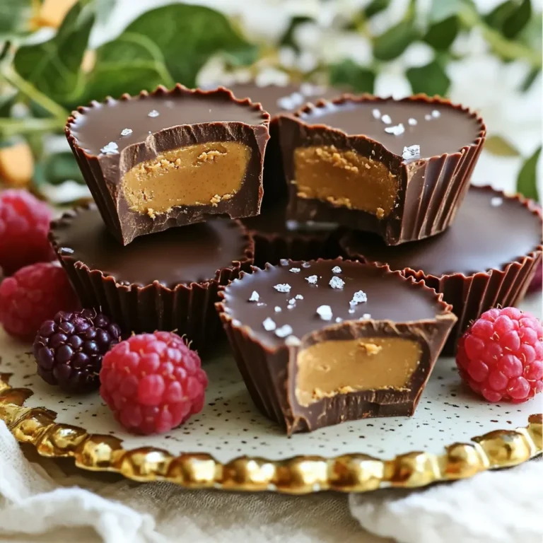 - 1 cup dairy-free dark chocolate chips - 1/2 cup natural peanut butter (smooth or crunchy) - 2 tablespoons maple syrup - 1/4 cup coconut oil (melted) - 1 teaspoon vanilla extract - A pinch of sea salt - Mini cupcake liners (12 count) When picking dairy-free chocolate, look for brands like Enjoy Life or Hu. They offer great taste and quality. For peanut butter, choose natural varieties without added sugar or oils. Brands like Smucker's Natural or Whole Foods 365 work well. Always check the labels to ensure they fit your needs. Quality ingredients make a big difference in flavor and texture. Start by lining a muffin tin with mini cupcake liners. This step is key because it makes it easy to remove the treats later. Without these liners, your cups may stick to the tin. If you don’t have mini cupcake liners, you can use parchment paper cut into small squares. Just be sure to grease them lightly to prevent sticking. Next, we’ll melt the chocolate. In a microwave-safe bowl, mix the dairy-free dark chocolate chips with half of the melted coconut oil. Heat this in the microwave. Start with 30-second bursts, stirring in between. This method helps achieve a smooth, shiny chocolate. If the chocolate is not melting well, try reducing the heat. Now, let’s make the peanut butter filling. In the same bowl you used for the chocolate, mix the natural peanut butter, the rest of the melted coconut oil, maple syrup, vanilla extract, and a pinch of sea salt. Stir well until the mixture is creamy and smooth. This step ensures that the filling has a nice texture and flavor. When the chocolate base is firm, take the muffin tin from the freezer. Spoon about 1 tablespoon of the peanut butter filling into each liner, right on top of the chocolate layer. After that, melt the remaining dark chocolate using the same microwave method. Pour it over the peanut butter layer, covering it completely. Use a spatula to smooth the tops. Finally, freeze the cups again for 30-40 minutes, or until they are set. This will help your cups hold their shape when you take them out. To keep your vegan chocolate peanut butter cups fresh, use an airtight container. This method prevents moisture and air from ruining the taste. Place a layer of parchment paper between layers if stacking. You can store them in the fridge for up to two weeks or freeze them for three months. Just make sure to separate each cup with parchment paper to avoid sticking. Be careful not to overheat the chocolate. If it gets too hot, it can seize up and become grainy. Always melt chocolate in short bursts. Stir well between intervals to ensure a smooth texture. Another common mistake is uneven layering. Make sure to spread both the chocolate and peanut butter evenly in the liners. This way, every bite will be perfectly balanced. You can add fun toppings or mix-ins to make your cups unique. Try crushed nuts, shredded coconut, or a sprinkle of sea salt on top. If you want a different flavor, add extracts like almond or mint. To make it gluten-free, ensure all ingredients are gluten-free certified. For refined sugar-free options, substitute maple syrup with agave or date syrup. The possibilities are endless, so feel free to get creative! {{image_2}} You can boost flavor in your vegan chocolate peanut butter cups easily. Adding extracts gives a fun twist. Try almond or mint extract. Just a few drops can change the taste. You can also mix in spices for warmth. Cinnamon adds depth, while a pinch of cayenne gives a kick. These small changes make a big difference. If you want to switch things up, try other nut butters. Almond butter works great and has a milder taste. Cashew butter is creamy and smooth too. Just make sure to adjust the recipe a bit. These butters may change the texture. You might need a bit more coconut oil or syrup to keep it smooth. There are many options for vegan chocolate. Different dairy-free chocolate chips can vary in flavor. Dark chocolate is rich, while semi-sweet offers a sweeter bite. You can also make your own chocolate at home. Combine cocoa powder, coconut oil, and maple syrup for a quick chocolate fix. This way, you can control the sweetness and thickness. To keep your vegan chocolate peanut butter cups fresh, you have two main options: refrigerating or freezing. - Refrigerating: Store them in an airtight container in the fridge. They will stay fresh for about one week. This option keeps them slightly soft and easy to bite into. - Freezing: For longer storage, place them in the freezer. They can last up to three months this way. Just remember to wrap each cup in plastic wrap before placing them in a container. Use a glass or plastic container with a tight lid for long-term storage. This method helps avoid freezer burn and keeps the flavors intact. Sometimes, you may have extra chocolate or peanut butter mix left after making your cups. Here are some fun ways to use them: - Using remaining chocolate: You can drizzle the leftover chocolate over fruits like bananas or strawberries. It makes a great snack! You can also dip pretzels or nuts in the chocolate for a crunchy treat. - Creative ways to use leftover peanut butter mix: Spread the leftover peanut butter mix on toast or pancakes. You can also add it to smoothies for extra creaminess and flavor. It’s a quick way to enhance your breakfast! Yes, you can make these treats nut-free. Instead of peanut butter, use sunbutter or soy nut butter. Both options taste great and keep the creamy texture. You can also try pumpkin seed butter for a unique twist. Always check the labels to ensure they are free from allergens. These vegan chocolate peanut butter cups last about one week in the fridge. In the freezer, they can last up to three months. To keep them fresh, store them in an airtight container. This way, they stay tasty and cool for when you want a snack. Yes, you can skip the coconut oil. Use a different oil like canola or grapeseed oil. You can also use vegan butter as a substitute. While the texture may change slightly, your cups will still be delicious. Just make sure the oil you choose is neutral in flavor. Yes, many brands offer vegan chocolate peanut butter cups. Look for brands like Unreal, Hu Chocolate, or NuttZo. These brands use quality ingredients and taste great. Check your local store or shop online for these tasty treats. You learned how to make delicious vegan chocolate peanut butter cups. By using simple ingredients, like dairy-free chocolate and natural peanut butter, you can create a tasty treat. Remember to store them properly to keep them fresh. Avoid common mistakes for the best results. Feel free to personalize your recipe with new flavors or nut butters. Enjoy making your own treats that are both fun and easy!