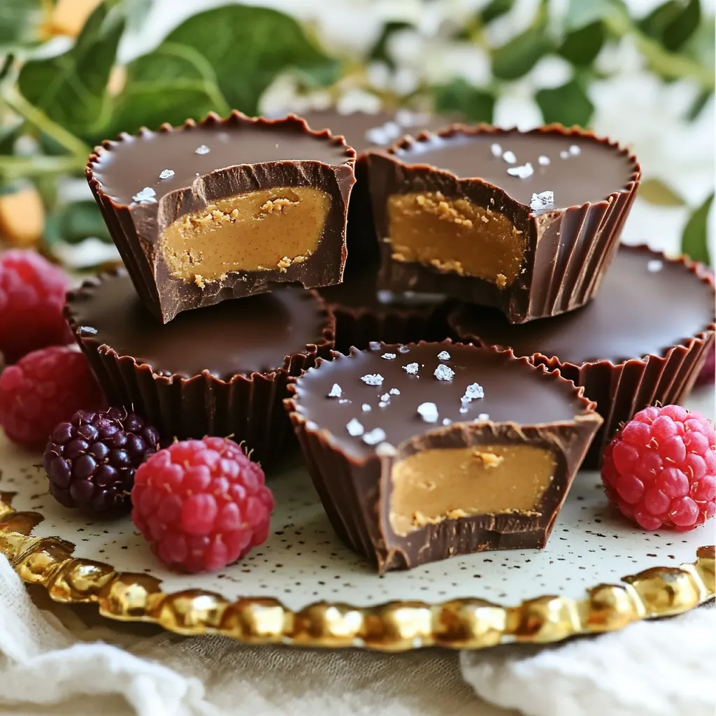 - 1 cup dairy-free dark chocolate chips - 1/2 cup natural peanut butter (smooth or crunchy) - 2 tablespoons maple syrup - 1/4 cup coconut oil (melted) - 1 teaspoon vanilla extract - A pinch of sea salt - Mini cupcake liners (12 count) When picking dairy-free chocolate, look for brands like Enjoy Life or Hu. They offer great taste and quality. For peanut butter, choose natural varieties without added sugar or oils. Brands like Smucker's Natural or Whole Foods 365 work well. Always check the labels to ensure they fit your needs. Quality ingredients make a big difference in flavor and texture. Start by lining a muffin tin with mini cupcake liners. This step is key because it makes it easy to remove the treats later. Without these liners, your cups may stick to the tin. If you don’t have mini cupcake liners, you can use parchment paper cut into small squares. Just be sure to grease them lightly to prevent sticking. Next, we’ll melt the chocolate. In a microwave-safe bowl, mix the dairy-free dark chocolate chips with half of the melted coconut oil. Heat this in the microwave. Start with 30-second bursts, stirring in between. This method helps achieve a smooth, shiny chocolate. If the chocolate is not melting well, try reducing the heat. Now, let’s make the peanut butter filling. In the same bowl you used for the chocolate, mix the natural peanut butter, the rest of the melted coconut oil, maple syrup, vanilla extract, and a pinch of sea salt. Stir well until the mixture is creamy and smooth. This step ensures that the filling has a nice texture and flavor. When the chocolate base is firm, take the muffin tin from the freezer. Spoon about 1 tablespoon of the peanut butter filling into each liner, right on top of the chocolate layer. After that, melt the remaining dark chocolate using the same microwave method. Pour it over the peanut butter layer, covering it completely. Use a spatula to smooth the tops. Finally, freeze the cups again for 30-40 minutes, or until they are set. This will help your cups hold their shape when you take them out. To keep your vegan chocolate peanut butter cups fresh, use an airtight container. This method prevents moisture and air from ruining the taste. Place a layer of parchment paper between layers if stacking. You can store them in the fridge for up to two weeks or freeze them for three months. Just make sure to separate each cup with parchment paper to avoid sticking. Be careful not to overheat the chocolate. If it gets too hot, it can seize up and become grainy. Always melt chocolate in short bursts. Stir well between intervals to ensure a smooth texture. Another common mistake is uneven layering. Make sure to spread both the chocolate and peanut butter evenly in the liners. This way, every bite will be perfectly balanced. You can add fun toppings or mix-ins to make your cups unique. Try crushed nuts, shredded coconut, or a sprinkle of sea salt on top. If you want a different flavor, add extracts like almond or mint. To make it gluten-free, ensure all ingredients are gluten-free certified. For refined sugar-free options, substitute maple syrup with agave or date syrup. The possibilities are endless, so feel free to get creative! {{image_2}} You can boost flavor in your vegan chocolate peanut butter cups easily. Adding extracts gives a fun twist. Try almond or mint extract. Just a few drops can change the taste. You can also mix in spices for warmth. Cinnamon adds depth, while a pinch of cayenne gives a kick. These small changes make a big difference. If you want to switch things up, try other nut butters. Almond butter works great and has a milder taste. Cashew butter is creamy and smooth too. Just make sure to adjust the recipe a bit. These butters may change the texture. You might need a bit more coconut oil or syrup to keep it smooth. There are many options for vegan chocolate. Different dairy-free chocolate chips can vary in flavor. Dark chocolate is rich, while semi-sweet offers a sweeter bite. You can also make your own chocolate at home. Combine cocoa powder, coconut oil, and maple syrup for a quick chocolate fix. This way, you can control the sweetness and thickness. To keep your vegan chocolate peanut butter cups fresh, you have two main options: refrigerating or freezing. - Refrigerating: Store them in an airtight container in the fridge. They will stay fresh for about one week. This option keeps them slightly soft and easy to bite into. - Freezing: For longer storage, place them in the freezer. They can last up to three months this way. Just remember to wrap each cup in plastic wrap before placing them in a container. Use a glass or plastic container with a tight lid for long-term storage. This method helps avoid freezer burn and keeps the flavors intact. Sometimes, you may have extra chocolate or peanut butter mix left after making your cups. Here are some fun ways to use them: - Using remaining chocolate: You can drizzle the leftover chocolate over fruits like bananas or strawberries. It makes a great snack! You can also dip pretzels or nuts in the chocolate for a crunchy treat. - Creative ways to use leftover peanut butter mix: Spread the leftover peanut butter mix on toast or pancakes. You can also add it to smoothies for extra creaminess and flavor. It’s a quick way to enhance your breakfast! Yes, you can make these treats nut-free. Instead of peanut butter, use sunbutter or soy nut butter. Both options taste great and keep the creamy texture. You can also try pumpkin seed butter for a unique twist. Always check the labels to ensure they are free from allergens. These vegan chocolate peanut butter cups last about one week in the fridge. In the freezer, they can last up to three months. To keep them fresh, store them in an airtight container. This way, they stay tasty and cool for when you want a snack. Yes, you can skip the coconut oil. Use a different oil like canola or grapeseed oil. You can also use vegan butter as a substitute. While the texture may change slightly, your cups will still be delicious. Just make sure the oil you choose is neutral in flavor. Yes, many brands offer vegan chocolate peanut butter cups. Look for brands like Unreal, Hu Chocolate, or NuttZo. These brands use quality ingredients and taste great. Check your local store or shop online for these tasty treats. You learned how to make delicious vegan chocolate peanut butter cups. By using simple ingredients, like dairy-free chocolate and natural peanut butter, you can create a tasty treat. Remember to store them properly to keep them fresh. Avoid common mistakes for the best results. Feel free to personalize your recipe with new flavors or nut butters. Enjoy making your own treats that are both fun and easy!