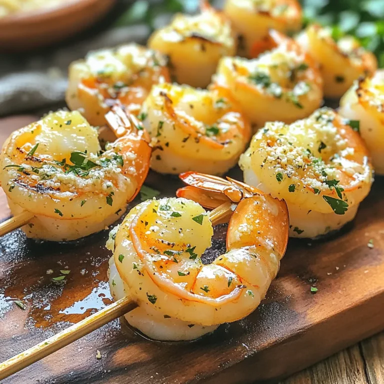 - 1 pound large shrimp, peeled and deveined - 3 tablespoons olive oil - 4 cloves garlic, minced - 3 tablespoons grated Parmesan cheese - 1 teaspoon paprika - 1 teaspoon garlic powder - 1 teaspoon dried Italian herbs - Salt and pepper to taste - Fresh parsley for garnish - Skewers (wooden or metal) To make Air Fryer Garlic Parmesan Shrimp Skewers, start with fresh, large shrimp. You want them peeled and deveined for the best taste and ease. The olive oil helps the shrimp stay moist. The minced garlic adds strong flavor. Grated Parmesan cheese gives a wonderful, cheesy touch. Paprika brings in a mild spice, while garlic powder and Italian herbs enhance the taste. Make sure to season with salt and pepper. Fresh parsley is perfect for a bright garnish. Don’t forget the skewers! If you're using wooden ones, soak them in water first. This keeps them from burning in the air fryer. With these ingredients, you set the stage for a quick, tasty meal. Now, you’re ready to create a delicious dish that will impress anyone at your table. First, combine the olive oil, minced garlic, grated Parmesan cheese, paprika, garlic powder, dried Italian herbs, salt, and pepper in a large bowl. This mix creates a flavorful marinade that coats the shrimp perfectly. Marination is key! It helps the shrimp absorb the flavors. Aim for at least 15 minutes. If you have more time, let it sit for 30 minutes in the fridge for even better taste. To marinate the shrimp, gently toss them in the bowl until they are well coated. Make sure every shrimp gets the marinade. This step enhances the flavor and keeps the shrimp moist. The best marination time is about 15 to 30 minutes. Don’t skip this step; it makes a big difference in taste! Start by preheating your air fryer to 400°F (200°C). This step is important for even cooking. While the air fryer heats, thread the marinated shrimp onto skewers. Space them out so they cook evenly. Place the skewers in the air fryer basket in a single layer. If you have many skewers, you might need to cook in batches. Cook the shrimp skewers for 6 to 8 minutes. Flip them halfway through the cooking time. This ensures they cook evenly and get a nice, crispy texture. Once they are opaque and cooked through, remove them carefully. Garnish with fresh parsley for a pop of color and flavor before serving! Choosing the right shrimp is key. I prefer large shrimp for these skewers. Look for shrimp that is fresh and firm. Avoid shrimp that smells fishy or has a slimy texture. Always peel and devein them for a clean taste. To avoid overcooking, watch the cooking time closely. Shrimp cooks fast in an air fryer. It only takes 6-8 minutes at 400°F. Flip them halfway through. They are done when they turn pink and opaque. Overcooked shrimp can become rubbery, so keep an eye on them. To enhance flavor, try adding more spices. You can use cayenne for heat or lemon zest for brightness. Fresh herbs like cilantro or dill work well, too. They add a nice touch to the dish. Using lemon juice adds extra zest. Squeeze fresh lemon juice on the cooked skewers. It brightens up the flavors and makes the dish pop. Lemon pairs great with garlic and Parmesan, making each bite refreshing. {{image_2}} You can switch shrimp for chicken or tofu. Chicken works well when cut into chunks. Use the same marinade for great taste. Tofu is a great option too. Just press it to remove extra water, then cut it into cubes. Marinate it like shrimp. Both options still give a hearty bite. You can change the flavors by trying different marinades. A honey soy glaze adds sweetness and depth. Use lemon juice and herbs for a fresh twist. Try a spicy marinade with chili paste or hot sauce. Adding spices like cayenne pepper can give your skewers a kick. Feel free to mix and match until you find your favorite! To keep your shrimp skewers fresh, store them right. Place leftovers in an airtight container. Refrigerate them for up to three days. Make sure they cool down before sealing the container. This helps avoid moisture buildup. If you want to freeze the skewers, line them up in a single layer on a baking sheet. Freeze them for about an hour. Once frozen, move them to a freezer bag. They can last for up to three months in the freezer. For reheating, the best way is to use the air fryer again. Set it to 350°F (175°C). Heat the skewers for about 4-5 minutes. This keeps the shrimp juicy and the cheese crispy. You can also use a skillet on medium heat. Add a little olive oil to the pan. Heat the skewers for about 3-4 minutes. This method keeps the flavors bright and the texture pleasant. Cook shrimp in the air fryer for 6-8 minutes. Flip them halfway for even cooking. Shrimp should turn opaque when done. They cook quickly due to their small size. If you overcook them, they will become tough. Check for doneness to avoid this. Yes, you can prep the skewers in advance. Marinate the shrimp for up to 30 minutes. You can also make the marinade earlier. Just store it in the fridge. Skewers can be assembled a few hours before cooking. Cover them and keep them chilled until ready. This saves time and boosts flavor. Air fryer shrimp skewers are quite healthy. Shrimp is low in calories and high in protein. They are also rich in omega-3 fatty acids. Using olive oil adds healthy fats. The garlic and herbs provide great flavor without extra calories. Just watch the added salt and cheese for sodium. Overall, they make a tasty and nutritious meal. In this blog post, we explored making flavorful air fryer shrimp skewers. We covered the key ingredients, marination techniques, and cooking steps. I shared tips for perfecting the dish and offered variations to suit your taste. Storing and reheating your skewers keeps them tasty for later. Remember, cooking is about experimenting and enjoying the process. With these guidelines, you can create a dish that impresses and satisfies. Dive in and enjoy your air fryer adventure!