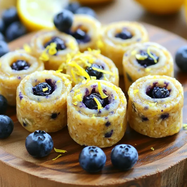 To make Blueberry Lemon Energy Bites, gather these simple ingredients: - 1 cup rolled oats - 1/2 cup almond butter (or any nut butter of choice) - 1/3 cup honey or maple syrup - 1 cup dried blueberries - Zest of 1 lemon - 2 tablespoons lemon juice - 1/4 cup chia seeds - 1/2 teaspoon vanilla extract - Pinch of salt These ingredients blend together to create a tasty and healthy snack. Rolled oats provide a great base. They give energy and fiber. Almond butter adds creaminess and healthy fats. Honey or maple syrup sweetens the mix. Dried blueberries bring fruity flavor and chewiness. Lemon zest and juice add a bright, fresh taste. Chia seeds boost nutrition and help bind the bites. Vanilla extract enhances the overall flavor. A pinch of salt balances the sweetness. Feel free to adjust any ingredient to fit your taste. You can swap almond butter for peanut butter or sunflower seed butter. The energy bites will still be delicious! Combining the base ingredients Begin by taking a large mixing bowl. Add 1 cup of rolled oats, 1/2 cup of almond butter, and 1/3 cup of honey or maple syrup. Use a spoon or spatula to mix them well. You want all the ingredients to be fully blended. The mixture should feel thick and sticky. Adding flavor and texture elements Next, add in the fun stuff! Toss in 1 cup of dried blueberries, the zest of 1 lemon, and 2 tablespoons of lemon juice. Don’t forget 1/4 cup of chia seeds and 1/2 teaspoon of vanilla extract. Add a pinch of salt to balance the flavors. Stir everything together until it forms a smooth mixture. If it feels too sticky, just mix in a little more oats. Chilling and shaping the mixture Now it’s time to chill the mixture. Cover the bowl and place it in the fridge for about 30 minutes. This helps the mixture firm up. Once it's chilled, scoop out about a tablespoon of the mixture. Roll it into a ball using your hands. Repeat this until you shape all the bites. Store these energy bites in an airtight container in your fridge. Enjoy them for up to a week or freeze them for later! Achieving the right consistency To get the right texture, mix the oats and nut butter well. If your mixture is too sticky, add more oats. You want it to hold together but not be wet. The chia seeds help bind everything too. Best practices for rolling and storing When rolling the bites, wet your hands slightly to prevent sticking. Shape each bite into a ball about the size of a tablespoon. For storing, use an airtight container. Keep them in the fridge for up to a week. If you want to keep them longer, freeze them. They freeze well and can last for months. Serving suggestions for presentation For a fun look, arrange the bites on a colorful platter. Add fresh blueberries around them. A sprinkle of lemon zest on top adds a bright touch. This makes your energy bites look as good as they taste. Enjoy sharing them at a picnic or snack time! {{image_2}} You can make these energy bites even better with simple swaps. Here are some ideas: - Alternative nut butters to try: Use peanut butter, cashew butter, or sunflower seed butter. Each choice brings a new taste and texture. For a nut-free option, sunflower seed butter is great. - Substituting fresh fruit options: If you want, swap dried blueberries for cranberries, raisins, or chopped dates. Fresh fruits like banana or applesauce can also add moisture and flavor. - Incorporating protein powders or seeds: You can boost nutrition by adding protein powder. Mix in a scoop of vanilla or chocolate protein. Alternatively, include flax seeds or hemp seeds for extra health benefits. These simple changes let you create energy bites that match your taste. Enjoy experimenting! To keep your Blueberry Lemon Energy Bites fresh, follow these tips: - Refrigerator storage duration: Store the bites in an airtight container. They last up to a week in the fridge. This keeps them firm and tasty. - Freezing for extended freshness: For longer storage, freeze them. Place the bites in a freezer-safe container. They can stay fresh for up to three months. This way, you have a quick snack ready anytime. - Best practices to maintain taste and texture: When freezing, separate the bites with parchment paper. This prevents them from sticking together. Thaw them in the fridge before eating. This helps keep their texture just right and makes them easy to enjoy. How long do these energy bites last? These energy bites last up to a week in the fridge. If you freeze them, they can last for a month. Just make sure to store them in an airtight container. Can I substitute honey with a vegan option? Yes, you can use maple syrup instead of honey. It adds a nice flavor and keeps the bites sweet. How do I adjust the sweetness level? To change the sweetness, you can add more or less honey or maple syrup. Taste the mixture before rolling them into bites. This way, you can find the right balance for your taste. Are there gluten-free alternatives for rolled oats? Yes, you can use gluten-free rolled oats. Make sure they are certified gluten-free to avoid cross-contamination. This way, you can enjoy the bites without any worries. What are the health benefits of blueberries and lemons in this recipe? Blueberries are full of antioxidants and vitamins. They help boost your immune system. Lemons add vitamin C and give a fresh taste. Together, they make these bites not just tasty but also good for your health. These Blueberry Lemon Energy Bites are easy to make and taste great. You mix simple ingredients, add flavors, and chill them until ready. I shared tips to help you get the perfect texture and offered ideas for fun variations. Proper storage keeps them fresh, and I answered common questions to clear up any doubts. Enjoy making these bites as a healthy snack. They are quick, tasty, and great for any time you need energy.