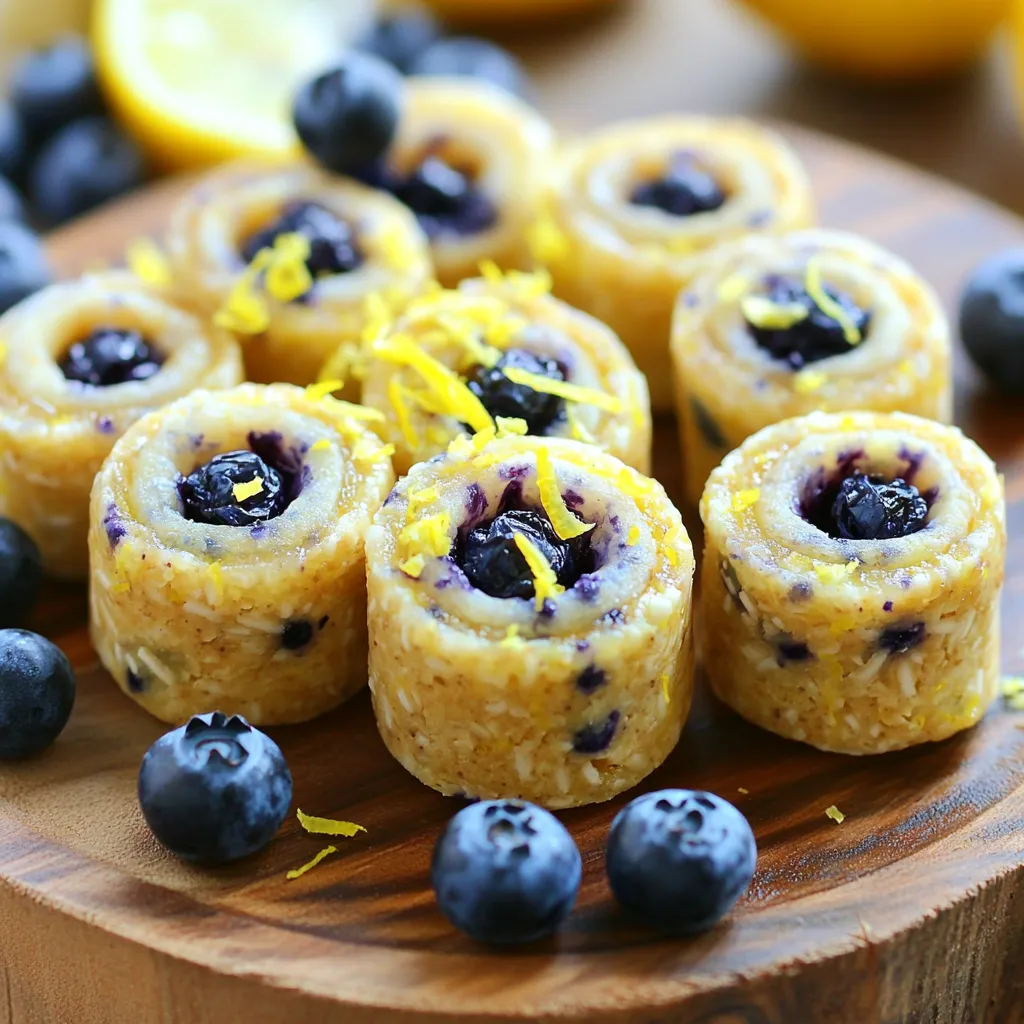 To make Blueberry Lemon Energy Bites, gather these simple ingredients: - 1 cup rolled oats - 1/2 cup almond butter (or any nut butter of choice) - 1/3 cup honey or maple syrup - 1 cup dried blueberries - Zest of 1 lemon - 2 tablespoons lemon juice - 1/4 cup chia seeds - 1/2 teaspoon vanilla extract - Pinch of salt These ingredients blend together to create a tasty and healthy snack. Rolled oats provide a great base. They give energy and fiber. Almond butter adds creaminess and healthy fats. Honey or maple syrup sweetens the mix. Dried blueberries bring fruity flavor and chewiness. Lemon zest and juice add a bright, fresh taste. Chia seeds boost nutrition and help bind the bites. Vanilla extract enhances the overall flavor. A pinch of salt balances the sweetness. Feel free to adjust any ingredient to fit your taste. You can swap almond butter for peanut butter or sunflower seed butter. The energy bites will still be delicious! Combining the base ingredients Begin by taking a large mixing bowl. Add 1 cup of rolled oats, 1/2 cup of almond butter, and 1/3 cup of honey or maple syrup. Use a spoon or spatula to mix them well. You want all the ingredients to be fully blended. The mixture should feel thick and sticky. Adding flavor and texture elements Next, add in the fun stuff! Toss in 1 cup of dried blueberries, the zest of 1 lemon, and 2 tablespoons of lemon juice. Don’t forget 1/4 cup of chia seeds and 1/2 teaspoon of vanilla extract. Add a pinch of salt to balance the flavors. Stir everything together until it forms a smooth mixture. If it feels too sticky, just mix in a little more oats. Chilling and shaping the mixture Now it’s time to chill the mixture. Cover the bowl and place it in the fridge for about 30 minutes. This helps the mixture firm up. Once it's chilled, scoop out about a tablespoon of the mixture. Roll it into a ball using your hands. Repeat this until you shape all the bites. Store these energy bites in an airtight container in your fridge. Enjoy them for up to a week or freeze them for later! Achieving the right consistency To get the right texture, mix the oats and nut butter well. If your mixture is too sticky, add more oats. You want it to hold together but not be wet. The chia seeds help bind everything too. Best practices for rolling and storing When rolling the bites, wet your hands slightly to prevent sticking. Shape each bite into a ball about the size of a tablespoon. For storing, use an airtight container. Keep them in the fridge for up to a week. If you want to keep them longer, freeze them. They freeze well and can last for months. Serving suggestions for presentation For a fun look, arrange the bites on a colorful platter. Add fresh blueberries around them. A sprinkle of lemon zest on top adds a bright touch. This makes your energy bites look as good as they taste. Enjoy sharing them at a picnic or snack time! {{image_2}} You can make these energy bites even better with simple swaps. Here are some ideas: - Alternative nut butters to try: Use peanut butter, cashew butter, or sunflower seed butter. Each choice brings a new taste and texture. For a nut-free option, sunflower seed butter is great. - Substituting fresh fruit options: If you want, swap dried blueberries for cranberries, raisins, or chopped dates. Fresh fruits like banana or applesauce can also add moisture and flavor. - Incorporating protein powders or seeds: You can boost nutrition by adding protein powder. Mix in a scoop of vanilla or chocolate protein. Alternatively, include flax seeds or hemp seeds for extra health benefits. These simple changes let you create energy bites that match your taste. Enjoy experimenting! To keep your Blueberry Lemon Energy Bites fresh, follow these tips: - Refrigerator storage duration: Store the bites in an airtight container. They last up to a week in the fridge. This keeps them firm and tasty. - Freezing for extended freshness: For longer storage, freeze them. Place the bites in a freezer-safe container. They can stay fresh for up to three months. This way, you have a quick snack ready anytime. - Best practices to maintain taste and texture: When freezing, separate the bites with parchment paper. This prevents them from sticking together. Thaw them in the fridge before eating. This helps keep their texture just right and makes them easy to enjoy. How long do these energy bites last? These energy bites last up to a week in the fridge. If you freeze them, they can last for a month. Just make sure to store them in an airtight container. Can I substitute honey with a vegan option? Yes, you can use maple syrup instead of honey. It adds a nice flavor and keeps the bites sweet. How do I adjust the sweetness level? To change the sweetness, you can add more or less honey or maple syrup. Taste the mixture before rolling them into bites. This way, you can find the right balance for your taste. Are there gluten-free alternatives for rolled oats? Yes, you can use gluten-free rolled oats. Make sure they are certified gluten-free to avoid cross-contamination. This way, you can enjoy the bites without any worries. What are the health benefits of blueberries and lemons in this recipe? Blueberries are full of antioxidants and vitamins. They help boost your immune system. Lemons add vitamin C and give a fresh taste. Together, they make these bites not just tasty but also good for your health. These Blueberry Lemon Energy Bites are easy to make and taste great. You mix simple ingredients, add flavors, and chill them until ready. I shared tips to help you get the perfect texture and offered ideas for fun variations. Proper storage keeps them fresh, and I answered common questions to clear up any doubts. Enjoy making these bites as a healthy snack. They are quick, tasty, and great for any time you need energy.