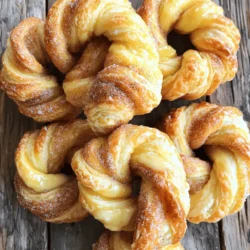 - 1 sheet of refrigerated puff pastry (thawed) - 1/4 cup granulated sugar - 1 tablespoon ground cinnamon - 1 tablespoon butter, melted - 1 egg (beaten, for egg wash) To make Air Fryer Cinnamon Sugar Twists, start with puff pastry. This flaky dough gives your twists that light, airy texture. Next, granulated sugar and ground cinnamon create the sweet topping. The melted butter adds richness and helps the sugar stick. Finally, the egg wash gives the twists a shiny, golden finish when cooked. - 1/4 cup icing sugar (for drizzle) - Pinch of salt You can use icing sugar for a sweet drizzle on top. A little salt enhances the flavors. While these extras are not necessary, they can make your twists even more delicious. - Preheat your air fryer to 375°F (190°C) for about 5 minutes. - Roll out the puff pastry on a lightly floured surface. Smooth out any creases. - In a small bowl, mix together 1/4 cup of sugar, 1 tablespoon of ground cinnamon, and a pinch of salt. - Brush the melted butter evenly over the puff pastry. - Cut the pastry into strips that are about 1 inch wide and 5 inches long. - Twist each strip several times to make spiral shapes. Place them in the air fryer basket, making sure to leave space between them. - Brush the tops of the twists with the beaten egg for a nice golden color. - Sprinkle the remaining cinnamon-sugar mixture over the tops of the twists. - Air fry the twists for 8-10 minutes until they are golden brown and crispy. Flip them halfway through to cook evenly. - Let them cool slightly before serving. For a fun touch, drizzle icing sugar mixed with a bit of water over the twists. - Achieving the perfect twist: When you cut your puff pastry, aim for strips about 1 inch wide. This size is just right for twisting. Hold one end of the strip and twist it several times. This creates a fun spiral shape. Make sure to keep the twists tight, but not so tight that they break. - Ensuring even cooking: To cook your twists evenly, space them out in the air fryer basket. They need room to puff up and crisp. Flip them halfway through cooking to help both sides brown nicely. This way, every twist comes out golden and crispy. - Enjoying with coffee or tea: These cinnamon sugar twists are great with a warm drink. The sweet and spicy flavor pairs well with coffee or tea. Serve them warm for the best taste. Your guests will love this combo at breakfast or snack time. - Adding glaze variations: For a fun twist, try adding a glaze. Mix icing sugar with a bit of water to create a drizzle. Pour this over your twists after they cool slightly. You can also add flavors like vanilla or lemon for extra flair. This simple step makes them look fancy! {{image_2}} You can make these twists even more fun by adding flavors. Try drizzling melted chocolate or caramel on top. This will give each bite a sweet and rich note. You can also change the spices. Instead of cinnamon, use nutmeg or pumpkin spice for a fall twist. A little cardamom can add a nice kick too! If you want to switch things up, try using different pastries. You can use phyllo dough for a flakier texture. You could also use biscuit dough for a thicker twist. For healthier options, consider whole wheat pastry or even a gluten-free dough. This way, everyone can enjoy these tasty snacks! To keep your leftover twists fresh, store them in an airtight container. This helps prevent them from becoming soggy. You can also wrap them in plastic wrap before placing them in the container. If you want to keep them for longer, place the container in the fridge. They will stay good for about three days. For extra crunch, you can also freeze the twists. Just make sure to store them in a freezer-safe bag. They can last up to a month in the freezer. When you want to enjoy your twists again, reheating is key. The best way to do this is in the air fryer. Preheat your air fryer to 350°F (175°C). Place the twists in the basket and heat for about 3-5 minutes. This brings back their crispy texture. You can also use an oven, setting it to 350°F (175°C). Heat them for about 5-7 minutes. Avoid using a microwave, as it can make them chewy. Enjoy your tasty twists just like when they were fresh! You can use crescent roll dough or phyllo dough. Both options work well. Crescent roll dough gives a soft taste. Phyllo dough makes a crispier twist. If you want a healthier choice, try whole wheat dough. Each of these will give a different texture and taste. Yes, you can prepare the twists ahead. Make them and twist them, then store them in the fridge. They will stay fresh for about a day. Just remember to air fry them before serving. This keeps them crispy and warm. Check for a golden brown color. The twists should look crispy and puffed. If they are golden and firm to the touch, they are ready. You can also insert a toothpick to check if the inside is cooked through. You now have all the steps to make tasty twists with puff pastry. We covered the main ingredients like butter and cinnamon, plus tips for perfect twists. Experiment with flavors and alternatives to make it your own. Remember to store leftovers well, so they stay fresh. With these easy instructions, you can impress friends and family. Enjoy your baking journey and share your delicious creations!