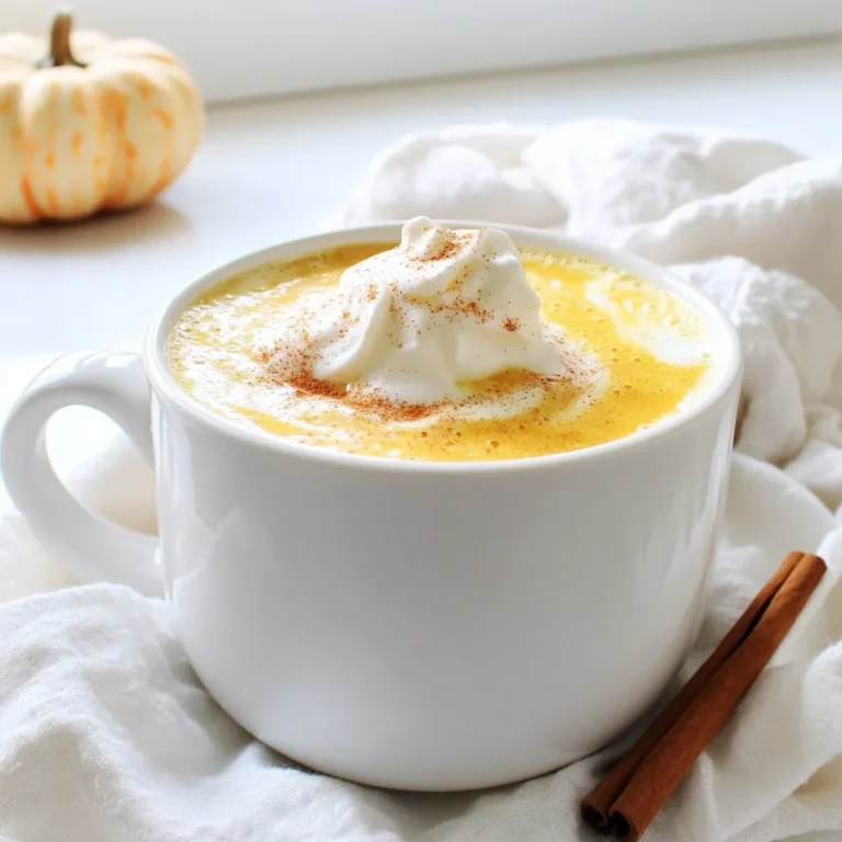 - 1 cup unsweetened almond milk (or any milk of choice) - 1/2 cup brewed chai tea (strong brew recommended) - 1/2 cup canned pumpkin puree - 1 scoop vanilla protein powder - 1 tablespoon maple syrup (adjust sweetness to taste) - 1/2 teaspoon ground cinnamon - 1/4 teaspoon ground ginger - 1/4 teaspoon ground nutmeg - A pinch of ground cloves - Whipped cream (optional, for topping) - Pumpkin spice (for garnish, optional) - Almond Milk: Low in calories and high in vitamin E. Great for skin health. - Chai Tea: Contains antioxidants and boosts metabolism. It also helps digestion. - Pumpkin Puree: Packed with fiber and rich in vitamins A and C. Good for eyes and skin. - Vanilla Protein Powder: Supports muscle growth and keeps you feeling full longer. - Maple Syrup: A natural sweetener with minerals like zinc and manganese. - Cinnamon: May lower blood sugar and has anti-inflammatory properties. - Ginger: Aids digestion and reduces nausea. It also has anti-inflammatory effects. - Nutmeg: Has antioxidants and can improve sleep quality. - Cloves: Rich in antioxidants and may help improve liver health. - Almond Milk: Use oat milk or soy milk for a creamier texture. - Chai Tea: Try spiced black tea or herbal chai for different flavors. - Pumpkin Puree: Substitute with sweet potato puree for a unique taste. - Vanilla Protein Powder: Chocolate protein powder can add a rich twist. - Maple Syrup: Honey or agave syrup can be used for sweetness. - Spices: Feel free to adjust the spices based on your taste. More cinnamon? Go for it! To start, brew a strong cup of chai tea. I recommend using two tea bags or more tea leaves than normal. This makes the chai flavor bold and rich. Once you brew the tea, set it aside. Let it cool slightly before using it in your latte. Next, grab your blender. Add the brewed chai tea, one cup of unsweetened almond milk, and half a cup of canned pumpkin puree. Then, include one scoop of vanilla protein powder. This adds a nice creaminess and protein boost. For sweetness, add one tablespoon of maple syrup. You can adjust this later if needed. Now, sprinkle in half a teaspoon of ground cinnamon, one-fourth teaspoon of ground ginger, one-fourth teaspoon of ground nutmeg, and a pinch of ground cloves. Blend all these ingredients on high until the mixture is smooth and frothy. Make sure there are no lumps from the pumpkin puree. Now, pour the blended mixture into a small saucepan. Heat it over medium heat. Stir it gently as it warms up. You want it warm but not boiling. This step keeps the latte creamy and delicious. Once it’s heated to your liking, pour it into your favorite mug. If you want, top it with whipped cream and sprinkle some pumpkin spice on top. This adds a cozy touch that fits perfectly with fall vibes. To get the best texture in your latte, start with a strong chai tea. Use two tea bags for a more robust flavor. Blend the chai with almond milk and pumpkin puree until smooth. Make sure there are no lumps. Heating the latte gently helps keep it creamy. Stir while it warms up to avoid curdling. Sweetness is key for a cozy drink. Start with one tablespoon of maple syrup. Taste it, then add more if you like. A little goes a long way. You can also use honey or agave syrup for a twist. Adjust the sweetness to match your perfect fall mood. Serve your latte in a large mug for a warm feel. Top it with whipped cream for extra indulgence. Sprinkle pumpkin spice on top for a lovely look. Pair it with a cinnamon stick or star anise for fun. Snuggle up with a cozy blanket while you sip. Enjoy the warmth and comfort that this drink brings. {{image_2}} You can use different types of milk to make this latte. Almond milk is great, but you can also try: - Oat milk - Coconut milk - Soy milk - Cashew milk Each milk brings its own taste. Oat milk adds creaminess, while coconut milk gives a tropical twist. Adjust the spice levels to make your latte just right. If you like more warmth, add extra cinnamon. For a kick, try more ginger. Here are some ways to change the flavor: - Add more nutmeg for depth. - Increase maple syrup for extra sweetness. - Add a pinch of cayenne for heat. Experiment until you find your perfect blend! You can boost your latte with fun extras. Here are some ideas: - Use a protein powder with a different flavor, like chocolate. - Add a tablespoon of chia seeds for added nutrients. - Swap maple syrup for honey or agave, if you prefer. These additions help make your drink richer and more filling. Enjoy your cozy creation! Store your Cozy Pumpkin Chai Protein Latte in an airtight container. This keeps it fresh and tasty. If you have leftovers, let it cool before placing it in the fridge. Use it within a couple of days for the best flavor. To reheat, pour your latte into a small saucepan. Warm it over low heat. Stir often to avoid burning. You can also use a microwave. Heat for 30 seconds, then stir. Repeat until it’s warm but not too hot. - Almond Milk: Usually lasts about 7-10 days after opening. - Chai Tea: Can stay fresh for months if kept dry. - Canned Pumpkin Puree: Good for about a week in the fridge once opened. - Protein Powder: Check the label, but it often lasts for months. - Maple Syrup: Lasts indefinitely if stored well. Knowing how to store your latte and its ingredients helps keep everything fresh and delicious! A Cozy Pumpkin Chai Protein Latte is a warm drink that combines chai tea, pumpkin puree, and protein powder. This drink is creamy, spicy, and packed with flavor. It’s perfect for chilly days. You enjoy the warmth of chai tea and the comfort of pumpkin. Plus, it gives you a protein boost. Yes, you can make this drink vegan! Just use almond milk or any plant-based milk. Make sure the protein powder is also vegan. Many brands offer plant-based protein options. Substitute maple syrup for any sweetener you prefer. This way, you keep all the tasty flavors without any animal products. To make this recipe creamy without dairy, stick with plant-based milk. Almond milk is a great choice. You can also try oat milk or coconut milk for added creaminess. Blend the ingredients well to get a smooth texture. The pumpkin puree adds richness, too. Absolutely! You can use different protein powder flavors to change the taste. Vanilla protein works best for this recipe, but chocolate or even pumpkin spice protein could be fun. Just remember that different flavors might change the final taste. Adjust spices and sweeteners as needed to balance the flavors. This blog explored a cozy pumpkin chai protein latte. We reviewed ingredients, their benefits, and tasty swaps. I outlined easy step-by-step instructions for brewing and blending. You learned tips for the perfect texture and sweetness, along with serving ideas. Variations offered options for milk and flavor adjustments. Finally, we discussed storage tips for freshness and answered common questions about this drink. Embrace your creativity, and enjoy making your own cozy drinks. Each cup can be unique!