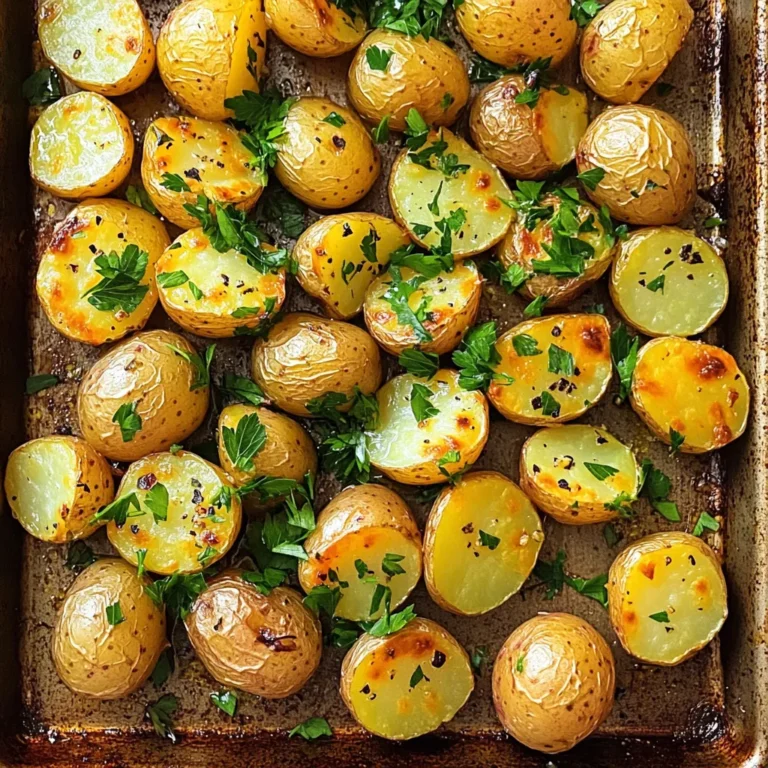 - Baby Potatoes: Use small, new potatoes for the best flavor. Varieties like Yukon Gold or red potatoes work well. Their small size ensures even cooking and a nice texture. - Fresh Herbs: I love using rosemary, thyme, and parsley. Rosemary adds a strong aroma. Thyme brings a warm, earthy taste. Parsley gives a fresh pop of color on top. - Other Seasonings: Garlic is key here. It adds depth and richness. Use four cloves, minced for a bold flavor. Olive oil helps the potatoes crisp up nicely. Use three tablespoons for even coating. Sea salt and black pepper balance the flavors. Use one teaspoon of salt and half a teaspoon of pepper for seasoning. These ingredients come together to create a tasty side dish. The mix of herbs and garlic makes each bite full of flavor. First, you need to preheat your oven to 425°F (220°C). This high heat helps the potatoes get crispy. While the oven warms up, grab a baking sheet. Line it with parchment paper or just leave it bare. This will help the potatoes roast nicely without sticking. In a large bowl, combine the halved baby potatoes, minced garlic, and olive oil. Next, add chopped rosemary and thyme. Don’t forget the sea salt and black pepper! Toss everything together well. You want each potato to be coated with oil and herbs. This step is key for flavor. Now, spread the seasoned potatoes out on the baking sheet. Make sure they are in a single layer. If you crowd them, they won’t roast evenly. Place the baking sheet in the preheated oven. Roast the potatoes for 25 to 30 minutes. They should turn golden brown and be fork-tender. Halfway through, shake the pan. This helps them brown on all sides. When they are done, take them out and sprinkle with fresh parsley for a pop of color. Enjoy your tasty garlic herb roasted baby potatoes! To get a crispy outside on your garlic herb roasted baby potatoes, follow a few simple steps. Start by cutting the potatoes in half. This gives more surface area to get that nice, golden crust. Use a high oven temperature, around 425°F (220°C). This heat helps crisp the skins quickly. You can also soak the halved potatoes in water for about 30 minutes. This removes excess starch and leads to a crunchier texture. Make sure you spread the potatoes out in a single layer on the baking sheet. Crowding them will trap steam and make them soggy. If your oven runs hot or cold, watch the potatoes closely. You may need to adjust the cooking time slightly. For flavor boosts, think outside the box! You can mix in some paprika or cayenne pepper for a spicy kick. If you want a smoky taste, try adding smoked paprika. You can also swap out rosemary and thyme for herbs like oregano or basil. Fresh herbs work best, but dried ones can work in a pinch. Just use about one-third the amount. Want a tangy twist? Consider adding lemon zest or a splash of balsamic vinegar. These little changes can take your dish to the next level. Garlic herb roasted baby potatoes pair well with many main dishes. They are great alongside grilled chicken, fish, or even a hearty steak. For a lighter meal, serve them with a fresh salad. Aim for about one cup of potatoes per person as a side. When presenting, consider using a nice serving bowl. Sprinkle extra fresh parsley on top for color. You can also place lemon wedges on the side for a fresh touch. These small details make your dish look appetizing and inviting. {{image_2}} You can change the herbs to create new flavors. Try using fresh basil or oregano instead of rosemary and thyme. Basil adds a sweet note, while oregano gives a warm, earthy taste. Mix and match your favorite herbs. This keeps the dish fresh and exciting. Want some heat? Add spices or peppers to your potatoes. You can sprinkle in red pepper flakes for a kick. You could also toss in diced jalapeños before roasting. This adds a fun twist to the classic recipe. The heat works well with the garlic and herbs. If you love cheese, this variation is for you. Grate some parmesan or cheddar cheese and mix it in with the potatoes. You can add the cheese halfway through roasting. This creates a rich, creamy layer on top of the potatoes. The cheese melts beautifully and pairs well with the herbs. To keep your garlic herb roasted baby potatoes fresh, store them in a sealed container. Let the potatoes cool to room temperature before sealing. Place them in the fridge within two hours after cooking. They will stay good for three to four days. For best results, try not to stack them too much. When it's time to enjoy your leftovers, reheating is key. Use an oven or toaster oven to keep the texture crispy. Preheat your oven to 350°F (175°C). Spread the potatoes on a baking sheet and heat for about 10-15 minutes. This method helps revive their original crunch. You can also use a skillet on medium heat. Just add a little olive oil, and cook until warm. Freezing is a great way to save extra servings. First, let the potatoes cool completely. Place them in a freezer-safe bag or container. Remove as much air as possible to prevent freezer burn. They can stay in the freezer for up to three months. To thaw, transfer them to the fridge overnight. Reheat in the oven for best results. Yes, you can use other types of potatoes for this recipe. Here are some great options: - Yukon Gold: These potatoes are creamy and have a rich flavor. - Red Potatoes: Their waxy texture helps them hold shape well during roasting. - Fingerling Potatoes: These small, elongated potatoes add a unique look and taste. Feel free to experiment with different potatoes. Just remember to cut them into similar sizes for even cooking. To make garlic herb roasted baby potatoes vegan, simply swap out any dairy ingredients. Here are some suggestions: - Olive Oil: This recipe already uses olive oil, which is vegan-friendly. - Butter: If you want a buttery flavor, use a vegan butter substitute. - Garnish: Instead of using cheese or sour cream, stick with the fresh parsley for a pop of color. These simple swaps keep the dish plant-based while still being delicious. Garlic herb roasted baby potatoes pair well with many main dishes. Here are some ideas: - Grilled Chicken: The herbs complement the savory flavor of grilled chicken. - Fish: Baked or grilled fish works nicely with the potatoes' garlic flavor. - Vegetarian Dishes: Serve them alongside a hearty salad or vegetable stir-fry. You can also add a simple dipping sauce, like a garlic aioli, for extra flavor! You can create delicious roasted baby potatoes using simple ingredients and easy steps. From choosing the right potatoes to adding flavor, this guide covers it all. Remember the tips for crispiness and flavor enhancement. Don’t forget to try different herbs or cheese for variety. Store leftovers wisely and reheat properly. Enjoy these potatoes with your favorite dishes for a tasty meal. With these methods, you can impress anyone at your table. Happy cooking!