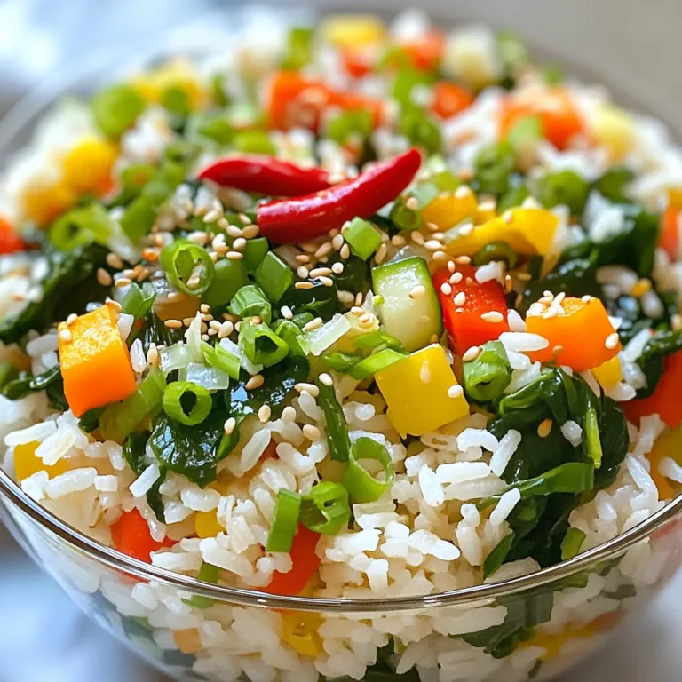 - 2 cups cooked jasmine rice - 4 cloves garlic, minced - 1 red chili, finely chopped - 3 tablespoons soy sauce - 1 tablespoon sesame oil - 1 tablespoon olive oil - 1 cup baby spinach - 1 cup mixed vegetables (carrots, peas, bell peppers) - 1 green onion, sliced - Sesame seeds - Salt and pepper to taste The star of this dish is the cooked jasmine rice. It gives a nice, fluffy base. I love using four cloves of garlic. It adds a bold flavor that pairs well with the chili. Speaking of chili, I choose a red one, finely chopped. You can adjust the heat based on your taste. For sauces, I use three tablespoons of soy sauce. It brings a savory depth to the rice. Then, I add one tablespoon each of sesame and olive oil. These oils add richness and complexity. Next, I include one cup of baby spinach. It wilts quickly and adds a bright green color. I also use one cup of mixed vegetables like carrots, peas, and bell peppers. They bring sweetness and crunch to the bowl. For garnish, I slice one green onion and sprinkle sesame seeds. These little touches make the dish pop. Don't forget to season with salt and pepper. It ties all the flavors together. This simple list of ingredients makes a tasty and quick meal. You can easily swap out any veggies or adjust the spice to suit your needs. Enjoy exploring all the flavors! First, grab a large skillet or wok. Heat 1 tablespoon of olive oil and 1 tablespoon of sesame oil over medium heat. You want the oils to be hot but not smoking. Next, add 4 cloves of minced garlic and 1 finely chopped red chili. Stir these for about 1 minute. This step fills the kitchen with a great aroma. Be careful not to burn the garlic, as it can turn bitter. Once your oils and aromatics are ready, it’s time to add the veggies. Toss in 1 cup of mixed vegetables, like carrots, peas, and bell peppers. Sauté these for 3-4 minutes until they soften. After that, add 1 cup of baby spinach. Cook it just until it wilts. This adds color and nutrition to your bowl. Now, let’s add the star of the dish: the rice. Add 2 cups of cooked jasmine rice to the skillet. Break up any clumps with a spatula. Stir everything together to mix well. Then, drizzle in 3 tablespoons of soy sauce and a bit more sesame oil if you like. Finally, season with salt and pepper to taste. Keep stirring for about 2-3 minutes. This helps the rice soak up all the flavors. If you want, let it get slightly crispy at the bottom. - Choosing the right type of garlic: Use fresh garlic for the best taste. Fresh garlic packs a punch and adds depth to your dish. Avoid using garlic powder; it lacks the vibrant flavor of fresh. You want that strong aroma to fill your kitchen as it cooks. If you love garlic, feel free to add more than four cloves. - Adjusting chili heat for personal preference: Start with one chopped red chili for a mild dish. If you like heat, add more chili. You can also use jalapeños or even crushed red pepper for a different kick. Taste as you go to find your perfect heat level. - Achieving crispy rice: After adding your rice, let it sit without stirring for a few minutes. This step helps the rice get crispy on the bottom. Keep an eye on it, so it doesn’t burn. You want a golden, crunchy layer without overcooking it. - Stirring tips for even cooking: Stir the rice and vegetables gently. This action helps to mix flavors without breaking the rice. A spatula works best for this. Make sure every grain of rice gets some of that garlic and chili goodness. - Pairing with protein options: Serve your rice bowl with grilled chicken, shrimp, or tofu for added protein. These options complement the flavors well. Simply cook them separately and place them over the rice. This adds texture and makes the bowl more filling. - Ideal side dishes: Pair your rice bowl with a fresh salad or steamed veggies. A light cucumber salad or sautéed broccoli works great. These sides balance the dish and add more nutrition. You can also serve it with a light soup, adding warmth to your meal. {{image_2}} You can add chicken, shrimp, or tofu to your Minute Garlic Chili Rice Bowls. Each protein brings its own flavor. - Chicken: Cook bite-sized pieces for 6-8 minutes until golden brown. - Shrimp: Cook shrimp for 2-3 minutes until pink and firm. - Tofu: Use firm tofu. Press it to remove water, then cook for 5-7 minutes until crispy. Adjust cooking times based on the protein you choose. Make sure proteins are cooked through for safety. Feel free to switch out the veggies in your rice bowls. Use seasonal vegetables for freshness. - Carrots: Add thinly sliced carrots for sweetness. - Bell Peppers: Use colorful bell peppers for crunch and color. - Zucchini: Add zucchini for a softer texture. You can also explore different leafy greens. Kale or Swiss chard can work well in place of baby spinach. Don’t hesitate to try different sauces for a new twist. - Soy Sauce Variations: Use low-sodium soy sauce for less salt or mushroom soy for depth. - Teriyaki Sauce: This sweet sauce adds a nice glaze and flavor. - Chili Garlic Sauce: For extra heat, this sauce packs a punch. Experiment with these options. Mixing sauces can create exciting new flavors in your rice bowls. Store any leftover Minute Garlic Chili Rice Bowls quickly. First, let the dish cool to room temperature. Then, place it in an airtight container to keep it fresh. You can refrigerate the leftovers for up to three days. If you want to save it longer, consider freezing it. Use a freezer-safe bag or container. It can last for up to three months in the freezer. When reheating rice dishes, it’s best to use gentle heat. You can warm it in a skillet on low heat. Add a splash of water to keep it moist. Stir it often to prevent sticking. If using a microwave, cover the bowl with a lid or a damp paper towel. This helps keep the rice from drying out. Avoid high heat to prevent sogginess. Refrigerated leftovers should be eaten within three days. Always check for signs of spoilage before eating. Look for any off smells or changes in color. If the rice feels slimy, it’s best to throw it away. For frozen rice bowls, use them within three months for the best taste. It takes about 15 minutes to make Minute Garlic Chili Rice Bowls. You can prep the ingredients in just 5 minutes. The cooking time is around 10 minutes. This meal is quick, easy, and perfect for busy days. Yes, you can use other types of rice. Brown rice, basmati, or even quinoa can work well. Just remember to adjust the cooking time based on the type of rice you choose. Always ensure the rice is cooked before adding it to the dish. If you don’t have sesame oil, you can use olive oil or avocado oil instead. These oils add good flavor but are milder. For a nutty taste, try adding a bit of peanut oil if you have it. Absolutely! Minute Garlic Chili Rice Bowls are great for meal prep. You can make a large batch and store it in the fridge. It stays fresh for about 3-4 days. Just reheat when you’re ready to eat. To make this dish vegan-friendly, ensure your soy sauce is plant-based. You can also add extra veggies or tofu for protein. Just skip any animal-based products, and you’ll have a tasty vegan meal. You now have a complete guide to making Minute Garlic Chili Rice Bowls. We covered the ingredients, step-by-step cooking instructions, and helpful tips. You learned about variations, storage methods, and answers to common questions. Remember, this dish is versatile. You can swap ingredients based on what you have. Enjoy the process and have fun experimenting in the kitchen! You’ll impress everyone with your tasty rice bowls. Getting creative will make each meal special. Happy cooking!