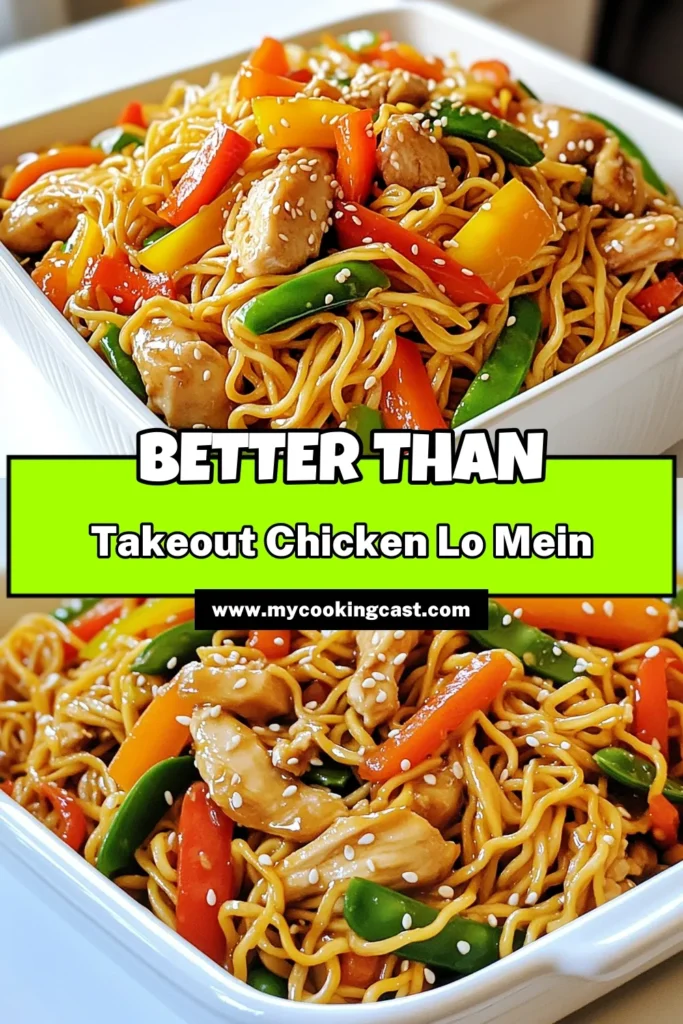Craving a delicious meal that's better than takeout? Try this easy Chicken Lo Mein recipe! With tender chicken, colorful veggies, and perfectly cooked lo mein noodles, you'll whip up a satisfying dish in just 30 minutes. Plus, it's customizable to your taste! Click through for the full recipe and make your kitchen the new go-to for tasty Asian cuisine. #ChickenLoMein #HomemadeRecipes #EasyDinners #FoodieHeaven