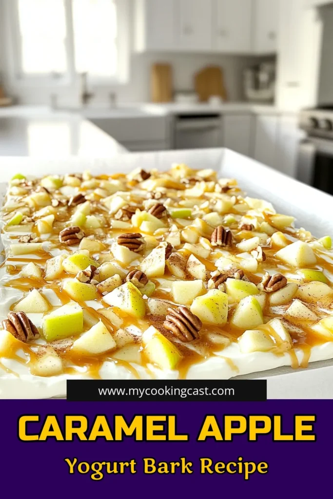 Indulge in a deliciously sweet and healthy treat with this Caramel Apple Yogurt Bark recipe! Made with creamy Greek yogurt, tart apples, and a drizzle of caramel, this easy snack is perfect for any time of day. With just a few simple ingredients, you can create a delightful treat that's both satisfying and nutritious. Click through to explore the full recipe and enjoy a tasty way to satisfy your cravings! #HealthySnacks #YogurtBark #AppleRecipes #EasyTreats