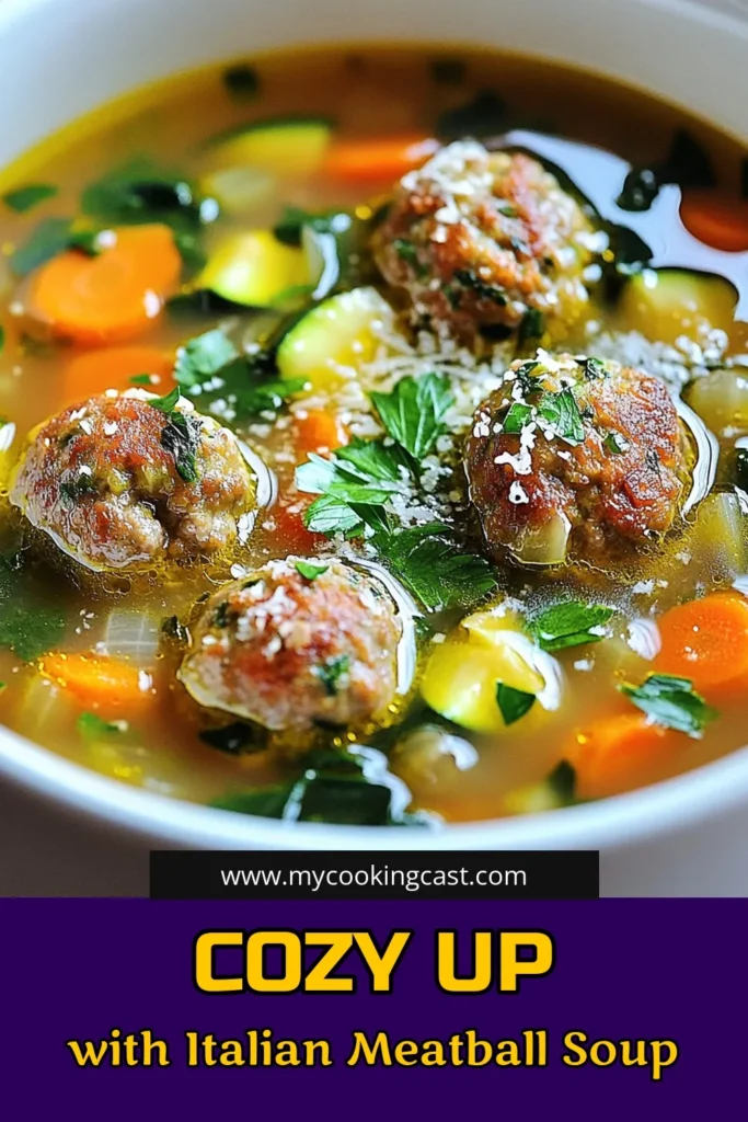 Warm up with a bowl of Hearty Italian Meatball Soup that's perfect for any occasion! This homemade soup features tender meatballs, fresh veggies, and rich broth, all simmered to perfection. In just a few steps, you can create a comforting meal that your family will love. Click through to explore the full recipe and elevate your dinner game tonight! #ItalianMeatballSoup #ComfortFood #HomeCooking #SoupRecipes
