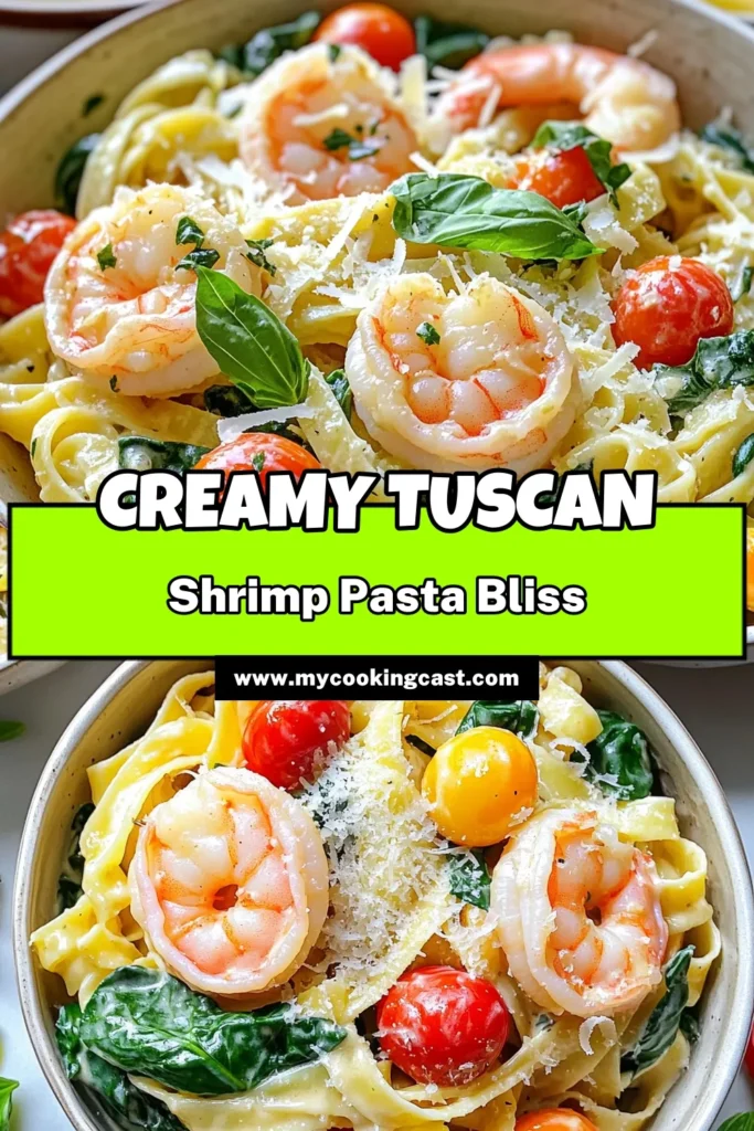 Dive into deliciousness with this creamy Tuscan shrimp pasta recipe! In just 30 minutes, you can create a restaurant-quality dish featuring succulent shrimp, fresh spinach, and a luscious cream sauce. Perfect for busy weeknights or special occasions, this pasta is sure to impress. Don't miss out on this savory delight; click through to discover the full recipe and step-by-step instructions! #ShrimpPasta #CreamyRecipes #ItalianCuisine #QuickDinnerIdeas