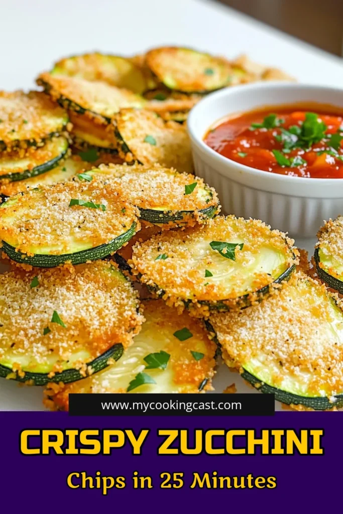 Satisfy your snack cravings with these crispy zucchini chips! These easy-to-make chips are perfect for a healthy treat, using simple ingredients like zucchini, breadcrumbs, and Parmesan cheese. Ready in just 25 minutes, they're air-fried for that delightful crunch. Click through to discover the full recipe and serve your zucchini chips with delicious dips for an irresistible snack. Try them today! #CrispyZucchiniChips #HealthySnacks #AirFryerRecipes #ZucchiniLove