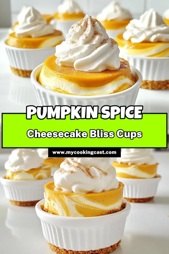 Indulge in the delightful flavors of fall with these Pumpkin Spice Cheesecake Cups! Perfectly layered with a creamy pumpkin filling and a buttery graham cracker crust, these treats are irresistibly delicious. They're easy to make and ideal for any occasion. Ready to create a sweet masterpiece? Click through for the full recipe and impress your friends and family! #PumpkinSpiceCheesecake #FallDesserts #EasyRecipes #DessertLovers