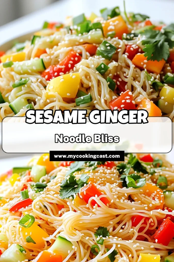 Satisfy your cravings with this delicious Sesame Ginger Noodle Salad! This easy recipe combines rice noodles and fresh vegetables tossed in a flavorful sesame ginger dressing, perfect for a quick lunch or dinner. Ready in just 15 minutes, it's healthy, refreshing, and bursting with flavor. Click to explore the full recipe and indulge in a vibrant, tasty dish today! #NoodleSalad #HealthyRecipes #QuickMeals #SesameGinger