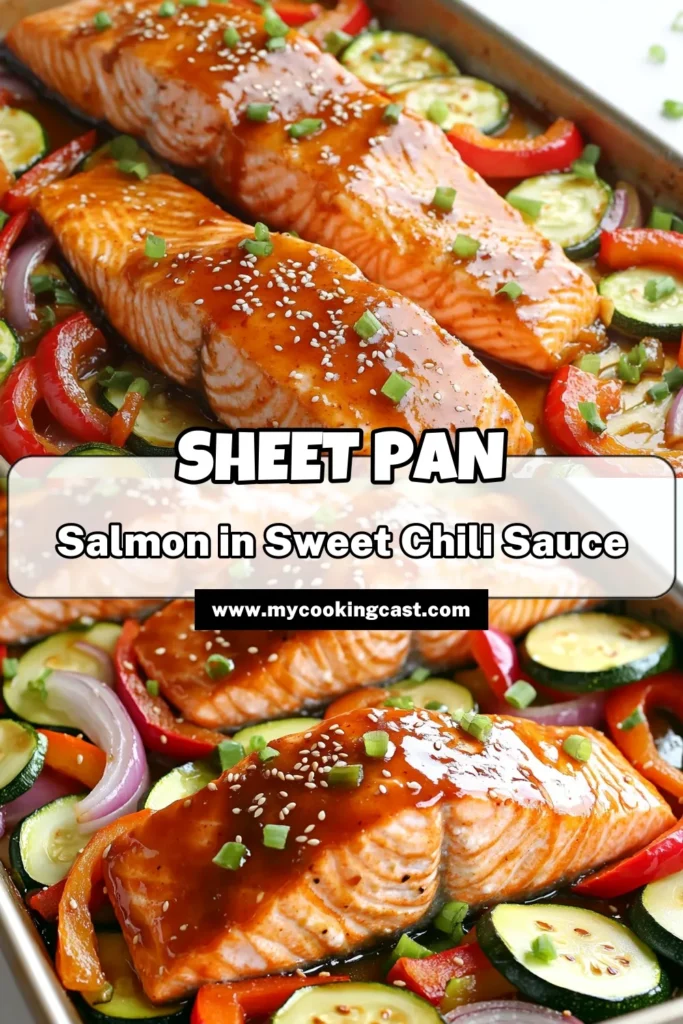 Savor the flavors with this delicious Sheet Pan Sweet Chili Glazed Salmon recipe! In just 35 minutes, you can whip up a healthy and vibrant meal featuring tender salmon and fresh veggies, all coated in a mouthwatering sweet chili glaze. Perfect for busy weeknights, this dish is both easy and impressive. Click to explore the full recipe and treat yourself tonight! #SheetPanRecipes #HealthyEating #SalmonRecipe #QuickDinnerIdeas
