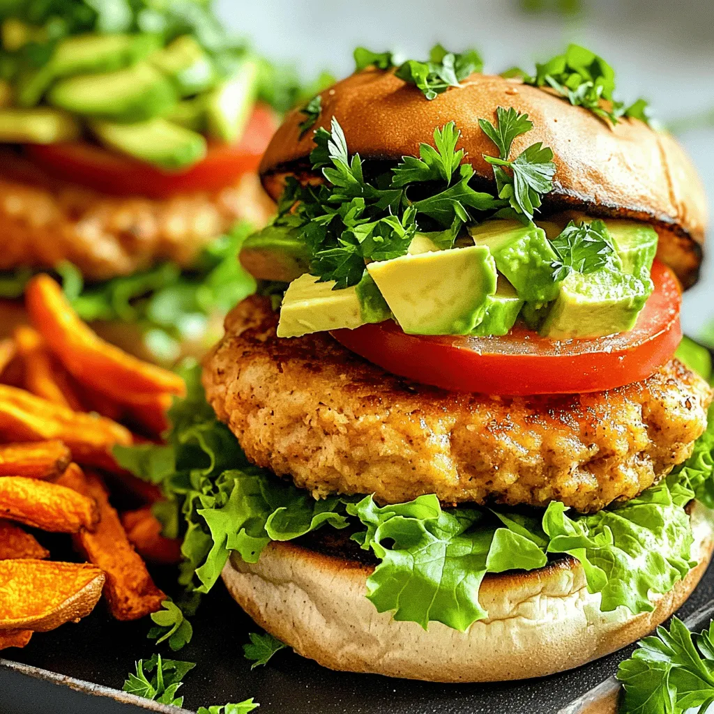 - 1 lb ground chicken - 1/4 cup breadcrumbs - 1/4 cup grated Parmesan cheese - 1 clove garlic, minced - 1 teaspoon onion powder - 1 teaspoon Italian seasoning - 1/2 teaspoon salt - 1/2 teaspoon black pepper - 1/4 cup fresh parsley, chopped - 1 tablespoon olive oil - 4 whole wheat burger buns To make juicy air fryer chicken burgers, you need a few key ingredients. Ground chicken is the star of the show. It keeps the burgers moist and flavorful. Breadcrumbs add texture and help bind the mixture. Grated Parmesan cheese brings a nice, salty kick. Garlic, onion powder, and Italian seasoning give depth to the taste. Salt and black pepper enhance all the flavors. Finally, fresh parsley adds color and freshness. - Lettuce leaves - Tomato slices - Avocado Toppings can elevate your chicken burger. Crisp lettuce leaves add crunch. Fresh tomato slices bring sweetness and moisture. Creamy avocado adds richness. You can mix and match these toppings to find your favorite combo. - Mayo - Spicy mustard Sauces can change the flavor of your burger. Classic mayo is smooth and creamy. Spicy mustard gives a nice zing. Feel free to explore other sauces too. Your choice can make each bite exciting! In a large bowl, combine the ground chicken, breadcrumbs, and grated Parmesan cheese. Next, add minced garlic, onion powder, Italian seasoning, salt, pepper, and chopped parsley. Mix everything gently. It’s important not to overwork the mixture. If you mix too much, the burgers can become tough. You want the meat to stay tender and juicy, so mix just until combined. Now it’s time to shape the burgers. Divide the chicken mixture into four equal parts. Roll each part into a ball, then flatten it into a patty. Make the center a bit thicker. This helps them cook evenly. A thicker center ensures they don’t dry out. First, preheat your air fryer to 375°F (190°C) for about 3-5 minutes. This helps cook the burgers evenly. Lightly brush both sides of each patty with olive oil. Arrange the patties in a single layer in the air fryer basket. They should not touch. Cook the chicken burgers for 15-18 minutes. Flip them halfway through cooking. This makes sure they brown nicely on both sides. Check that the internal temperature reaches 165°F (74°C). This is safe for eating. Thickness matters. When you shape your patties, make them thicker in the center. This helps them cook evenly. A thicker center keeps the juices inside, making each bite tender and juicy. Resting time is key. After cooking, let the burgers rest for a couple of minutes. This allows the juices to settle, giving you a better texture. If you skip this step, the juices may run out when you bite in. Spice it up! You can add extra spices to the mix. Consider using smoked paprika or cayenne for heat. A pinch of cumin can add depth. These spices bring out the flavors in the chicken. Try marinating. Marinating your chicken mixture can enhance taste. Use a mix of olive oil, lemon juice, and herbs. Just a bit of time in the marinade makes a big difference. Aim for at least 30 minutes for the best results. Pair with sides. I love serving these burgers with sweet potato fries or a fresh salad. The crunch of the fries or the crispness of the salad balances well with the burger. Plus, it makes the meal more colorful. Garnish for flair. Simple garnishing can elevate your presentation. Sprinkle extra parsley on top. You can also add a slice of lemon or lime on the side. These touches make your dish pop and look inviting. {{image_2}} You can easily swap out the ground chicken for other meats. Ground turkey or pork work well too. They give a different taste but still stay juicy. If you want to change the texture, try using oats or crushed crackers instead of breadcrumbs. These options add a nice crunch and flavor. For a cheesy surprise, add grated cheese right into the patties. Mozzarella or cheddar melts nicely and adds great flavor. Don't forget about herbs! Fresh herbs like basil or cilantro can really boost the taste. Just chop them finely and mix them in. Want to have fun with size? Make slider-size burgers! They are perfect for parties or snacks. If you're watching carbs, lettuce wraps are a great choice. They hold everything together and taste fresh. Just replace the bun with large lettuce leaves. To keep your chicken burgers fresh, store them right. After cooking, let the burgers cool. Place them in an airtight container. They can stay in the fridge for up to three days. For best results, separate the patties from the toppings. This way, the toppings won't get soggy. The air fryer is the best tool for reheating. Set it to 350°F (175°C). Heat the burgers for about 5-7 minutes. This keeps them juicy and warms them through. If you don’t have an air fryer, use the oven. Just remember to cover them with foil to stop dryness. You can freeze uncooked patties for later. Shape the patties and place them on a baking sheet. Freeze them for about an hour. Once firm, transfer them to a freezer bag. They can last up to three months in the freezer. When you’re ready to cook, thaw them in the fridge overnight for best results. Cook chicken burgers in an air fryer for 15-18 minutes at 375°F (190°C). Flip them halfway through to help them cook evenly. Check that the internal temperature reaches 165°F (74°C) for safety. This ensures juicy and well-cooked burgers every time. Yes, you can prepare the chicken burger mixture in advance. Form the patties and store them in the fridge for up to 24 hours. This makes dinner easy on busy days. If you want to make them even earlier, freeze the uncooked patties. Just remember to thaw them in the fridge overnight before cooking. Air fryer chicken burgers are generally healthier than traditional beef burgers. They use less oil, which cuts down on extra fat. Ground chicken has fewer calories than ground beef, too. Plus, you can add whole wheat buns and fresh toppings for more nutrition. Enjoy flavorful meals without guilt! These air fryer chicken burgers are simple and tasty. We covered the essential ingredients like ground chicken and spices. You learned how to shape and cook them perfectly in the air fryer. Remember to rest the patties for juiciness and feel free to explore variations with different meats and toppings. Storing leftovers properly keeps them fresh. With these tips, you can enjoy healthy, delicious burgers anytime. Happy cooking!