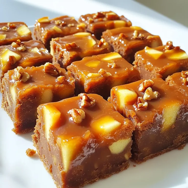 - 2 cups granulated sugar - 1 cup unsalted butter (2 sticks) - 1 cup heavy cream - 1 teaspoon vanilla extract - 1 cup chopped apples (preferably Granny Smith) - 1 cup caramel sauce (store-bought or homemade) - 1/2 teaspoon cinnamon - 1/4 teaspoon salt - 1 cup chopped walnuts or pecans (optional) To make caramel apple fudge, you need simple yet rich ingredients. Each one adds a unique taste and texture. Start with granulated sugar for sweetness. Butter brings creaminess, while heavy cream adds a rich, smooth flavor. Vanilla extract enhances the overall taste. Chop up some Granny Smith apples for a fresh, tart bite. Caramel sauce is key, making the fudge sweet and sticky. Cinnamon gives warmth, and salt balances the flavors. If you like, add chopped walnuts or pecans for a nice crunch. These ingredients work together to create a delightful treat. Gather everything before you start cooking. This way, you'll be ready to go. Enjoy the process of making this fudge; it is as fun as it is tasty! - Line a 9x9 inch baking dish with parchment paper. Leave some paper hanging over the sides. This helps lift the fudge out easily later. - In a heavy saucepan, combine 2 cups of granulated sugar, 1 cup of unsalted butter, and 1 cup of heavy cream. - Stir over medium heat until the sugar dissolves. - Bring the mixture to a boil. - Reduce heat to low and simmer for 5-7 minutes. You want the mixture to reach the soft ball stage at about 235°F. This step is key to getting your fudge just right. - Remove the pan from heat. - Stir in 1 teaspoon of vanilla extract, 1/2 teaspoon of cinnamon, and 1/4 teaspoon of salt. - Fold in 1 cup of chopped Granny Smith apples and 1 cup of chopped walnuts or pecans if you like nuts. This gives your fudge great flavor and crunch. - Pour half of the fudge mixture into your lined baking dish. Spread it out evenly. - Drizzle half of the caramel sauce over the fudge. - Top with the rest of the fudge mixture. - Finally, drizzle the remaining caramel sauce on top. Use a knife to swirl it gently into the fudge. This makes it look even more inviting! - Let the fudge cool at room temperature for about 2 hours. It needs time to set properly. - Once set, lift the fudge out using the parchment paper. - Cut it into squares for serving. Enjoy this sweet treat with friends and family! - Achieving the right temperature for consistency: The right temperature is key for smooth fudge. Use a candy thermometer. Heat your mixture to 235°F for a soft ball stage. This helps your fudge set well. If it’s too cool, it won’t hold together. If too hot, it can become hard. - Using room temperature ingredients for better blending: Make sure your butter and cream are at room temperature. This helps them mix well with the sugar. Warm ingredients blend easier, making your fudge creamy. Cold butter can lead to lumps, which you want to avoid. - Presentation tips for an appealing dessert display: Cut the fudge into neat squares. Place them on a pretty plate. A sprinkle of sea salt adds a nice touch. You can also add apple slices around the fudge. This makes the dish look fresh and inviting. - Pairing options with beverages or other desserts: Enjoy your fudge with coffee or hot cocoa. It also pairs well with vanilla ice cream. If you want something fruity, serve it with a glass of apple cider. This enhances the apple flavor in the fudge, making each bite even better. {{image_2}} You can make your caramel apple fudge even more fun by changing the flavors. Try using different apples like Honeycrisp or Fuji. Each type brings a unique taste. You can also mix in other fruits, like pears or dried cranberries, for a twist. If you love nuts, you can add walnuts or pecans. They add crunch and flavor. But if nuts aren’t your thing, feel free to leave them out. The fudge is still tasty without them! For those who need special diets, there are great options. You can make gluten-free fudge by ensuring all ingredients are gluten-free. Most of the ingredients already are! If you want a vegan version, swap the butter for coconut oil and use a plant-based cream. Make sure to pick a vegan caramel sauce too. This way, everyone can enjoy this sweet treat! To keep your caramel apple fudge fresh, store it in an airtight container. Use a container that fits the fudge snugly. This helps prevent air from getting in and drying it out. You can place a piece of parchment paper between fudge layers. This keeps them from sticking together. Keep your container in a cool, dry place. A pantry or cupboard works well. If you want to save some fudge for later, freezing is a great option. First, cut the fudge into squares. Then, wrap each piece in plastic wrap. Make sure they are tightly sealed to stop freezer burn. Next, place the wrapped fudge in a freezer-safe bag or container. Label it with the date for easy tracking. To thaw, simply take out the fudge and leave it at room temperature. It will take about an hour to soften. Avoid using a microwave, as it can change the texture. Enjoy your fudge just like fresh! Homemade caramel apple fudge lasts about one to two weeks. Store it in an airtight container to keep it fresh. You can place it in the fridge for longer shelf life. However, it tastes best when eaten fresh. Yes, you can use store-bought caramel sauce. It saves time and still adds great flavor. Just make sure to choose a high-quality sauce for the best taste. You can also mix it with a bit of cinnamon for extra warmth. Granny Smith apples work best for this fudge. Their tartness balances the sweetness of the caramel. You can also try Honeycrisp or Fuji apples for a sweeter twist. Always chop them into small pieces for better blending. Absolutely! You can leave out the walnuts or pecans if you prefer a nut-free treat. The fudge will still taste amazing without them. You can add extra chopped apples or even some chocolate chips for added texture. If your fudge didn’t set, it could be due to incorrect temperature. Reheat the fudge gently, then cool it again. You can try adding more sugar and simmering it longer. Make sure to reach the soft ball stage next time for perfect results. This blog post covered how to make delicious caramel apple fudge. We discussed the key ingredients, detailed steps, and helpful tips to ensure your fudge turns out perfect. Remember, using the right temperature is key for texture. You can switch up flavors or make dietary changes to fit your needs. When stored properly, this fudge can last for weeks. Now, get ready to impress friends and family with this tasty treat. Enjoy every bite!