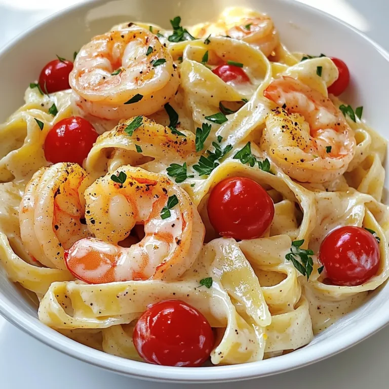 - 12 oz fettuccine pasta - 1 lb large shrimp, peeled and deveined - 2 tablespoons Cajun seasoning - 2 tablespoons olive oil - 2 cups heavy cream - 1 cup grated Parmesan cheese - 1 cup chicken broth - 4 cloves garlic, minced - 1 cup cherry tomatoes, halved - 1 teaspoon dried oregano - Fresh parsley, chopped - Salt and pepper to taste When I think about making creamy Cajun shrimp Alfredo, I focus on these key ingredients. First, I choose fettuccine pasta. The wide noodles hold the sauce well. For the shrimp, I always opt for large, peeled, and deveined shrimp. They cook quickly and add a nice bite. The Cajun seasoning gives this dish its bold flavor. I love using a good quality blend for the best taste. Olive oil is also essential for cooking the shrimp. Next, for that creamy texture, I use heavy cream. It blends perfectly with the other flavors. Grated Parmesan cheese adds a rich, savory taste. Chicken broth enhances the sauce and keeps it moist, while minced garlic brings in a lovely aroma. For garnishes, I often use halved cherry tomatoes. They add a pop of color and freshness. A sprinkle of dried oregano gives a nice herbal note. Finally, I finish with fresh parsley and a dash of salt and pepper to taste. These ingredients come together to create a delightful one-pot meal. 1. Start by heating 2 tablespoons of olive oil in a large pot over medium heat. 2. Once hot, add 1 pound of large shrimp, peeled and deveined. 3. Sprinkle 2 tablespoons of Cajun seasoning over the shrimp. 4. Cook for about 3-4 minutes. The shrimp should turn pink and opaque. 5. Remove the shrimp from the pot and set them aside. 1. In the same pot, add 4 cloves of minced garlic. 2. Sauté the garlic for about 1 minute. You want it fragrant but not burnt. 3. Next, pour in 1 cup of chicken broth and 2 cups of heavy cream. 4. Add 1 teaspoon of dried oregano and stir well to combine. 1. Bring the mixture to a simmer. 2. Add 12 ounces of fettuccine pasta to the simmering sauce. 3. Cook according to package instructions until the pasta is al dente. Stir occasionally to prevent sticking. 1. Once the pasta is cooked, lower the heat. 2. Stir in 1 cup of grated Parmesan cheese. Let it melt to create a creamy sauce. 3. Add the cooked shrimp and 1 cup of halved cherry tomatoes to the pot. 4. Gently toss everything together until well mixed and heated through. 5. Season with salt and pepper to taste. If the sauce is too thick, add a splash of chicken broth. - How to prevent sticking pasta To stop the pasta from sticking, stir it often while it cooks. Make sure to add enough water to cover the pasta completely. A pinch of salt in the water helps too. This keeps the pasta loose and tasty. - Ensuring shrimp are perfectly cooked Cook the shrimp just until they turn pink. This usually takes about 3-4 minutes. Overcooking makes them tough. Once they look opaque, take them out of the pot. Set them aside and add them back in later. - Different types of pasta While fettuccine works great, feel free to try penne or linguine. Each type gives a different texture. You can even use whole wheat pasta for a healthier twist. - Alternative proteins You can swap shrimp for chicken or tofu. Chicken should be cooked until no pink remains. Tofu should be firm and diced. Both options create a delicious meal with great flavors. - Substituting cream alternatives If you want a lighter dish, try using half-and-half or coconut cream. They will still create a creamy sauce but with fewer calories. Adjust the seasoning as needed for taste. - Using vegetable broth For a vegetarian version, replace the chicken broth with vegetable broth. This keeps the dish rich and tasty without meat. It’s a simple swap that works well in this recipe. {{image_2}} To plate the dish, use shallow bowls. Serve the creamy Cajun shrimp Alfredo in the center. Sprinkle chopped parsley on top for color. Add a little extra Parmesan for a rich touch. This makes each bowl look tempting and fresh. For side dishes, consider garlic bread or a green salad. These complement the creamy flavors well. A simple Caesar salad works great too. It adds crunch and freshness. The best wine to pair with this dish is a crisp white wine. A Sauvignon Blanc or Chardonnay enhances the flavors. Its acidity cuts through the creaminess of the sauce. For appetizers, try crispy fried calamari or stuffed mushrooms. These options keep the theme fun and flavorful. They set the stage for your creamy meal. If you have leftovers, don’t worry! You can use them to make a creamy shrimp quesadilla. Just add cheese and grill until golden. That’s a tasty twist on the original dish. Another idea is to mix leftovers into a frittata. Whisk eggs and pour over the shrimp Alfredo. Bake until set for a delightful breakfast. This way, you turn a single dish into new meals. To keep your creamy Cajun shrimp Alfredo fresh, use airtight containers. Glass or plastic containers work well. Avoid leaving it out at room temperature for long. If you plan to eat it soon, store it in the fridge. If you want to save it for later, freezing is a good option. Just make sure to leave some space in the container for expansion. When you are ready to enjoy your leftovers, use the stovetop or microwave. For the stovetop, heat it gently in a pan over low heat. Stir often to keep it smooth. If you use the microwave, heat it in short bursts. Check every 30 seconds to avoid overheating. To keep the creaminess, add a splash of chicken broth or cream while reheating. This will help restore the sauce's texture. Leftovers last 3 to 4 days in the fridge. Keep an eye out for signs of spoilage. If it smells off or has a strange color, it’s best to throw it out. Always trust your nose and eyes. When in doubt, throw it out! The best shrimp for this dish is large shrimp. They hold up well during cooking. Look for shrimp that are fresh and firm. You can also use frozen shrimp. Just make sure to thaw them before cooking. Yes, you can make this dish ahead of time. Cook the pasta and shrimp, then store them separately. When you’re ready to eat, combine them. Heat gently on the stove, adding a splash of cream if needed. Absolutely! To make this dish gluten-free, use gluten-free pasta. Many brands offer great options that taste good. The rest of the recipe remains the same. If you lack Cajun seasoning, make your own! Combine paprika, garlic powder, onion powder, and cayenne pepper. This mix gives you a similar flavor. You can adjust the spice level to your liking. To spice up this dish, add more cayenne pepper or hot sauce. You can also toss in diced jalapeños. This will add extra heat and flavor to your meal. Enjoy the kick! This blog post covered how to make a delicious Cajun shrimp fettuccine. We discussed key ingredients like fettuccine, shrimp, and more. I provided step-by-step instructions, cooking tips, and serving ideas. Remember, cooking should be fun and creative. Experiment with flavors and share your version. Enjoy making this tasty dish, and let it impress your family or friends!
