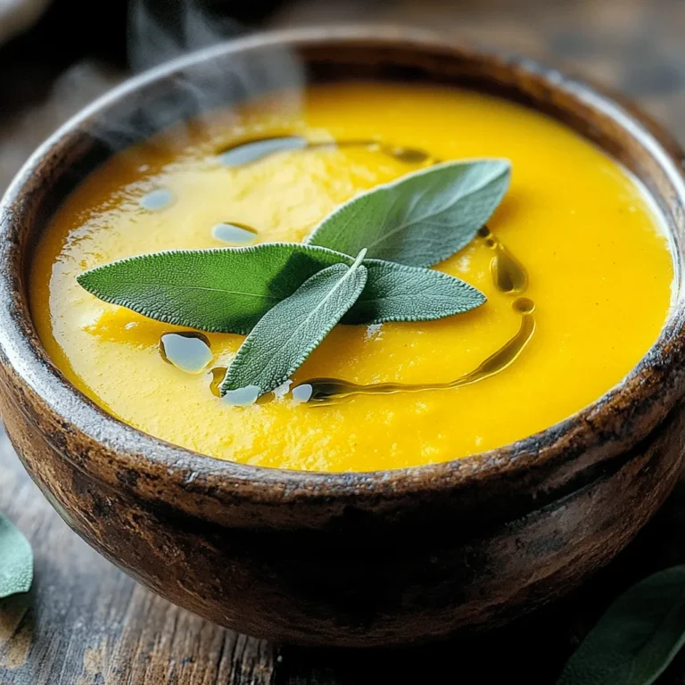 - 1 medium butternut squash, peeled and cubed - 1 medium onion, diced - 2 cloves garlic, minced - 2 tablespoons olive oil - 4 cups vegetable broth - 1 teaspoon ground ginger - 1/2 teaspoon nutmeg - 1/2 cup coconut milk (or heavy cream for a non-dairy option) - Salt and pepper to taste To create the creamy butternut squash soup, you need fresh, quality ingredients. The butternut squash is key. It gives a sweet and nutty flavor. The onion adds depth, while garlic brings a lovely aroma. Olive oil helps sauté the onion and garlic, making them soft and sweet. Vegetable broth forms the base of the soup. It adds moisture and flavor. Ground ginger and nutmeg give warmth and spice to each bite. Coconut milk or heavy cream makes the soup rich and creamy. Adjust salt and pepper to fit your taste. - Fresh sage leaves - Suggestions for toppings Garnishes add a nice touch to your soup. Fresh sage leaves offer a lovely herbal note. They pair perfectly with the sweet squash. You can also add toppings like croutons, roasted pumpkin seeds, or a drizzle of olive oil. These extras make your soup look beautiful and add texture. Start with a medium butternut squash. To peel it, use a sharp vegetable peeler. Take your time to remove all the skin. Next, cut the squash in half lengthwise. Scoop out the seeds with a spoon. Now, chop the squash into small cubes. Aim for even pieces. This helps them cook evenly. In a large pot, pour in 2 tablespoons of olive oil. Heat it on medium. Add 1 diced onion and cook for about 5 minutes. When the onion looks soft, add 2 minced garlic cloves. Cook for 1 more minute to bring out the flavor. Next, stir in the cubed butternut squash, 1 teaspoon ground ginger, and 1/2 teaspoon nutmeg. Season with salt and pepper. Cook this mix for 5 minutes, stirring now and then. Now, pour in 4 cups of vegetable broth. Bring this mixture to a boil. Once it boils, lower the heat to a simmer. Let it cook for 20 to 25 minutes. You want the squash to be tender. After that, blend the soup until smooth. You can use an immersion blender directly in the pot. If you use a regular blender, do it in batches. Now it’s time to make the soup creamy. Stir in 1/2 cup of coconut milk or heavy cream. Adjust the salt and pepper for taste. Heat it through until warm. Serve the soup hot. A few fresh sage leaves make a nice garnish. Enjoy the warm flavors of fall! To get a smooth soup, blend well. I like to use an immersion blender. It’s easier and keeps the soup warm. If your soup is too thick, add more vegetable broth. A little at a time is best. Blend until it’s creamy and silky. Remember, you can always adjust the texture later. To make your soup pop, add spices. Ground ginger is great, but try cinnamon for warmth. A pinch of cayenne adds a nice kick. Fresh herbs like thyme or rosemary work well too. They bring out the squash’s natural sweetness. Don’t be shy; taste as you go! Peeling and cubing squash can take time. Look for pre-cut butternut squash at the store. It saves time and effort. If you want to speed up cooking, use a microwave. Just cut the squash and microwave for a few minutes before cooking. This way, your soup is ready in no time! {{image_2}} You can easily make this soup dairy-free. Instead of using coconut milk, try nut milk like almond or cashew. These options keep the soup creamy but add a different flavor. You can also use silken tofu blended into the mix. It gives a smooth texture without dairy. If you prefer a richer taste, cashew cream is a great choice. Simply soak raw cashews in water, then blend them to make a creamy base. To make the soup heartier, add proteins like chicken or beans. For chicken, you can use shredded rotisserie chicken. Stir it in just before serving. For beans, chickpeas or white beans work well. They add protein and fiber. Just rinse and drain canned beans, then stir them into the soup. You can also add cooked lentils for a nice twist. They blend well with the flavors of the soup. Seasonal veggies can elevate your soup. Try adding roasted carrots or sweet potatoes. They add sweetness and texture. Kale or spinach can also boost the nutrition. Toss them in during the last few minutes of cooking. This way, they stay bright and fresh. If you find fresh herbs like thyme or rosemary, throw those in too. They bring a lovely aroma and flavor. Store leftover creamy butternut squash soup in an airtight container. Make sure it cools down before sealing. It stays fresh for about 3 to 5 days in the fridge. When you want to enjoy it again, simply take it out and give it a quick check for any off-smells or colors. If it looks and smells good, you’re ready to reheat! To freeze the soup, let it cool completely first. Pour it into freezer-safe bags or containers. Leave some space at the top for expansion. Label the bags with the date and type of soup. The soup can last about 2 to 3 months in the freezer. When you're ready to use it, move it to the fridge to thaw overnight. Reheat the soup on the stove over low heat. Stir it often to keep it from sticking. If it seems too thick, add a splash of vegetable broth or water. You can also use a microwave. Just warm it in short bursts and stir in between. This helps keep the texture nice and creamy. Enjoy your warm bowl any time! To add heat to your creamy butternut squash soup, try these options: - Add a pinch of cayenne pepper. - Stir in some chopped jalapeños. - Use a spicier broth, like vegetable broth with added chili. - Mix in crushed red pepper flakes while cooking. These suggestions will boost the soup's warmth without losing its rich flavor. Adjust the spice to your taste, and enjoy the kick! Yes, you can use other squashes! Here are some great options: - Pumpkin provides a similar sweet taste. - Acorn squash has a nutty flavor and creamy texture. - Delicata squash also works well and is easy to prepare. Feel free to mix and match squashes for new flavors. Each will give your soup a unique twist while keeping it delicious. Pairing is key to a complete meal. Here are some ideas: - Serve with crusty bread or a warm baguette. - Add a fresh green salad for crunch. - Consider grilled cheese sandwiches for a classic combo. These sides will complement your creamy butternut squash soup perfectly and make your meal more satisfying. Enjoy! This blog post covered everything you need for butternut squash soup. We discussed ingredients, step-by-step instructions, and tips for perfecting your dish. I also shared variations and storage advice to fit your needs. Now, you can make a delicious and creamy soup that suits your taste. Enjoy experimenting with flavors and adding your own twist. Your cozy meal is just a few steps away.