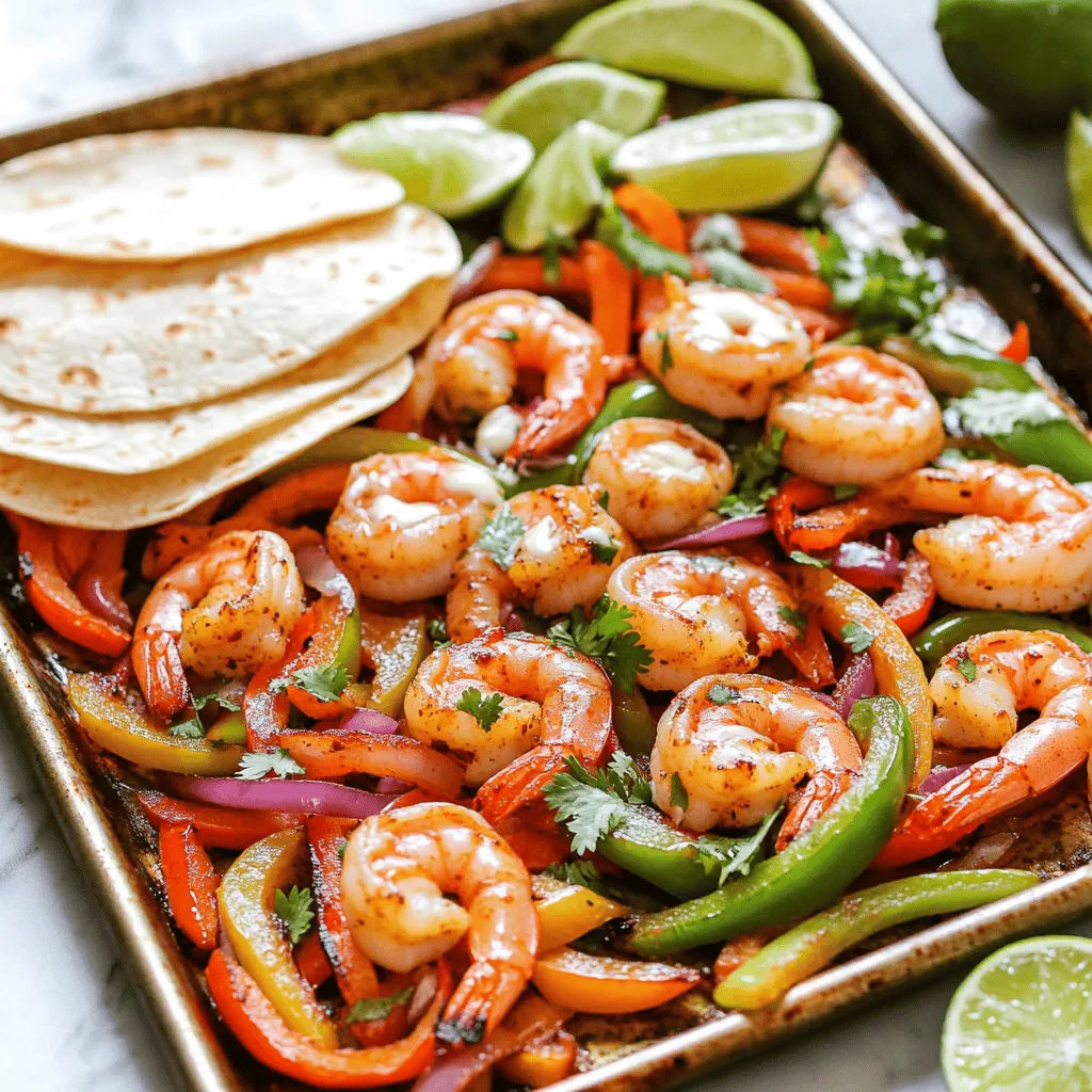 To make garlic butter shrimp fajitas, you need: - 1 lb large shrimp, peeled and deveined - 2 bell peppers (red and green), sliced - 1 medium red onion, sliced - 4 cloves garlic, minced - 1/4 cup unsalted butter, melted - 2 tablespoons olive oil - 1 teaspoon paprika - 1 teaspoon cumin - 1/2 teaspoon chili powder - Salt and pepper to taste - Fresh cilantro, chopped (for garnish) - Lime wedges (for serving) - Flour tortillas (for serving) If you need to convert measurements for this recipe, here are some quick guides: - 1/4 cup = 4 tablespoons - 2 tablespoons = 6 teaspoons - 1 teaspoon = 5 milliliters - 1 pound = 16 ounces You can add some fun twists to your fajitas with these options: - Avocado slices for creaminess - Jalapeños for a spicy kick - Corn for sweetness - Black beans for extra protein - Sour cream for a tangy finish These ingredients can change the flavor, so pick what you like! 1. Preheat the oven. Set it to 400°F (200°C). Line a large sheet pan with parchment paper for easy cleanup. 2. Mix the sauce. In a large bowl, combine the melted butter, olive oil, minced garlic, paprika, cumin, chili powder, salt, and pepper. Stir well. 3. Add the shrimp and veggies. Toss in the shrimp, sliced bell peppers, and red onion. Make sure everything is coated in the garlic butter mix. 4. Spread the mix. Pour the shrimp and vegetable mixture onto the prepared sheet pan. Lay it out in a single layer. 5. Bake. Place the pan in the oven. Cook for 15-20 minutes. Look for shrimp to turn pink and opaque, while veggies become tender. 6. Cool down. Once done, take the pan out of the oven. Let it cool for a few minutes. 7. Serve in tortillas. Take warm flour tortillas and fill them with the garlic butter shrimp mix. 8. Garnish. Top with fresh cilantro and serve with lime wedges on the side. Enjoy your delicious meal! To cook shrimp just right, start with fresh or thawed shrimp. Pat them dry with a paper towel. This helps them sear and not steam. Cook shrimp for about 15-20 minutes in the oven. Watch for their color change. They should turn pink and opaque. Overcooked shrimp can become rubbery. Take them out as soon as they are done. You can boost the flavor of your shrimp fajitas. Try adding lime juice for a zesty kick. Fresh herbs like cilantro or parsley also brighten the dish. For heat, add sliced jalapeños or a dash of hot sauce. Mixing in some cumin or smoked paprika enhances the depth. Experiment with your favorite spices for a unique twist. One common mistake is overcrowding the pan. If the shrimp and veggies are too close, they steam instead of roast. This makes them soggy and less flavorful. Another mistake is not using enough seasoning. Shrimp need salt and spices to shine. Finally, don’t skip the rest time after cooking. Letting them cool a bit helps the flavors settle. {{image_2}} You can easily swap shrimp for other proteins. Chicken works great in this recipe. Just cut chicken breasts into thin strips. You can also try firm tofu for a plant-based option. Both will soak up the garlic butter flavor nicely. For a veggie delight, use more vegetables. Try adding zucchini, mushrooms, or asparagus. These veggies add color and crunch. Toss them in the same garlic butter mix. This way, you create a tasty dish for all plant lovers. If you like heat, add jalapeños or crushed red pepper. This spice adds a nice kick. You can also include chipotle powder for a smoky flavor. Pair this with some spicy salsa for an extra burst. This twist makes the dish lively and exciting. You can store your garlic butter shrimp fajitas in an airtight container. Let them cool first. Place the container in the fridge. They should stay fresh for 2-3 days. If they sit longer, the shrimp may lose their texture. To reheat, you can use the oven or microwave. If using the oven, set it to 350°F (175°C). Place the fajitas on a baking sheet and warm for about 10 minutes. If using the microwave, heat in 30-second bursts until warm. This keeps the shrimp tender. If you want to freeze, pack the fajitas in a freezer-safe bag. Remove as much air as you can. They can freeze for up to 2 months. When ready to eat, thaw in the fridge overnight. Reheat in the oven or microwave like before. Yes, you can use frozen shrimp. Just thaw them first. Place shrimp in cold water for about 10 minutes. This helps them cook evenly. Frozen shrimp work well, but fresh shrimp taste better. Fajitas pair great with many sides. You can serve them with: - Rice - Beans - Guacamole - Salsa - Sour cream - Chips These sides add flavor and texture. They also make your meal feel complete. To add spice, use more chili powder or fresh jalapeños. You can also add hot sauce. If you like heat, try using chipotle powder. This makes your fajitas bold and exciting. Yes, you can cook this recipe on a grill. Just use a grill basket to hold the shrimp and veggies. It adds a nice smoky flavor. Grill them for about 5-7 minutes until the shrimp is pink and the veggies are tender. This blog post covered ingredients, steps, and tips for cooking a fantastic dish. We explored important measurements, optional ingredients, and fantastic serving ideas. I shared how to cook shrimp perfectly and avoid common mistakes. You can also switch proteins or add veggies for unique flavors. Remember to store leftovers correctly and reheat them well. Cooking can be simple and fun with these tips. Enjoy your culinary adventure!