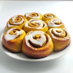 To make pumpkin spice cinnamon rolls, you need: - 2 cups all-purpose flour - 2 tablespoons granulated sugar - 1 tablespoon baking powder - 3/4 cup pumpkin puree - 1/2 cup milk - 1/4 cup unsalted butter, melted - 1 large egg These items create a soft and fluffy dough. The pumpkin puree gives it a rich flavor and moist texture. For the filling and icing, gather these ingredients: - 1/2 cup brown sugar, packed - 2 teaspoons cinnamon - 1/4 cup unsalted butter, softened - 1 cup powdered sugar - 2 tablespoons milk - 1/2 teaspoon vanilla extract The brown sugar and cinnamon create a sweet and warm filling. The icing adds a creamy finish to each roll. This combination makes every bite a delightful treat. - Mixing dry ingredients: Start by adding 2 cups of all-purpose flour, 2 tablespoons of granulated sugar, 1 tablespoon of baking powder, 1 teaspoon of cinnamon, 1/2 teaspoon of nutmeg, and 1/4 teaspoon of salt into a large bowl. Whisk these together until they blend well. - Combining wet ingredients: In a separate bowl, mix together 3/4 cup of pumpkin puree, 1/2 cup of milk, 1/4 cup of melted unsalted butter, and 1 large egg. Stir until the mixture is smooth and creamy. - Forming the dough: Gradually add the wet mix to the dry mix. Stir until just combined to form a soft dough. Be careful not to overmix; a little lumpiness is okay. - Rolling out the dough: On a lightly floured surface, take the dough and roll it into a rectangle. Aim for about 1/4 inch thick. This will help create nice, fluffy rolls. - Spreading butter and adding filling: Spread 1/4 cup of softened unsalted butter over the dough. Leave a small border around the edges. In a small bowl, mix 1/2 cup of packed brown sugar and 2 teaspoons of cinnamon. Sprinkle this mixture evenly over the buttered dough. - Rolling and slicing the dough: Starting from one long edge, carefully roll the dough tightly into a log. Pinch the seam to seal it. Slice the log into 1-inch thick pieces to make individual rolls. - Preheating the air fryer: Set your air fryer to 320°F (160°C) and let it preheat. This step is vital for even cooking. - Arranging rolls in the basket: Lightly grease the air fryer basket or line it with parchment paper. Place the cinnamon rolls in the basket, leaving space between them for expansion. You might need to do this in batches. - Air frying process: Cook the rolls for about 10-12 minutes. They should turn golden brown and be cooked through. Keep an eye on them to ensure they don’t overcook. Now enjoy the sweet aroma of pumpkin spice wafting through your kitchen! To avoid dry dough, use fresh flour and measure correctly. Too much flour makes dough tough. Mix the wet and dry ingredients until just combined. Over-mixing can lead to dryness. For even cooking in the air fryer, do not crowd the basket. Leave space between each roll. This allows hot air to circulate and cook them evenly. You can air fry in batches if needed. Timing is key for best results. Start checking the rolls around 10 minutes of cooking. They should be golden brown and cooked through. If they need more time, check every minute until done. For presentation, serve the rolls warm on a pretty platter. Drizzle extra icing on top for a nice touch. Adding toasted pecans gives a crunchy texture and boosts flavor. Pair your pumpkin spice cinnamon rolls with warm apple cider or a rich cup of coffee. These drinks enhance the sweet and spiced flavors, creating a delightful experience. {{image_2}} You can make your pumpkin spice cinnamon rolls even more fun! Try adding nuts or chocolate chips to the filling. Chopped walnuts or pecans add a nice crunch. If you prefer chocolate, use mini chocolate chips for a sweet surprise. You can also swap pumpkin puree for other flavors. Use applesauce for a fruity twist or mashed banana for a different taste. Each swap gives you a unique roll, keeping it fresh and exciting. Want to make these rolls gluten-free? Simply use a gluten-free flour blend. It works the same as all-purpose flour. Look for one with xanthan gum for the best results. For a vegan option, replace the egg with a flax egg. Mix one tablespoon of ground flaxseed with three tablespoons of water and let it sit until thick. Use almond milk or any plant-based milk instead of regular milk. Swap the butter for coconut oil or vegan butter, and enjoy your tasty treat! To keep your pumpkin spice cinnamon rolls fresh, store them properly. First, let the rolls cool down to room temperature. Then, place them in an airtight container. This helps keep them moist. You can store them in the fridge for up to five days. If you want to keep them longer, consider freezing them. For freezing, wrap each cinnamon roll tightly in plastic wrap. Then, place them in a freezer bag. Be sure to date the bag, so you remember when you made them. They can last in the freezer for up to three months. You have two great options for reheating: the microwave or the air fryer. The microwave is quick. Just place the roll on a microwave-safe plate. Heat it for about 10 to 15 seconds. This warms it up but may make it a bit soft. The air fryer is my favorite method. It keeps the rolls fluffy and adds a nice crisp. Preheat your air fryer to 320°F (160°C). Place the cinnamon rolls in the basket and heat for about 3 to 5 minutes. This method keeps the texture and flavor intact. Enjoy your warm and gooey treat! Yes, you can bake these rolls in a traditional oven. Preheat your oven to 350°F (175°C). Place the rolls on a baking sheet and bake for about 20-25 minutes or until golden brown. The air fryer gives them a nice crisp, but the oven works well too. Your cinnamon rolls are done when they are golden brown on top. You can also insert a toothpick in the center. If it comes out clean, they are ready. Keep an eye on them to avoid overcooking. If you don't have pumpkin puree, you can use applesauce or mashed bananas. Both options add moisture and sweetness. Just remember that the flavor will change slightly. Absolutely! You can make the dough ahead of time. After forming it, wrap it tightly in plastic wrap. Store it in the fridge for up to 24 hours. When ready, let it come to room temperature before rolling it out. These pumpkin spice cinnamon rolls are easy to make and fun to enjoy. We covered ingredients like flour and pumpkin puree and steps from mixing to cooking in an air fryer. Follow tips to get perfect rolls every time. You can even try variations, like adding nuts or gluten-free swaps, to fit your taste. Store leftover rolls correctly and reheat for the best flavor. Now, you’re ready to impress family and friends with a delicious treat. Enjoy baking and savoring every bite!