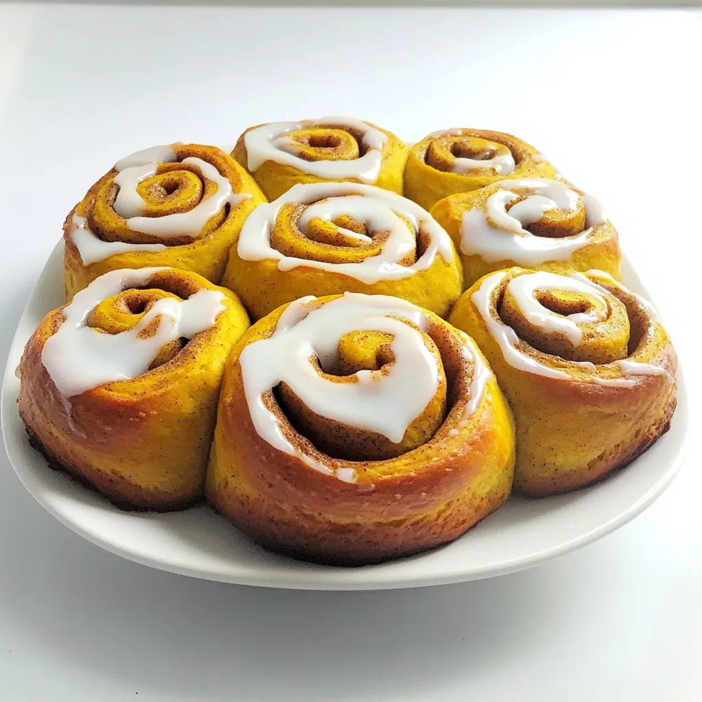 To make pumpkin spice cinnamon rolls, you need: - 2 cups all-purpose flour - 2 tablespoons granulated sugar - 1 tablespoon baking powder - 3/4 cup pumpkin puree - 1/2 cup milk - 1/4 cup unsalted butter, melted - 1 large egg These items create a soft and fluffy dough. The pumpkin puree gives it a rich flavor and moist texture. For the filling and icing, gather these ingredients: - 1/2 cup brown sugar, packed - 2 teaspoons cinnamon - 1/4 cup unsalted butter, softened - 1 cup powdered sugar - 2 tablespoons milk - 1/2 teaspoon vanilla extract The brown sugar and cinnamon create a sweet and warm filling. The icing adds a creamy finish to each roll. This combination makes every bite a delightful treat. - Mixing dry ingredients: Start by adding 2 cups of all-purpose flour, 2 tablespoons of granulated sugar, 1 tablespoon of baking powder, 1 teaspoon of cinnamon, 1/2 teaspoon of nutmeg, and 1/4 teaspoon of salt into a large bowl. Whisk these together until they blend well. - Combining wet ingredients: In a separate bowl, mix together 3/4 cup of pumpkin puree, 1/2 cup of milk, 1/4 cup of melted unsalted butter, and 1 large egg. Stir until the mixture is smooth and creamy. - Forming the dough: Gradually add the wet mix to the dry mix. Stir until just combined to form a soft dough. Be careful not to overmix; a little lumpiness is okay. - Rolling out the dough: On a lightly floured surface, take the dough and roll it into a rectangle. Aim for about 1/4 inch thick. This will help create nice, fluffy rolls. - Spreading butter and adding filling: Spread 1/4 cup of softened unsalted butter over the dough. Leave a small border around the edges. In a small bowl, mix 1/2 cup of packed brown sugar and 2 teaspoons of cinnamon. Sprinkle this mixture evenly over the buttered dough. - Rolling and slicing the dough: Starting from one long edge, carefully roll the dough tightly into a log. Pinch the seam to seal it. Slice the log into 1-inch thick pieces to make individual rolls. - Preheating the air fryer: Set your air fryer to 320°F (160°C) and let it preheat. This step is vital for even cooking. - Arranging rolls in the basket: Lightly grease the air fryer basket or line it with parchment paper. Place the cinnamon rolls in the basket, leaving space between them for expansion. You might need to do this in batches. - Air frying process: Cook the rolls for about 10-12 minutes. They should turn golden brown and be cooked through. Keep an eye on them to ensure they don’t overcook. Now enjoy the sweet aroma of pumpkin spice wafting through your kitchen! To avoid dry dough, use fresh flour and measure correctly. Too much flour makes dough tough. Mix the wet and dry ingredients until just combined. Over-mixing can lead to dryness. For even cooking in the air fryer, do not crowd the basket. Leave space between each roll. This allows hot air to circulate and cook them evenly. You can air fry in batches if needed. Timing is key for best results. Start checking the rolls around 10 minutes of cooking. They should be golden brown and cooked through. If they need more time, check every minute until done. For presentation, serve the rolls warm on a pretty platter. Drizzle extra icing on top for a nice touch. Adding toasted pecans gives a crunchy texture and boosts flavor. Pair your pumpkin spice cinnamon rolls with warm apple cider or a rich cup of coffee. These drinks enhance the sweet and spiced flavors, creating a delightful experience. {{image_2}} You can make your pumpkin spice cinnamon rolls even more fun! Try adding nuts or chocolate chips to the filling. Chopped walnuts or pecans add a nice crunch. If you prefer chocolate, use mini chocolate chips for a sweet surprise. You can also swap pumpkin puree for other flavors. Use applesauce for a fruity twist or mashed banana for a different taste. Each swap gives you a unique roll, keeping it fresh and exciting. Want to make these rolls gluten-free? Simply use a gluten-free flour blend. It works the same as all-purpose flour. Look for one with xanthan gum for the best results. For a vegan option, replace the egg with a flax egg. Mix one tablespoon of ground flaxseed with three tablespoons of water and let it sit until thick. Use almond milk or any plant-based milk instead of regular milk. Swap the butter for coconut oil or vegan butter, and enjoy your tasty treat! To keep your pumpkin spice cinnamon rolls fresh, store them properly. First, let the rolls cool down to room temperature. Then, place them in an airtight container. This helps keep them moist. You can store them in the fridge for up to five days. If you want to keep them longer, consider freezing them. For freezing, wrap each cinnamon roll tightly in plastic wrap. Then, place them in a freezer bag. Be sure to date the bag, so you remember when you made them. They can last in the freezer for up to three months. You have two great options for reheating: the microwave or the air fryer. The microwave is quick. Just place the roll on a microwave-safe plate. Heat it for about 10 to 15 seconds. This warms it up but may make it a bit soft. The air fryer is my favorite method. It keeps the rolls fluffy and adds a nice crisp. Preheat your air fryer to 320°F (160°C). Place the cinnamon rolls in the basket and heat for about 3 to 5 minutes. This method keeps the texture and flavor intact. Enjoy your warm and gooey treat! Yes, you can bake these rolls in a traditional oven. Preheat your oven to 350°F (175°C). Place the rolls on a baking sheet and bake for about 20-25 minutes or until golden brown. The air fryer gives them a nice crisp, but the oven works well too. Your cinnamon rolls are done when they are golden brown on top. You can also insert a toothpick in the center. If it comes out clean, they are ready. Keep an eye on them to avoid overcooking. If you don't have pumpkin puree, you can use applesauce or mashed bananas. Both options add moisture and sweetness. Just remember that the flavor will change slightly. Absolutely! You can make the dough ahead of time. After forming it, wrap it tightly in plastic wrap. Store it in the fridge for up to 24 hours. When ready, let it come to room temperature before rolling it out. These pumpkin spice cinnamon rolls are easy to make and fun to enjoy. We covered ingredients like flour and pumpkin puree and steps from mixing to cooking in an air fryer. Follow tips to get perfect rolls every time. You can even try variations, like adding nuts or gluten-free swaps, to fit your taste. Store leftover rolls correctly and reheat for the best flavor. Now, you’re ready to impress family and friends with a delicious treat. Enjoy baking and savoring every bite!
