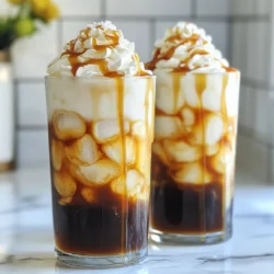 To make a delicious Salted Caramel Cold Brew, you need these key ingredients: - 1 cup coarsely ground coffee - 4 cups cold water - 1/2 cup salted caramel sauce (store-bought or homemade) - 1 cup milk of your choice (dairy, almond, oat, etc.) - Ice cubes - Sea salt for garnish Using high-quality coffee beans makes a big difference. It enhances the flavor of your cold brew. For the caramel sauce, you can go with store-bought or make your own. Homemade adds a personal touch. For milk, you have options. If you prefer dairy, go for whole or skim milk. For a dairy-free choice, almond or oat milk works well. Each type adds its own flavor and creaminess. To elevate your drink, consider these garnishes: - Whipped cream - Additional salted caramel sauce - Sea salt for garnish Whipped cream adds a creamy texture and sweetness. A drizzle of extra salted caramel sauce gives a rich finish. Finally, a sprinkle of sea salt enhances the flavors, making each sip unforgettable. {{ingredient_image_1}} To make great cold brew, start with 1 cup of coarsely ground coffee. Place this in a large pitcher. Next, add 4 cups of cold water. Stir gently to mix the coffee grounds with the water. Cover the pitcher and place it in the fridge. Let it steep for at least 12 hours. Overnight steeping gives the best flavor. After steeping, you need to strain the coffee. You will need a fine mesh sieve or a coffee filter for this. Pour the cold brew through the sieve into another pitcher. This step removes the coffee grounds, so your drink is smooth. If you use a coffee filter, it may take longer, but it ensures a cleaner brew. Now it’s time to put it all together. Take a glass and add 1/4 cup of salted caramel sauce. Pour about 1/2 cup of the cold brew concentrate over the sauce. Stir gently to mix them. Next, fill the glass with ice cubes. Pour in your choice of milk until the glass is full. Give it another stir to blend everything well. For a beautiful finish, drizzle more salted caramel on top. Sprinkle a pinch of sea salt to enhance the flavor. If you want to be extra fancy, add whipped cream on top before serving. To make a great cold brew, you can adjust the coffee strength to your taste. If you want a stronger flavor, use more coffee grounds or steep it longer. For a lighter drink, use less coffee or shorten the steeping time. Store your cold brew concentrate in an airtight container in the fridge. It stays fresh for about two weeks. This way, you can enjoy your salted caramel cold brew whenever you want. Choosing the right glass can make your drink pop. Tall glasses showcase the layers and colors well. You can also use clear jars for a rustic look. For garnishing, think outside the box! A drizzle of caramel on the rim looks fancy. You can also add a sprinkle of sea salt for a nice touch. If you like whipped cream, it makes a great topping. If your cold brew tastes too bitter, try a few things. First, check your coffee grind. A coarser grind often helps. You can also adjust the steeping time. Less time can make it smoother. If your drink separates, just give it a good stir. Adding a little milk can help blend any layers. This keeps your salted caramel cold brew looking and tasting great. Pro Tips Use Quality Coffee: The flavor of your cold brew largely depends on the coffee beans you choose. Opt for freshly roasted, high-quality beans for the best results. Experiment with Ratios: Adjust the coffee-to-water ratio to suit your taste. A stronger concentrate can be made by increasing the coffee grounds, while a milder version can be achieved by using less. Chill Your Glass: For an extra refreshing drink, chill your glass in the freezer for a few minutes before serving. This helps keep your cold brew ice-cold longer. Make Ahead: Cold brew concentrate can be made in large batches and stored in the fridge for up to two weeks. This allows you to enjoy a quick iced coffee anytime without the wait. {{image_2}} You can change up the taste of your salted caramel cold brew. Try adding flavored syrups. Vanilla and hazelnut work well. A splash of these syrups makes each sip unique. You can also infuse spices for a warm twist. Cinnamon adds sweetness, while nutmeg gives a cozy feel. Mix and match to suit your taste! For those with dietary needs, there are great options. If you're lactose intolerant, use almond or oat milk. These milks keep the drink creamy and delicious. For a vegan choice, stick to plant-based milks. You can also find vegan salted caramel sauces in stores. They let everyone enjoy this drink without worry. You can make your cold brew fit the seasons! In fall, add pumpkin spice for a festive touch. During the holidays, peppermint mocha syrup is a fun addition. It brings a cheerful flavor to your drink. These seasonal twists keep your salted caramel cold brew exciting all year! To keep your cold brew fresh, use glass or plastic containers with tight lids. Mason jars work great. They seal well and let you see the drink inside. Store your cold brew in the fridge. It lasts for about one week. After that, the flavor may fade. If you make your caramel sauce, let it cool before storing. Use a clean jar with a lid. Store it in the fridge for up to two weeks. Store-bought caramel can last longer. Always check the label for the best date. When using caramel sauce, remember to take a spoonful and warm it if it thickens. This makes it easier to pour. Enjoy your delicious salted caramel cold brew! Salted caramel cold brew is a chilled coffee drink. It combines smooth cold brew coffee with sweet and salty caramel. This drink is rich, creamy, and perfect for warm days. You can enjoy it as a treat or a pick-me-up. Yes, you can prepare salted caramel cold brew ahead of time. Make the cold brew concentrate and store it in the fridge. It stays fresh for up to two weeks. You can also make salted caramel sauce in advance. Just keep it in an airtight container in the fridge. Many cafes offer salted caramel cold brew. Popular chains like Starbucks often have it on their menu. You can also check local coffee shops for unique versions. If you want to buy it ready-made, look for bottled options in grocery stores. Brands like Stok and Dunkin' sell cold brew coffee with salted caramel flavors. You learned how to make a great Salted Caramel Cold Brew. We covered essential ingredients, like quality coffee and milk options. You now know the steps for brewing and straining your coffee. We discussed ways to garnish and serve for the best taste. Lastly, we explored different flavor and dietary variations. Now, you can enjoy your own cold brew at home, tailored to your taste. Try different ingredients and have fun with it! Happy brewing!