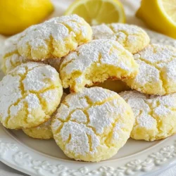 - 1 ½ cups all-purpose flour - 1 teaspoon baking powder - ½ teaspoon baking soda - ¼ teaspoon salt - ½ cup unsalted butter, softened - 1 cup granulated sugar - 1 large egg - 2 tablespoons lemon zest - 2 tablespoons fresh lemon juice - ½ teaspoon vanilla extract - ¼ cup powdered sugar (for dusting) To make Chewy Lemon Crinkle Cookies, you need simple ingredients. Each one plays a big role. Flour gives the cookie structure, while baking powder and baking soda help it rise. Salt enhances the flavor and balances the sweetness. You will use unsalted butter for a rich taste. Granulated sugar sweetens the cookies and helps them spread. The egg binds everything together and adds moisture. Lemon zest and juice are the stars. They add bright, fresh flavor that makes these cookies special. Finally, vanilla extract rounds out the taste. The powdered sugar is for dusting, giving a sweet finish. - Additional lemon zest - White chocolate chips - Nuts (e.g., walnuts or pecans) If you want more lemon flavor, add extra zest. White chocolate chips can add sweetness and creaminess. Nuts like walnuts or pecans add a nice crunch and depth. These options let you customize your cookies and make them your own. {{ingredient_image_1}} 1. Preheat your oven to 350°F (175°C). This step is key for perfect cookies. 2. Line a baking sheet with parchment paper. This helps cookies bake evenly and not stick. 3. In a medium bowl, whisk together the flour, baking powder, baking soda, and salt. Set this mix aside for now. 1. In a large bowl, cream the softened butter and granulated sugar. Use an electric mixer on medium speed. Mix for about 2-3 minutes until it looks light and fluffy. 2. Add in the egg, lemon zest, fresh lemon juice, and vanilla extract. Keep mixing until everything combines well. 3. Gradually add the flour mixture to the wet mix. Use low speed to avoid overmixing. 4. Chill the dough in the fridge for about 30 minutes. This step makes the cookies chewy and helps them hold their shape. 1. Once chilled, scoop tablespoon-sized portions of dough. Roll these into balls with your hands. 2. Roll each ball in powdered sugar until fully coated. This makes the crinkle effect when baked. 3. Place the dough balls on the prepared baking sheet, spaced about 2 inches apart. 4. Bake the cookies for 10-12 minutes. They should look slightly underbaked and crinkle on top. 5. Cool the cookies on the baking sheet for about 5 minutes before moving them to a wire rack. This helps them firm up. Enjoy your chewy lemon crinkle cookies fresh from the oven! To get that chewy texture, chilling the dough is key. When you chill the dough for about 30 minutes, it firms up. This helps the cookies keep their shape while baking. If you skip this step, you risk flat cookies. Another important factor is the oven temperature. Always preheat your oven to 350°F (175°C). This ensures even baking. An oven that is too hot will dry out your cookies. Use an oven thermometer for best results. To get the classic crinkle look, rolling the dough balls in powdered sugar is crucial. First, scoop the dough and roll it into a ball. Then, roll it well in powdered sugar. Make sure it’s fully coated. This step adds sweetness and helps create those beautiful cracks. Baking time also plays a big role. Bake the cookies for 10-12 minutes. The edges should be set, but the center may look slightly underbaked. This is fine! They will firm up as they cool. Keep an eye on them to avoid overbaking. Pro Tips Chill the Dough: Chilling the dough is essential for achieving the perfect chewy texture and preventing the cookies from spreading too much during baking. Use Fresh Lemons: For the best flavor, use fresh lemons for both zest and juice, as bottled lemon juice may not provide the same vibrant taste. Don't Overmix: Mix the ingredients just until combined to keep the cookies tender and avoid a tough texture. Check for Doneness: Remove the cookies from the oven when the edges are set and the tops are crinkled, as they will continue to firm up while cooling. {{image_2}} You can make crinkle cookies with different flavors. Adding extracts is a great way to change things up. Try almond or coconut extracts for a unique taste. You only need a teaspoon of extract to boost flavor. You can also infuse your cookies with fruits. Blueberries or raspberries can add a fresh twist. Mash the fruits slightly before mixing them into the dough. This will create tasty bursts of flavor in every bite. If you need gluten-free cookies, you can use gluten-free flour. Look for a blend that works well in cookies. This will keep the chewy texture while meeting dietary needs. For vegan options, replace the egg with a flax egg. Mix one tablespoon of ground flaxseed with three tablespoons of water and let it sit for a few minutes. You can also use coconut oil instead of butter. This will keep your cookies rich and tasty without animal products. To keep your chewy lemon crinkle cookies fresh, store them at room temperature. Use an airtight container. This helps prevent them from drying out. Place parchment paper between layers to avoid sticking. Keep them in a cool, dry place away from sunlight. They will stay tasty for about a week. If you want to keep them longer, add a slice of bread. The bread will help retain moisture. Just replace it every few days to keep it fresh. This trick works great for soft cookies like these. You can freeze unbaked dough for later use. First, scoop the dough into balls. Then, place them on a baking sheet. Freeze them for about two hours until solid. After that, transfer the balls to an airtight container or freezer bag. They will last up to three months. When ready to bake, just bake them from frozen. You may need to add a minute or two to the baking time. You can also freeze already baked cookies. Let them cool completely first. Then, place them in a single layer in a container. Separating layers with parchment paper helps. Seal it tight. These cookies will also last up to three months in the freezer. Enjoy them anytime! Can I use lemon extract instead of juice? Yes, you can use lemon extract. Use half the amount of extract. The flavor will be strong. How do I make my cookies less sweet? To reduce sweetness, cut back on sugar. Start with ¾ cup instead of 1 cup. You can also add a pinch of salt to balance the flavors. What can I do if my cookies flatten while baking? If your cookies flatten, check your butter. It should be soft, not melted. Also, chill the dough longer. This helps cookies keep their shape. How long do cookies typically last? Chewy lemon crinkle cookies last up to one week at room temperature. Keep them in an airtight container. Can I double the recipe? Yes, you can double the recipe. Just keep the same mixing steps. What's the best way to decorate lemon crinkle cookies? You can dust them with extra powdered sugar. For a twist, add lemon zest on top. This adds color and flavor. In this article, we covered how to make chewy lemon crinkle cookies. We discussed the ingredients, step-by-step instructions, and tips for the perfect texture and appearance. Variations and storage ideas were also shared. Baking should be fun and rewarding. With these tips, you can create delicious cookies to enjoy with friends or family. Happy baking, and get creative with flavors! Your kitchen awaits these tasty treats!