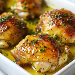 - 4 chicken thighs, skin-on and bone-in - 1/4 cup honey - 1/4 cup Dijon mustard - 2 tablespoons olive oil - 2 cloves garlic, minced - 1 teaspoon dried thyme - 1 teaspoon smoked paprika - Salt and pepper to taste - Fresh parsley, chopped (for garnish) To make Honey Mustard Chicken Thighs, you will need fresh ingredients. The chicken thighs are the star. They offer a juicy bite and crispy skin. Honey adds sweetness, while Dijon mustard brings tanginess. Olive oil helps to blend the flavors smoothly. Garlic gives it a bold taste. Dried thyme adds nice herbal notes. Smoked paprika gives a hint of smokiness and color. Salt and pepper enhance all the flavors. For garnish, fresh parsley looks great and adds a pop of color. You can choose to leave out the garnish if you prefer a simpler look. Each ingredient plays a role in creating a dish that is both rich in flavor and easy to prepare. Be sure to use quality ingredients for the best results. {{ingredient_image_1}} 1. Preheat your oven to 400°F (200°C). This step is key for even cooking. 2. Mix the honey mustard marinade. In a bowl, whisk together: - 1/4 cup honey - 1/4 cup Dijon mustard - 2 tablespoons olive oil - 2 cloves garlic, minced - 1 teaspoon dried thyme - 1 teaspoon smoked paprika - Salt and pepper to taste. This mix gives the chicken a sweet and tangy flavor. 3. Coat chicken thighs in marinade. Place 4 chicken thighs in a large baking dish. Pour the honey mustard mix over the thighs. Make sure each piece is well coated. Turn the chicken skin-side up. This helps the skin get crispy while baking. 1. Baking details and timing. Bake the chicken in the preheated oven for 35-40 minutes. Check if the internal temperature reaches 165°F (75°C). The skin should be golden brown and crispy. 2. Optional broiling for crispiness. If you want extra crunch, broil the chicken for 2-3 minutes at the end. Keep an eye on it to avoid burning. 3. Resting time before serving. After baking, let the chicken rest for 5 minutes. This helps the juices settle. Garnish with chopped parsley before serving for a fresh touch. - Ensuring crispy skin: Start with skin-on, bone-in chicken thighs. Pat them dry with a paper towel. This helps to remove moisture. Moisture leads to soggy skin. Use high heat in the oven, around 400°F (200°C). This helps the skin crisp up nicely. - Marinade time for enhanced flavor: For the best taste, let the chicken marinate for at least 30 minutes. If you have more time, let it sit for several hours or overnight in the fridge. The longer it sits, the more flavor it will absorb. - Checking for doneness: The chicken is ready when it reaches an internal temperature of 165°F (75°C). Use a meat thermometer to check the thickest part of the thigh. If you don’t have a thermometer, cut into the meat. The juices should run clear, not pink. - Recommended side dishes: Serve your honey mustard chicken thighs with roasted veggies. They pair well with steamed green beans or garlic mashed potatoes. A fresh salad can also brighten up the meal. - Ideal pairings with flavors: This dish goes nicely with rice or quinoa. You can also serve it with crusty bread to soak up the sauce. A light white wine, like Sauvignon Blanc, complements the honey mustard flavor. - Presentation ideas: For a beautiful plate, drizzle extra honey mustard sauce over the chicken. Add a sprinkle of fresh parsley for color. Serve with lemon wedges for a pop of freshness. A colorful side makes the meal look appealing and inviting. Pro Tips Use Fresh Ingredients: Fresh garlic and high-quality honey will elevate the flavor of your honey mustard sauce, giving it a more vibrant taste. Let it Marinate: For an even deeper flavor, consider marinating the chicken thighs in the honey mustard mixture for at least 30 minutes or up to overnight in the refrigerator. Check for Doneness: Always use a meat thermometer to ensure your chicken reaches an internal temperature of 165°F (75°C) for safe consumption. Serve with Sides: Pair these chicken thighs with roasted vegetables or a fresh salad to create a well-rounded meal. {{image_2}} You can customize honey mustard chicken thighs with simple swaps. Here are some ideas: - Alternative sweeteners: Use maple syrup, agave nectar, or brown sugar. Each adds a unique touch. - Mustard variations: Try whole grain mustard for texture. You can also use spicy brown mustard for more kick. - Herb substitutions: Swap dried thyme for oregano or rosemary. Each herb brings its own flavor. You can change how you cook these chicken thighs for variety. Here are some methods: - Grilling instead of baking: Preheat your grill to medium-high. Cook chicken thighs for about 6-7 minutes per side. This adds a nice char and smoky flavor. - Slow cooker version: Place the chicken and marinade in the slow cooker. Cook on low for 6-8 hours or high for 3-4 hours. This method keeps the chicken juicy and tender. - Instant pot alternative: Add chicken and marinade to the pot. Cook on high pressure for 10 minutes. Let it naturally release for 5 minutes, then quick release. This fast method locks in moisture. To store leftover Honey Mustard Chicken Thighs, wait until they cool. Place them in an airtight container. This keeps the chicken fresh for up to three days. Avoid letting the chicken sit out for long. Bacteria can grow quickly at room temperature. For the best storage, use glass or BPA-free plastic containers. These materials keep food safe and free from odors. Make sure the lid seals tightly. This helps prevent moisture loss and keeps the chicken juicy. If you want to save Honey Mustard Chicken Thighs for later, freezing is a great option. Wrap each thigh in plastic wrap or foil. Then, place them in a freezer-safe bag. Remove as much air as possible. This helps prevent freezer burn. You can freeze them for up to three months. When you're ready to eat, thaw the chicken in the fridge overnight. For best results, reheat in the oven at 350°F (175°C). This keeps the skin crispy. Heat until the internal temperature reaches 165°F (75°C). Enjoy your meal just as you made it! To add heat, mix in some cayenne pepper or red pepper flakes. Start with a pinch and taste. You can also use spicy mustard instead of Dijon. This will give you the kick you want! Yes, you can use boneless chicken thighs. They will cook faster, so check them after 25-30 minutes. Adjust the baking time to avoid overcooking. Great sides include rice, roasted veggies, or a fresh salad. They balance the sweet and tangy flavors of the chicken well. Potatoes, either mashed or roasted, work nicely too. Bake chicken thighs for 35-40 minutes at 400°F (200°C). Always check that the internal temperature reaches 165°F (75°C) for safe eating. Yes, this recipe is perfect for meal prep. Cook a batch, cool it down, and store in airtight containers. It keeps well in the fridge for up to four days. This blog post shared a simple recipe for Honey Mustard Chicken Thighs. You learned the key ingredients and step-by-step cooking instructions. I provided tips for crispiness, flavor, and serving ideas. You also discovered variations, storage tips, and answers to common questions. In the end, this dish is easy and tasty. Experiment with the flavors and enjoy your meal. Happy cooking!