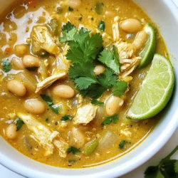 - 1 pound boneless, skinless chicken breasts, diced - 2 tablespoons olive oil - 1 medium onion, chopped - 3 cloves garlic, minced - 2 cans (15 oz each) white beans (such as great northern or cannellini), drained and rinsed - 4 cups low-sodium chicken broth - 1 can (4 oz) diced green chilies (mild or hot, depending on your preference) The main ingredients create a solid base for your chili. The chicken adds protein and a hearty feel. White beans give a creamy texture and mild taste. Broth brings moisture and depth. - 1 teaspoon ground cumin - 1 teaspoon chili powder - ½ teaspoon smoked paprika - Salt and pepper to taste Spices bring life to your dish. Cumin adds warmth, while chili powder gives a slight kick. Smoked paprika enhances the flavor with a hint of smokiness. Salt and pepper round out the taste, making it just right. - Fresh cilantro or parsley for garnish - Lime wedges for serving - Cheese or avocado for topping Garnishes elevate your chili. Fresh herbs add brightness and flavor. Lime wedges give a zesty contrast. Cheese or avocado brings creaminess, making every bite special. Each garnish adds a fun twist to your dish. {{ingredient_image_1}} 1. Heat olive oil in a large pot over medium heat. 2. Add chopped onion and sauté for 4 to 5 minutes. It should become soft. 3. Stir in minced garlic and cook for 1 to 2 minutes. The smell will be great. 4. Add diced chicken to the pot. Cook for 6 to 7 minutes until it turns white. 1. Season chicken with cumin, chili powder, smoked paprika, salt, and pepper. Stir well. 2. Pour in low-sodium chicken broth. It adds richness to the chili. 3. Add drained white beans and diced green chilies. Mix everything together. 4. Bring the mix to a gentle simmer. This helps the flavors come together. Let it cook uncovered for 20 minutes. 1. Reduce heat to low. Slowly stir in heavy cream, blending it in well. Do not let it boil. 2. Cook for an additional 5 minutes to warm through. 3. Taste the chili and adjust seasonings if needed. A bit more salt or pepper can make a big difference. Using a Dutch oven is great for this dish. It holds heat well and cooks evenly. You can use a regular pot if you don’t have one, but you might miss out on that rich flavor. Simmering is key. It helps the spices blend and the chicken to tenderize. Don’t rush this step. Let it bubble gently for at least 20 minutes. Want to kick up the flavor? Consider adding more spices like garlic powder or onion powder. A pinch of cayenne can add a nice heat, too. For beans, you can try black beans or pinto beans. Each adds a different taste and texture. Mixing different beans makes your chili unique. When serving, ladle the chili into bowls for a cozy feel. Add fresh cilantro or parsley on top for color. Lime wedges on the side add a zesty touch. For extra flavor, consider adding shredded cheese or avocado slices. They make the dish creamy and delicious. Pro Tips Use Rotisserie Chicken: For a quicker version of this chili, consider using pre-cooked rotisserie chicken. Just shred it and add it to the pot in the last few minutes to warm through. Adjust the Spice Level: Depending on your preference, you can adjust the amount of green chilies or add a pinch of cayenne pepper for an extra kick. Make it Ahead: This chili tastes even better the next day! Make it ahead of time and store it in the fridge for a day or two to allow the flavors to develop. Garnish Creatively: Experiment with different toppings such as avocado slices, crumbled feta cheese, or a dollop of sour cream to elevate the dish. {{image_2}} You can easily make this chili vegetarian. Just swap out the chicken for mushrooms. Mushrooms add a great texture and taste. Use about 1 pound of diced mushrooms. They will soak up all the flavors well. Also, use vegetable broth instead of chicken broth. This change keeps the dish hearty and rich without meat. Want to adjust the heat in your chili? You can choose mild or hot green chilies. If you like it spicy, go for the hot ones. You can also add extra spices for more heat. Consider using cayenne pepper or red pepper flakes. Just a pinch can make a big difference! If you need a dairy-free option, I have suggestions. Use coconut cream or cashew cream for a nice texture. These options still give you that creamy feel. You can also adjust the amount of cream for thickness. If you want it thicker, add more cream. If you like it lighter, use less. Store leftover chili in a proper container. Use an airtight container to keep it fresh. Glass or plastic containers work well. Make sure to cool the chili before sealing it. The best time to eat it is within three to four days. After that, the taste may fade. To freeze chili, use a freezer-safe container. Leave some space at the top, as it expands when frozen. You can also use freezer bags. Squeeze out the air before sealing them. Chili can last up to three months in the freezer. When ready to eat, thaw it overnight in the fridge. Reheat chili on the stove for the best texture. Use low heat and stir often. This method helps keep it creamy. You can also use the microwave. Heat in short bursts, stirring in between. This keeps the flavor fresh. Always taste and adjust seasonings after reheating. Yes, you can use frozen chicken for this chili. To use frozen chicken, first, thaw it properly. You can do this overnight in the fridge or place it in a sealed bag and submerge it in cold water. If you are short on time, you can cook it from frozen but add extra cooking time. When using frozen chicken, cook it for about 10 minutes longer to ensure it is fully cooked. To kick up the heat, consider adding spices like cayenne pepper or red pepper flakes. You can also use hotter diced green chilies if you like more spice. Another option is to add a few dashes of hot sauce. I recommend using a sauce that you enjoy for the best flavor. This chili can last in the fridge for about 3 to 4 days when stored in an airtight container. For best taste, eat it within this time frame. Signs of spoilage include an off smell or changes in color. If you see any mold, it’s best to discard it. This blog post covered tasty ingredients like chicken, white beans, and spices. We explored how to prepare the dish step by step, from sautéing onions to adding cream. Tips helped enhance flavor and presentation. Variations offered vegetarian options and suggested spice adjustments. Lastly, I shared storage methods to keep your chili fresh. By following these steps, you can make a delicious chili that impresses everyone. Cooking should be fun and rewarding, so try your own twists for the perfect bowl!