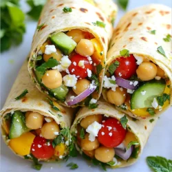 To make Mediterranean chickpea salad wraps, you need: - 1 can (15 oz) chickpeas, drained and rinsed - 1 cup cherry tomatoes, halved - 1 cucumber, diced - 1/2 red onion, finely chopped - 1/4 cup Kalamata olives, pitted and chopped - 1/4 cup feta cheese, crumbled - 2 tablespoons fresh parsley, chopped - 2 tablespoons fresh mint, chopped - 3 tablespoons olive oil - 2 tablespoons lemon juice - 1 teaspoon dried oregano - Salt and pepper, to taste - Whole wheat wraps or pita bread Using fresh ingredients makes a big difference in taste. Fresh veggies add crunch and flavor. Canned chickpeas save time, but rinse them well. This removes extra salt and preserves. Fresh herbs like parsley and mint enhance the salad’s aroma. If you can, choose fresh tomatoes and cucumbers for the best texture. Chickpeas are rich in protein and fiber. This helps keep you full longer. They also provide iron, which is good for energy. The veggies add vitamins and minerals. Cherry tomatoes boost your vitamin C intake. Cucumbers keep you hydrated. Olives and feta provide healthy fats, which are great for heart health. Eating this salad wrap gives you a balance of nutrients, making it a smart choice for lunch or dinner. {{ingredient_image_1}} First, gather all your salad ingredients. You need: - 1 can (15 oz) chickpeas, drained and rinsed - 1 cup cherry tomatoes, halved - 1 cucumber, diced - 1/2 red onion, finely chopped - 1/4 cup Kalamata olives, pitted and chopped - 1/4 cup feta cheese, crumbled - 2 tablespoons fresh parsley, chopped - 2 tablespoons fresh mint, chopped In a large mixing bowl, combine the chickpeas, cherry tomatoes, cucumber, red onion, olives, feta, parsley, and mint. Mix well to evenly distribute the flavors. This salad is colorful and full of texture. Now, let’s make the dressing. You will need: - 3 tablespoons olive oil - 2 tablespoons lemon juice - 1 teaspoon dried oregano - Salt and pepper, to taste In a small bowl, whisk together the olive oil, lemon juice, oregano, salt, and pepper. Mix until it looks smooth. This dressing adds a bright flavor to the salad. After you have your salad and dressing ready, it’s time to wrap. Take a whole wheat wrap or pita bread. Put a generous portion of the chickpea salad in the center of the wrap. Fold the wrap over the filling. Tuck in the sides and roll tightly until fully enclosed. This keeps the filling secure. You can cut the wraps in half diagonally for an appealing look. Serve with extra lemon wedges and a sprinkle of feta cheese on top. Enjoy your fresh Mediterranean chickpea salad wraps! To boost the taste of your Mediterranean chickpea salad wraps, try these ideas: - Add garlic: Mince one clove and mix it in for a punch. - Spice it up: Use a pinch of red pepper flakes for heat. - Fresh herbs: Use basil or dill for a different flavor. - Zest it up: Grate lemon zest into the dressing for extra zing. - Experiment with cheese: Swap feta for goat cheese for a creamier touch. These tweaks can elevate the dish while keeping it fresh and tasty. Avoid these common errors when making your wraps: - Not rinsing chickpeas: This can leave a tinny taste. Always rinse them well. - Overmixing: Gently toss the salad to keep the ingredients intact. - Skipping the resting time: Letting the salad sit allows flavors to blend. Don't rush this step. - Too much garlic: Use it wisely. A little adds flavor, but too much can overpower. By steering clear of these mistakes, you'll create a vibrant and balanced meal. If you want to prepare in advance, follow these tips: - Make the salad ahead: You can prepare the salad a few hours before. Store it in the fridge to keep it fresh. - Wrap just before serving: Assemble the wraps right before eating. This keeps the wrap from getting soggy. - Use airtight containers: Store the salad in airtight containers to maintain freshness. - Keep dressing separate: If you want to store for longer, keep the dressing in a separate jar until ready to serve. These practices will ensure that your wraps taste fresh and delicious, even when made ahead. Pro Tips Use Fresh Ingredients: Always opt for the freshest vegetables and herbs for the best flavor and nutritional value in your salad wraps. Chill Before Serving: Allow the salad to chill in the refrigerator for about 30 minutes before serving to enhance the flavors. Customize Your Wrap: Feel free to add other ingredients like grilled chicken, avocado, or different types of cheese to suit your taste preferences. Wrap It Right: Make sure to wrap tightly to prevent the filling from falling out while eating, ensuring a mess-free experience. {{image_2}} If you have dietary needs, you can still enjoy this salad. For a gluten-free option, use gluten-free wraps or lettuce leaves. If you're dairy-free, swap out feta cheese for a vegan cheese or simply skip it. You can also replace olives with capers for a different flavor. These swaps keep the dish fresh and tasty. Want more protein? Add cooked chicken, turkey, or tuna. These options make the meal more filling. You can also use cooked quinoa or lentils for a plant-based boost. Each choice adds a new layer of flavor and texture. Combining these proteins with chickpeas gives you a nutritious meal. Wraps aren't just for flatbreads. Try using large lettuce leaves for a low-carb choice. Collard greens or Swiss chard work well, too. You can also use spinach tortillas for a fun twist. Each wrap option changes the taste and feel of the meal. Choose what you enjoy most for a perfect bite. To keep your Mediterranean chickpea salad fresh, place it in an airtight container. Make sure the container seals well. Store it in the fridge for up to three days. This helps keep the flavors bright and tasty. If you have leftover wraps, wrap them tightly in foil or plastic wrap. This keeps them from drying out. You can also place them in a sealed bag. Store them in the fridge for up to two days. The salad does not freeze well. Freezing changes the texture of fresh veggies. If you want to save the salad, consider freezing the dressing separately. You can use it later on fresh ingredients. Enjoy your Mediterranean chickpea salad wraps fresh for the best taste! You can serve these wraps with several tasty sides. I recommend a fresh fruit salad. The sweetness of the fruit pairs well with the savory wraps. You might also enjoy a light yogurt dip. This adds creaminess and a cooling effect. Another great option is a simple green salad. Use mixed greens and a light vinaigrette to keep it fresh. Yes, you can easily make this recipe vegan. Just skip the feta cheese, or use a vegan cheese alternative. The chickpeas and veggies provide plenty of flavor. You can also add extra herbs for a fresh taste. The olive oil and lemon juice dressing keeps the salad moist and tasty. The salad lasts about three days in the fridge. Be sure to store it in an airtight container. If you add the dressing, it may become soggy over time. For best results, keep the dressing separate until you're ready to eat. This way, your salad stays fresh and crunchy. This blog post covered how to make delicious Mediterranean Chickpea Salad Wraps. We explored fresh versus canned ingredients, and why chickpeas and veggies are great for you. I shared step-by-step instructions for preparing the salad, creating the dressing, and assembling the wraps. We also looked at tips for flavoring, mistakes to avoid, and best storage practices. Finally, I discussed variations and answered common questions. These wraps offer healthy and tasty options, whether for lunch or dinner. Enjoy making them and sharing them with others!