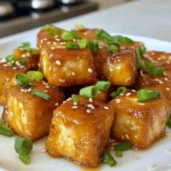 To make crispy honey garlic tofu, gather these key items: - 1 block (14 oz) firm tofu, pressed and drained - 1/4 cup cornstarch - 2 tablespoons vegetable oil - 3 cloves garlic, minced - 1/4 cup honey (or maple syrup for a vegan option) - 2 tablespoons soy sauce (or tamari for gluten-free) - 1 tablespoon rice vinegar - 1 teaspoon grated ginger - 1 tablespoon sesame oil - 1 teaspoon chili flakes (optional) - 2 green onions, chopped (for garnish) - Sesame seeds (for garnish) These ingredients create a sweet and savory sauce that perfectly complements crispy tofu. You can swap some ingredients without losing flavor. Here are some ideas: - Tofu: Use extra-firm or silken tofu for a softer texture. - Cornstarch: Try arrowroot powder or potato starch for coating. - Vegetable oil: Olive oil or coconut oil can work well too. - Honey: Maple syrup or agave syrup makes a great vegan substitute. - Soy sauce: Liquid aminos or coconut aminos are good gluten-free options. These changes allow you to customize the dish to your taste or dietary needs. If you want to make this dish fully vegan, use these alternatives: - Honey: Replace it with maple syrup to keep it plant-based. - Soy sauce: Use tamari to ensure it’s gluten-free. These swaps keep the flavors rich and satisfying while respecting a vegan lifestyle. {{ingredient_image_1}} To start, you need to press the tofu. This step removes extra moisture. Wrap the tofu block in a clean towel. Place something heavy on top, like a skillet. Let it rest for about 20 to 30 minutes. This helps the tofu absorb flavors later. After pressing, cut the tofu into cubes or triangles. The size is up to you, but bite-sized pieces work best. Next, toss the tofu in a bowl with cornstarch. Make sure each piece is evenly coated. This coating is key for a crispy texture. Heat vegetable oil in a non-stick skillet over medium heat. Once the oil is hot, add the tofu in a single layer. Don’t overcrowd the pan; you may need to fry in batches. Fry each side for about 3 to 4 minutes. You want them golden brown and crispy. After frying, remove the tofu and place it on paper towels. This helps soak up any excess oil. In the same skillet, lower the heat. Add minced garlic and sauté for about 30 seconds. You want the garlic fragrant, not burnt. Now, add honey (or maple syrup), soy sauce, rice vinegar, and grated ginger. If you like heat, toss in chili flakes. Stir everything together. Let it simmer for 1 to 2 minutes until slightly thick. Finally, return the crispy tofu to the skillet. Gently toss it in the sauce. Make sure every piece gets coated well. To get the tofu nice and crispy, press it well. Use a clean towel and a heavy object. Remove as much moisture as you can. Next, coat the tofu in cornstarch. This step is key for the crunch. Fry it in a single layer, not overcrowding the pan. Let each side cook for about 3-4 minutes. You want golden brown and crispy tofu that you cannot resist. For frying, I recommend using vegetable oil. It has a high smoke point, making it perfect for frying. You can also try canola oil or peanut oil. These oils add a nice flavor without overpowering the dish. Avoid using oils with low smoke points, as they can burn easily. Serve your crispy honey garlic tofu hot. It pairs well with rice or noodles. Add steamed vegetables for extra color and nutrition. To make it look fancy, sprinkle sesame seeds and chopped green onions on top. You can also serve it with a side of soy sauce for dipping. Enjoy your meal with friends or family! Pro Tips Press Tofu Well: Ensure you press the tofu adequately to remove moisture, which helps achieve maximum crispiness during frying. Use a Non-Stick Skillet: A non-stick skillet helps prevent the tofu from sticking and breaking apart during frying. Adjust Sweetness: Feel free to adjust the amount of honey or maple syrup in the sauce based on your preferred sweetness level. Garnish Creatively: Experiment with different garnishes such as chopped cilantro or crushed peanuts for added flavor and texture. {{image_2}} To add a kick to your dish, try spicy honey garlic tofu. Start with the base recipe, but add 1-2 teaspoons of chili paste or sriracha to the sauce. You can also increase the chili flakes to suit your heat level. The spicy sauce blends well with the sweet honey and garlic, creating a tasty balance. This version brings excitement and warmth to your meal. Incorporating vegetables is a great way to boost nutrition. You can add bell peppers, broccoli, or snap peas. Slice the veggies into bite-sized pieces and stir-fry them for a few minutes before adding the tofu. This step keeps the vegetables crisp and fresh. Toss everything in the honey garlic sauce, and you’ll have a colorful and healthy meal. To make this dish gluten-free, swap regular soy sauce for tamari. Tamari tastes similar and works well in this recipe. Always check labels for hidden gluten in sauces and ingredients. This swap ensures everyone can enjoy the crispy honey garlic tofu. You won’t miss out on flavor while making it suitable for gluten-sensitive diets. To store leftover crispy honey garlic tofu, let it cool first. Place it in an airtight container. Keep it in the fridge for up to three days. This helps preserve the flavor and texture. Remember, the tofu may lose some crispiness when stored. To reheat, I suggest using a skillet. Heat the skillet over medium heat. Add a little oil to the pan. Once hot, add the leftover tofu. Cook for about 5 minutes, turning to crisp all sides. This method keeps the tofu tasty and helps regain some crunch. If you want to freeze the tofu, it’s best to do this before adding the sauce. After frying, let the tofu cool. Place it in a freezer-safe bag. It can last up to two months in the freezer. When ready to eat, thaw it in the fridge overnight before reheating. This way, you can enjoy the dish again without waste. Yes, you can use different types of tofu. Firm tofu works best for this recipe. It holds its shape well and gives a nice crunch. If you prefer, you can use extra-firm tofu for even more texture. Silken tofu, however, won’t work. It’s too soft and will break apart. You can use maple syrup as a sweet vegan option. It has a similar taste and texture to honey. Agave nectar is another choice if you want a milder flavor. Both options mix well with the sauce and keep the dish sweet. Yes, this dish is great for meal prep. You can make it ahead and store it in the fridge. Just keep the tofu and sauce separate until you're ready to eat. This keeps the tofu crispy. Reheat it in a skillet to regain that crunch. Crispy honey garlic tofu is easy to make and full of flavor. We covered ingredients, cooking steps, and tips for maximum crispiness. You can also try variations like spicy options or adding veggies. Proper storage and reheating keep it fresh for later. Enjoy experimenting with this dish! With the right steps, you'll impress anyone with your cooking. You now have the tools to make a tasty, healthy meal at home.