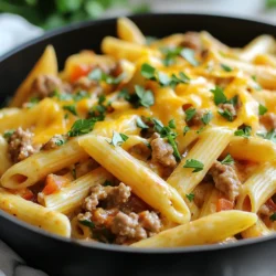 - 1 lb ground turkey - 8 oz penne pasta - 1 tablespoon Cajun seasoning - 1 medium onion, diced - 1 bell pepper (any color), diced - 2 cloves garlic, minced - 1 cup diced tomatoes (canned or fresh) - 1 cup chicken broth - 1 cup heavy cream - 1 cup shredded cheddar cheese - Fresh parsley, chopped for garnish To make Cajun Turkey Pasta Skillet, gather these ingredients first. Start with the ground turkey, which gives the dish its protein. The penne pasta adds a nice texture and helps soak up flavors. Cajun seasoning is key for that punchy taste. Next, chop your vegetables. The onion and bell pepper bring sweetness and crunch. Garlic adds depth to the dish. Then, you need some liquids. Diced tomatoes give a fresh taste and color. Chicken broth adds richness, while heavy cream makes the sauce creamy and smooth. Finally, consider your garnishes. Shredded cheddar cheese melts beautifully on top. Fresh parsley adds a splash of color and freshness. These ingredients come together to make a meal that's quick, tasty, and satisfying. {{ingredient_image_1}} - First, dice one medium onion and one bell pepper. Use any color you like. - Next, mince two cloves of garlic. This adds great flavor to our dish. - Measure out one tablespoon of Cajun seasoning and one cup of chicken broth. - Finally, get one cup of heavy cream and one cup of diced tomatoes ready. - In a large skillet, heat two tablespoons of olive oil over medium heat. - Add the diced onion and bell pepper. Sauté them for about 3-4 minutes until they soften. - Then, add the minced garlic and one pound of ground turkey to the skillet. Cook for 6-8 minutes until the turkey is browned and fully cooked. - Now, stir in the Cajun seasoning. Make sure the turkey is well coated with spices. - Add the diced tomatoes, one cup of chicken broth, and 8 ounces of penne pasta to the skillet. - Bring everything to a simmer. Cover it and cook for 12-15 minutes until the pasta is al dente. Stir occasionally to keep it from sticking. - Once the pasta is cooked, reduce the heat. Stir in one cup of heavy cream. Cook for another 2-3 minutes until it becomes creamy. - Sprinkle one cup of shredded cheddar cheese on top. Stir until the cheese melts and blends well. - Lastly, season with salt and pepper to taste. You can adjust to your liking. To make this dish shine, try adjusting the Cajun seasoning. If you like heat, add more. For a milder taste, use less. You can also mix in some smoked paprika for a deeper flavor. To enhance creaminess, consider adding more heavy cream. You can also stir in a bit of cream cheese. This gives it a rich texture that many love. When sautéing, make sure your oil is hot. This helps the onions and bell peppers cook evenly. Stir them often for about 3-4 minutes. You want them soft but not brown. Managing pasta texture is key. Cook the penne until it's al dente. This means it should be firm when bitten. If you overcook it, the pasta gets mushy. Always stir the pasta as it cooks. This keeps it from sticking together. For pairing ideas, serve this dish with a side salad. A fresh green salad balances the meal well. You can also add garlic bread for a tasty side. Recommended side dishes include steamed veggies or a light soup. Both are great options that complement the Cajun flavor. Enjoy your meal! Pro Tips Use Fresh Ingredients: Fresh vegetables and herbs can significantly enhance the flavor of your dish. Opt for fresh bell peppers and parsley for a vibrant taste. Customize the Spice Level: Adjust the amount of Cajun seasoning to suit your taste preference. For a milder dish, start with less and add more as desired. Leftover Transformation: This dish reheats beautifully! Use leftovers in a wrap or salad for a quick meal the next day. Perfect Pasta Cooking: Stir the pasta occasionally while it simmers to prevent it from sticking together and ensure even cooking. {{image_2}} You can switch ground turkey for other proteins. Chicken works well, giving a lighter taste. Simply use ground chicken in the same way. You can also try sausage. It adds a nice kick and flavor. Just brown it with the onions and bell pepper. If you prefer a meat-free meal, consider using plant-based meat. It mimics ground turkey's texture and flavor. Look for options at your local store. They usually cook the same way, so it’s easy to swap! You don’t have to stick with penne pasta. Try other shapes like rotini or fusilli. They hold sauce well, making each bite tasty. If you want a healthy choice, use whole grain pasta. It adds fiber and keeps you full longer. Gluten-free pasta is another option. There are many kinds made from rice or chickpeas. Just check the package for cooking times. Adding different vegetables can change the dish. You could toss in spinach, zucchini, or mushrooms. They add color and nutrition. Feel free to be creative! If you like spice, play with the Cajun seasoning. Add more for heat or try a dash of hot sauce. You can also mix in smoked paprika for a deeper flavor. Adjust these to match your taste. Cooking should be fun! To store leftovers, place them in an airtight container. This keeps your Cajun turkey pasta fresh. Make sure to cool it down before sealing. You can keep it in the fridge for up to three days. When reheating, the best method is on the stove. Use low heat and add a splash of chicken broth. This helps keep the dish creamy and moist. You can also microwave it, but stir it halfway through. This ensures even heating. You can freeze Cajun turkey pasta for up to three months. To freeze, let it cool completely. Then, place it in a freezer-safe container or bag. Make sure to label it with the date for easy tracking. When you’re ready to eat, thaw it overnight in the fridge. Reheat it in a skillet over low heat. Add a bit of chicken broth as needed to restore creaminess. In the fridge, this dish lasts three days when stored properly. Watch for signs of spoilage like a sour smell or mold. If it smells off or looks unusual, it’s best to toss it. Always trust your nose and eyes when checking food! Yes, you can make this dish ahead. Cook the turkey and veggies. Then, store them in the fridge. When you are ready to eat, just heat them up. Add the pasta, broth, and cream when you cook it. This way, it stays fresh and tasty. If you want a dairy-free version, use coconut milk. It adds a nice creaminess. You can also use almond milk mixed with cornstarch for thickness. Cashew cream is another great choice. Just blend soaked cashews with water for a smooth texture. The Cajun seasoning gives it a kick. If you want less heat, use half the seasoning. For more spice, add hot sauce or red pepper flakes. Always taste as you go. This way, you can find the perfect level for your taste. You can skip the cheese, but it will change the dish. Cheese adds creaminess and flavor. Without it, the dish may feel lighter. To keep some creaminess, try adding a bit more heavy cream or a sprinkle of nutritional yeast for flavor. This recipe blends tasty ground turkey, vibrant veggies, and creamy sauce into a delight. You learned how to prep ingredients, cook the base, and add flavor. I shared tips for perfecting taste and suggested variations for your needs. Storing leftovers and meal prep ideas keep this dish flexible. Try this hearty meal for your next gathering or dinner. Enjoy the flavors and make it your own!