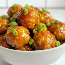 To make tasty honey garlic glazed meatballs, you need these main ingredients: - 1 lb ground beef (or ground turkey) - 1/2 cup breadcrumbs - 1/4 cup grated Parmesan cheese - 1 large egg - 3 cloves garlic, minced - 1 teaspoon salt - 1/2 teaspoon black pepper - 1/4 teaspoon red pepper flakes (optional for heat) - 1/4 cup honey - 1/4 cup soy sauce (or tamari for gluten-free) - 2 tablespoons rice vinegar - 1 tablespoon cornstarch mixed with 2 tablespoons water (optional for thickening) - Chopped green onions for garnish You can change a few ingredients to suit your taste. Here are some options: - Use ground turkey instead of beef for a leaner meatball. - Swap breadcrumbs with crushed crackers or oats. - Replace honey with maple syrup for a different sweet flavor. - Use coconut aminos in place of soy sauce for a gluten-free option. - Add finely chopped veggies, like bell peppers or carrots, for extra nutrition. Gather these tools before you start cooking: - Large mixing bowl - Baking sheet - Parchment paper - Small saucepan - Whisk or spoon for mixing - Spoon for shaping meatballs - Knife for chopping green onions These ingredients and tools will help you create delicious honey garlic glazed meatballs. Enjoy the cooking process! {{ingredient_image_1}} First, you need to preheat your oven. Set it to 400°F (200°C). This step warms up the oven so your meatballs bake evenly. While it heats, line a baking sheet with parchment paper. This paper keeps the meatballs from sticking. Next, we prepare the meatball mixture. In a large bowl, combine these ingredients: - 1 lb ground beef (or turkey) - 1/2 cup breadcrumbs - 1/4 cup grated Parmesan cheese - 1 large egg - 3 cloves garlic, minced - 1 teaspoon salt - 1/2 teaspoon black pepper - 1/4 teaspoon red pepper flakes (optional) Mix these well until they just come together. Don't overmix, or your meatballs may be tough. Now, shape the mixture into small meatballs. Aim for about 1 inch in diameter. Place them on the lined baking sheet. Once you have them all shaped, bake them in the preheated oven. Let them bake for 20 minutes, or until they turn golden brown and are cooked through. While the meatballs bake, let's make the honey garlic glaze. In a small saucepan, combine: - 1/4 cup honey - 1/4 cup soy sauce (or tamari) - 2 tablespoons rice vinegar Heat this over medium heat. You want it to simmer gently. If you like a thicker sauce, mix 1 tablespoon cornstarch with 2 tablespoons water. Add this to the sauce while whisking until it thickens to your liking. When the meatballs are done, transfer them to a large mixing bowl. Pour the honey garlic glaze over them. Toss gently to coat each meatball evenly. This step makes them shiny and full of flavor. Enjoy your delicious honey garlic glazed meatballs! To make the best honey garlic glazed meatballs, focus on a few key points. - Use Fresh Ingredients: Fresh garlic and quality meat make a big difference. - Don't Overmix: Mix the meatball mixture just enough to combine. Overmixing can make them tough. - Uniform Size: Shape meatballs to be the same size. This helps them cook evenly. - Baking: Bake meatballs on parchment paper. This keeps them from sticking and helps with cleanup. A thick glaze adds richness to the meatballs. Here’s how to get that perfect texture: - Cornstarch Slurry: Mix cornstarch with water. This helps to thicken the sauce quickly. - Simmer the Glaze: Heat the honey, soy sauce, and vinegar until it simmers. This reduces the liquid and thickens it naturally. - Adjust Consistency: If the glaze is too thin, add more cornstarch slurry until you reach the desired thickness. Honey garlic glazed meatballs are versatile. Here are some fun ways to serve them: - As an Appetizer: Serve them on toothpicks for easy snacking at parties. - Over Rice or Noodles: Pair with steamed rice or noodles to make a hearty meal. - In a Wrap: Place them in a tortilla with veggies for a tasty wrap. - Garnish: Sprinkle chopped green onions on top for a fresh touch. These tips will help you create delicious, eye-catching meals that everyone will love! Pro Tips Use Fresh Garlic: Freshly minced garlic adds a robust flavor to the meatballs that pre-minced garlic cannot replicate. Chill the Mixture: Letting the meatball mixture chill in the refrigerator for about 30 minutes helps them hold their shape while baking. Adjust Sweetness: Feel free to adjust the amount of honey to suit your taste. Add more for a sweeter glaze or less for a savory kick. Serve with Skewers: For a fun presentation, serve the glazed meatballs on skewers as appetizers at your next gathering! {{image_2}} You can easily switch some ingredients to change the flavor of your meatballs. Instead of ground beef, use ground turkey for a leaner option. If you're vegan, substitute the meat with lentils or mushrooms. For the breadcrumbs, try crushed crackers or oats. This choice can add a nice crunch. Instead of Parmesan cheese, you can use nutritional yeast for a savory taste. If you want to reduce sodium, use low-sodium soy sauce or tamari. If you love heat, try making spicy honey garlic meatballs. Add more red pepper flakes to the meatball mix for extra kick. You can also mix in some sriracha or chili paste into the honey garlic glaze. This will give your sauce a nice balance of sweet and spicy. Adjust the spice level to your taste. Your guests will love this bold twist! You don’t have to bake these meatballs! You can also cook them on the stovetop or in a slow cooker. For stovetop cooking, brown the meatballs in a skillet first. Then, pour the honey garlic glaze over them and let it simmer for 10 minutes. This method gives a nice crust on the outside. If you use a slow cooker, place the meatballs in with the glaze and cook on low for 4 hours. This method makes them super tender and flavorful. To store leftover honey garlic glazed meatballs, let them cool first. Place them in an airtight container. They can stay fresh in the fridge for up to four days. Label the container with the date you made them. This way, you’ll know when to eat them. If you want to keep meatballs longer, freezing is a great option. First, let them cool completely. Then, place them in a freezer-safe bag or container. Be sure to remove as much air as possible. Label the bag with the date. Frozen meatballs can last for up to three months. To enjoy your meatballs again, you can reheat them easily. For the best results, use the oven. Preheat it to 350°F (175°C). Place the meatballs in a baking dish and cover with foil. Heat for about 15-20 minutes or until warmed through. You can also use a microwave. Just place them on a plate and heat for 1-2 minutes. Make sure they are hot all the way through before serving. You can serve honey garlic glazed meatballs with rice or noodles. They pair well with steamed veggies, like broccoli or snap peas. A fresh salad also adds a nice crunch. If you want more flavor, try serving them with a sweet chili sauce. Yes, you can make these meatballs ahead of time. Prepare the meatballs and bake them. After baking, let them cool. Then, store them in the fridge for up to three days. You can also freeze them for up to three months. Just reheat them in the oven or microwave when ready to serve. To keep meatballs moist, don’t overmix the meat mixture. Use breadcrumbs to help hold moisture. Adding an egg binds the mixture and keeps it tender. Baking at the right temperature also helps. Avoid overcooking them to keep them juicy. Yes, you can use ground turkey or chicken instead of beef. They will still turn out tasty. Just be aware that lean meats may need more moisture. You can add a bit of olive oil if needed. In this post, we covered how to make honey garlic glazed meatballs. You learned about the main ingredients, optional swaps, and tools needed. We also outlined clear steps for preparation, cooking, and glazing the meatballs. Key tips showed you how to achieve the best flavor and texture. Finally, we explored variations you can try and how to store leftovers. Now you can enjoy tasty meatballs anytime. Use these tips and enjoy cooking!