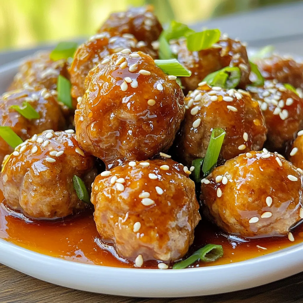 - 1 lb ground beef (or chicken/turkey) - 1/2 cup breadcrumbs - 1/4 cup grated Parmesan cheese - 1/4 cup fresh parsley, chopped - 1 large egg - 2 cloves garlic, minced To make the meatballs, you need some key ingredients. Start with a pound of ground meat. I often use beef, but chicken or turkey works great too. Then, add half a cup of breadcrumbs. This helps the meatballs hold their shape. Next, mix in a quarter cup of grated Parmesan cheese for that savory flavor. Finely chop a quarter cup of fresh parsley. This adds a nice color and taste. You will also need one large egg. It binds everything together. Lastly, two cloves of minced garlic give an extra kick. - 1/2 cup honey - 1/4 cup soy sauce - 2 tablespoons rice vinegar - 1 tablespoon cornstarch mixed with 2 tablespoons water (slurry) The sauce is what makes these meatballs sticky and sweet. You will need half a cup of honey. This is the main sweetener. Then, add a quarter cup of soy sauce for saltiness and depth. Next, mix in two tablespoons of rice vinegar. This adds a bit of tang. For thickening, use one tablespoon of cornstarch mixed with two tablespoons of water. This slurry will help your sauce become smooth and sticky. - Sesame seeds - Sliced green onions For garnish, sprinkle sesame seeds on top. They add crunch and look nice. You can also add sliced green onions for color and a fresh bite. These small details make your dish pop! {{ingredient_image_1}} - Preheat your oven to 400°F (200°C). This heats the oven for perfect cooking. - In a large bowl, combine the ground meat, breadcrumbs, Parmesan cheese, parsley, egg, minced garlic, salt, black pepper, and red pepper flakes. Mix until just combined. Don't overmix; you want tender meatballs. - Shape the mixture into 1-inch meatballs. This size cooks evenly and is easy to eat. - Place the meatballs on a lined baking sheet. Make sure they have space between them to cook well. Bake in the preheated oven for 20-25 minutes. Look for a golden brown color. - While the meatballs bake, make the sticky sauce. In a small saucepan, combine honey, soy sauce, and rice vinegar over medium heat. Stir until it simmers. - Gradually add the cornstarch slurry to the sauce. Stir continuously until it thickens, about 2-3 minutes. Remove from heat. The sauce should be thick and glossy, ready to coat the meatballs. To make the best meatballs, start with cold ingredients. When you use cold meat and eggs, it helps keep the meatballs firm. This way, they won’t fall apart when cooking. Be careful not to over-mix the meatball ingredients. Mixing too much makes the meatballs tough. Just combine everything gently until it is mixed. This keeps them soft and juicy. To thicken your sauce, use a cornstarch slurry. Mix one tablespoon of cornstarch with two tablespoons of water. If the sauce is too thin, add more of this mixture slowly. Stir as you add it, and watch it thicken. If you don’t have cornstarch, you can use flour instead. Mix a tablespoon of flour with some water to make a slurry. It works just as well and gives a nice texture. These meatballs are great with rice, noodles, or steamed veggies. They soak up the sauce and make a filling meal. For a finishing touch, garnish with sesame seeds and sliced green onions. This adds color and crunch to your dish. It makes it look and taste even better! Pro Tips Choose Your Meat Wisely: Opt for ground beef for a rich flavor, but chicken or turkey can be a lighter alternative. Perfectly Baked Meatballs: Ensure even cooking by spacing the meatballs apart on the baking sheet. Thicken Your Sauce: Stir continuously when adding the cornstarch slurry to prevent lumps and achieve a smooth sauce. Garnishing for Flavor: Don't skip the sesame seeds and green onions; they add crunch and freshness to the dish. {{image_2}} You can switch up the meat in this recipe. I often use ground chicken or turkey instead of beef. This change makes meatballs lighter but still tasty. If you want a vegetarian or vegan option, try using lentils or chickpeas. Both options give a good texture and flavor. To add more flavor, try different spices or herbs. You can mix in Italian herbs like oregano or basil. For a kick, add smoked paprika or cumin. Experimenting with sauces is fun too! Instead of honey garlic, try sweet chili sauce or teriyaki sauce. Each will give the meatballs a unique twist. If you need gluten-free meatballs, use gluten-free breadcrumbs. They work just as well and keep the meatballs moist. For those watching their sugar, use a low-sugar sweetener. You can try agave syrup or a sugar substitute in the sauce. These changes help everyone enjoy this dish! To store sticky honey garlic meatballs, first cool them to room temperature. Place the meatballs in an airtight container. They will last up to four days in the fridge. If you want to freeze them, line a baking sheet with parchment paper. Arrange the meatballs in a single layer and freeze until solid. Once frozen, transfer them to a freezer bag. They can stay fresh for up to three months. To reheat meatballs, use the oven or microwave. In the oven, preheat to 350°F (175°C). Place the meatballs on a baking sheet and cover with foil. Heat for about 15 minutes until warm. In the microwave, place meatballs in a bowl and cover with a damp paper towel. Heat in 30-second intervals. Avoid overcooking, as this can make them dry. To make meal prep easy, you can prepare the meatballs ahead of time. Mix and shape them in advance, then store them in the fridge. This saves time on busy nights. Portion the meatballs into servings. You can pair them with rice or noodles for quick meals. This way, you can enjoy tasty, homemade dinners without stress during the week. Sticky honey garlic meatballs can last up to four days in the fridge. To store them, place the meatballs in an airtight container. This keeps them fresh and safe to eat. If you want to keep them longer, consider freezing them. Just make sure to separate layers with parchment paper. This way, they won’t stick together. Yes, you can make these meatballs ahead of time. You can prepare the meatball mixture and form the meatballs. Then, store them in the fridge for up to two days before baking. You can also bake them and store in the fridge. Just reheat them when you are ready to eat. This saves time on busy nights. Absolutely! If you want to replace honey, you can use maple syrup or agave nectar. Both options add sweetness and flavor. You can also try brown sugar mixed with water. This creates a similar sweet taste. Adjust the amount to match your preferred sweetness level. In this article, I shared how to make sticky honey garlic meatballs with simple ingredients. You learned the key steps to mix, bake, and sauce your meatballs. I also covered tips for the best results and ways to customize your dish. Whether you prefer beef, chicken, or a vegan option, you can enjoy these flavorful bites. Remember to store your leftovers properly to keep them tasty. Now, you have all the tools to impress friends and family with this satisfying meal. Enjoy cooking and savor every bite!